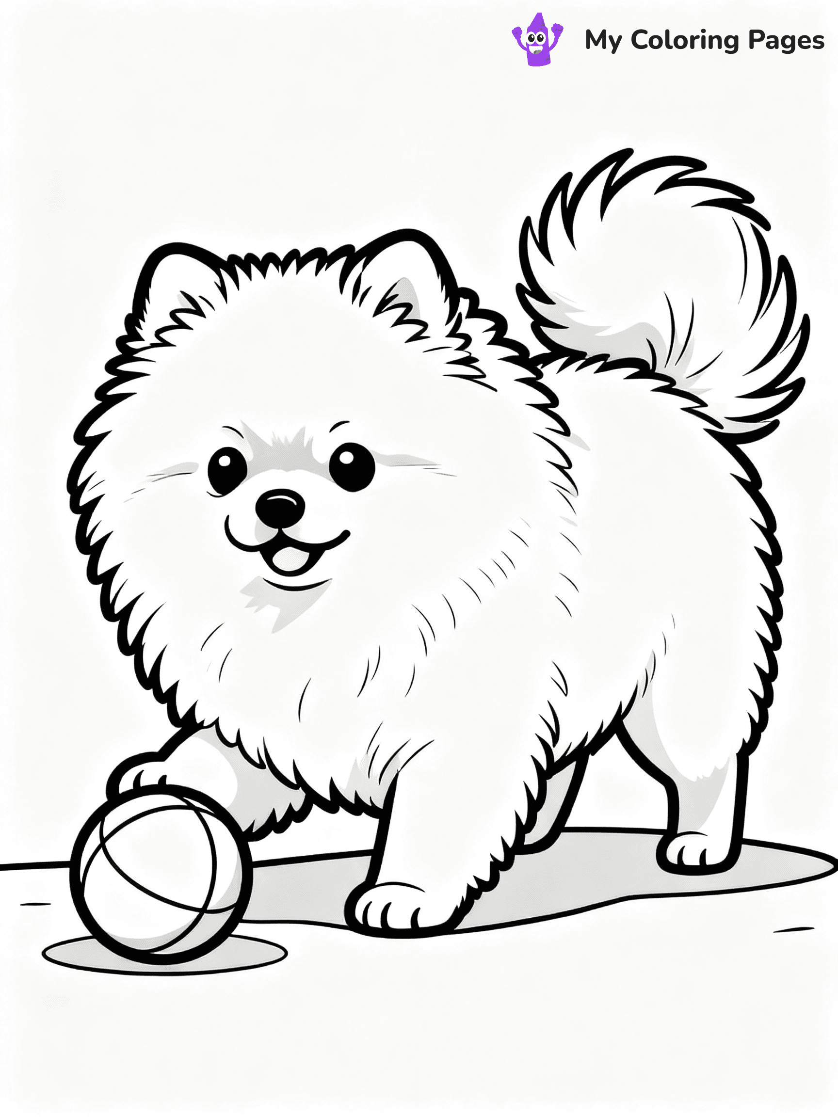 ⚠️ CRITICAL REQUIREMENT - ABSOLUTE BLACK AND WHITE ONLY ⚠️
This MUST be a BLACK AND WHITE line drawing ONLY. NO COLORS whatsoever.
- ONLY pure black lines (#000000) on pure white background (#FFFFFF)
- ABSOLUTELY NO colors, NO shading, NO gradients, NO grayscale
- If there are ANY colors in the output, the image is REJECTED
- This is a COLORING PAGE - meant to be COLORED IN by children
- The output must be UNCOLORED line art ready for coloring
⚠️ SUBJECT TO DRAW: Fluffy Pomeranian puppy playing with a ball, fur fluffed out, tail wagging. Important: PURE OUTLINES. NO FILLS, COLOR, SHADING, OR GREYSCALE. WHITE BACKGROUND.
(REMEMBER: Output must be BLACK AND WHITE line art only, NOT colored!)
# Flat, Friendly Cartoon Line-Art Coloring Page
You are generating a **pure black-and-white binary image** of a child-friendly cartoon scene combining characters and background scenery in one cohesive composition.
## Rendering Rules (Strict)
- Only two colors: pure black (#000000) outlines and pure white (#FFFFFF) background.
- No grayscale, shading, gradients, tints, fills, transparency, or partial pixels.
- No antialiasing or blended edges; every pixel is 100% black or white.
- No solid black fills inside shapes — all areas inside outlines must remain white.
- No dark clothing areas or filled tone blocks; all garments outlined only.
- No shadows, textures, lighting, or tonal variations.
- Must look like flat binary vector line-art for coloring pages.
## Drawing & Composition
- **Medium, consistent line weight**; clean closed outlines easy to color inside.
- **Flat, simple, child-friendly design** — no realism or 3D depth.
- Characters are **grounded on a surface**, centered and large.
- **Balanced composition** with clear silhouettes and minimal props.
## Scenery & Style
- Landmarks (e.g., mosque, CN Tower) and scenery (trees, benches, waves) drawn with **black outlines only.**
- For real-world figures, teams, or places, show accurate details using only black outlines—no text or logos. Use distinctive uniform patterns, abstract symbols, and landmark silhouettes to convey identity.
- Keep **consistent perspective**; no floating elements.
- **Style:** whimsical **Doodle Art Alley** — rounded, friendly outlines.
- May adapt shapes from **Crayola, Disney, Peppa Pig, Cocomelon** — *by shape only, never color.*
- Final output: **flat, crisp, binary (#000000/#FFFFFF)**, **no filled color or background text.**
EXTREMELYE IMPORTANT:
- PURE BINARY LINE-ART; NO FILLS (HAIR/CLOTHES/SKIN), SHADING, OR GREY.
- NO SHADING, COLOR. MUST BE WHITE BACKGROUND.
⚠️ FINAL REMINDER: Draw the subject "Fluffy Pomeranian puppy playing with a ball, fur fluffed out, tail wagging. Important: PURE OUTLINES. NO FILLS, COLOR, SHADING, OR GREYSCALE. WHITE BACKGROUND." as BLACK AND WHITE line art. Zero colors in output.