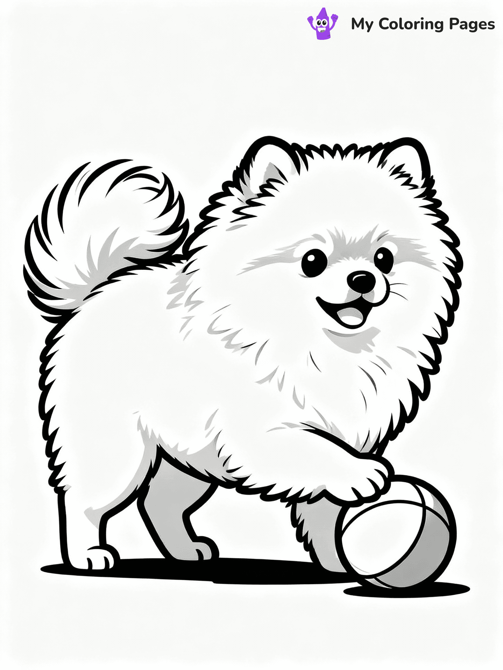 ⚠️ CRITICAL REQUIREMENT - ABSOLUTE BLACK AND WHITE ONLY ⚠️
This MUST be a BLACK AND WHITE line drawing ONLY. NO COLORS whatsoever.
- ONLY pure black lines (#000000) on pure white background (#FFFFFF)
- ABSOLUTELY NO colors, NO shading, NO gradients, NO grayscale
- If there are ANY colors in the output, the image is REJECTED
- This is a COLORING PAGE - meant to be COLORED IN by children
- The output must be UNCOLORED line art ready for coloring
⚠️ SUBJECT TO DRAW: Fluffy Pomeranian puppy playing with a ball, fur fluffed out, tail wagging. Important: PURE OUTLINES. NO FILLS, COLOR, SHADING, OR GREYSCALE. WHITE BACKGROUND.
(REMEMBER: Output must be BLACK AND WHITE line art only, NOT colored!)
# Flat, Friendly Cartoon Line-Art Coloring Page
You are generating a **pure black-and-white binary image** of a child-friendly cartoon scene combining characters and background scenery in one cohesive composition.
## Rendering Rules (Strict)
- Only two colors: pure black (#000000) outlines and pure white (#FFFFFF) background.
- No grayscale, shading, gradients, tints, fills, transparency, or partial pixels.
- No antialiasing or blended edges; every pixel is 100% black or white.
- No solid black fills inside shapes — all areas inside outlines must remain white.
- No dark clothing areas or filled tone blocks; all garments outlined only.
- No shadows, textures, lighting, or tonal variations.
- Must look like flat binary vector line-art for coloring pages.
## Drawing & Composition
- **Medium, consistent line weight**; clean closed outlines easy to color inside.
- **Flat, simple, child-friendly design** — no realism or 3D depth.
- Characters are **grounded on a surface**, centered and large.
- **Balanced composition** with clear silhouettes and minimal props.
## Scenery & Style
- Landmarks (e.g., mosque, CN Tower) and scenery (trees, benches, waves) drawn with **black outlines only.**
- For real-world figures, teams, or places, show accurate details using only black outlines—no text or logos. Use distinctive uniform patterns, abstract symbols, and landmark silhouettes to convey identity.
- Keep **consistent perspective**; no floating elements.
- **Style:** whimsical **Doodle Art Alley** — rounded, friendly outlines.
- May adapt shapes from **Crayola, Disney, Peppa Pig, Cocomelon** — *by shape only, never color.*
- Final output: **flat, crisp, binary (#000000/#FFFFFF)**, **no filled color or background text.**
EXTREMELYE IMPORTANT:
- PURE BINARY LINE-ART; NO FILLS (HAIR/CLOTHES/SKIN), SHADING, OR GREY.
- NO SHADING, COLOR. MUST BE WHITE BACKGROUND.
⚠️ FINAL REMINDER: Draw the subject "Fluffy Pomeranian puppy playing with a ball, fur fluffed out, tail wagging. Important: PURE OUTLINES. NO FILLS, COLOR, SHADING, OR GREYSCALE. WHITE BACKGROUND." as BLACK AND WHITE line art. Zero colors in output.