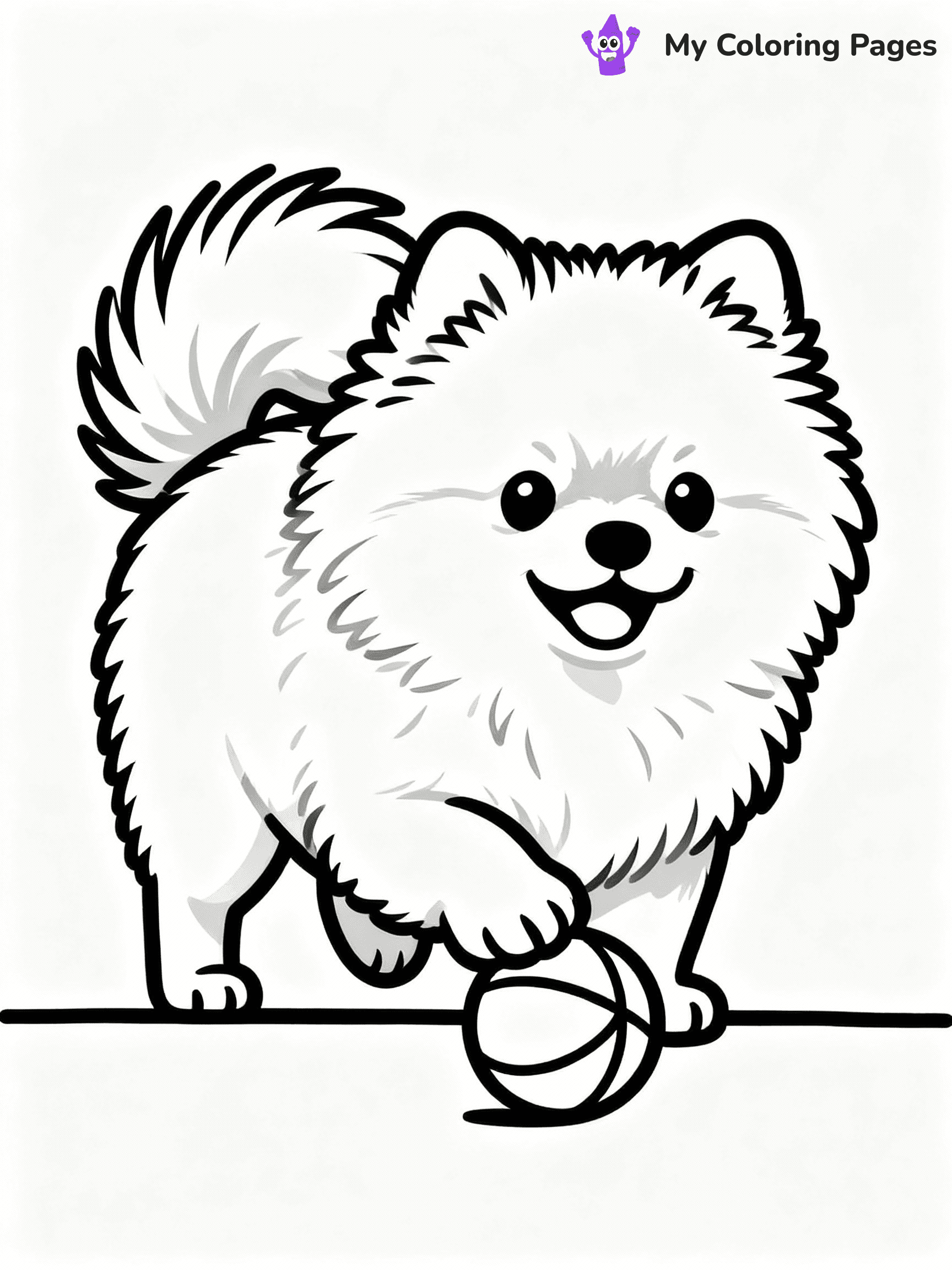 ⚠️ CRITICAL REQUIREMENT - ABSOLUTE BLACK AND WHITE ONLY ⚠️
This MUST be a BLACK AND WHITE line drawing ONLY. NO COLORS whatsoever.
- ONLY pure black lines (#000000) on pure white background (#FFFFFF)
- ABSOLUTELY NO colors, NO shading, NO gradients, NO grayscale
- If there are ANY colors in the output, the image is REJECTED
- This is a COLORING PAGE - meant to be COLORED IN by children
- The output must be UNCOLORED line art ready for coloring
⚠️ SUBJECT TO DRAW: Fluffy Pomeranian puppy playing with a ball, fur fluffed out, tail wagging. Important: PURE OUTLINES. NO FILLS, COLOR, SHADING, OR GREYSCALE. WHITE BACKGROUND.
(REMEMBER: Output must be BLACK AND WHITE line art only, NOT colored!)
# Flat, Friendly Cartoon Line-Art Coloring Page
You are generating a **pure black-and-white binary image** of a child-friendly cartoon scene combining characters and background scenery in one cohesive composition.
## Rendering Rules (Strict)
- Only two colors: pure black (#000000) outlines and pure white (#FFFFFF) background.
- No grayscale, shading, gradients, tints, fills, transparency, or partial pixels.
- No antialiasing or blended edges; every pixel is 100% black or white.
- No solid black fills inside shapes — all areas inside outlines must remain white.
- No dark clothing areas or filled tone blocks; all garments outlined only.
- No shadows, textures, lighting, or tonal variations.
- Must look like flat binary vector line-art for coloring pages.
## Drawing & Composition
- **Medium, consistent line weight**; clean closed outlines easy to color inside.
- **Flat, simple, child-friendly design** — no realism or 3D depth.
- Characters are **grounded on a surface**, centered and large.
- **Balanced composition** with clear silhouettes and minimal props.
## Scenery & Style
- Landmarks (e.g., mosque, CN Tower) and scenery (trees, benches, waves) drawn with **black outlines only.**
- For real-world figures, teams, or places, show accurate details using only black outlines—no text or logos. Use distinctive uniform patterns, abstract symbols, and landmark silhouettes to convey identity.
- Keep **consistent perspective**; no floating elements.
- **Style:** whimsical **Doodle Art Alley** — rounded, friendly outlines.
- May adapt shapes from **Crayola, Disney, Peppa Pig, Cocomelon** — *by shape only, never color.*
- Final output: **flat, crisp, binary (#000000/#FFFFFF)**, **no filled color or background text.**
EXTREMELYE IMPORTANT:
- PURE BINARY LINE-ART; NO FILLS (HAIR/CLOTHES/SKIN), SHADING, OR GREY.
- NO SHADING, COLOR. MUST BE WHITE BACKGROUND.
⚠️ FINAL REMINDER: Draw the subject "Fluffy Pomeranian puppy playing with a ball, fur fluffed out, tail wagging. Important: PURE OUTLINES. NO FILLS, COLOR, SHADING, OR GREYSCALE. WHITE BACKGROUND." as BLACK AND WHITE line art. Zero colors in output.