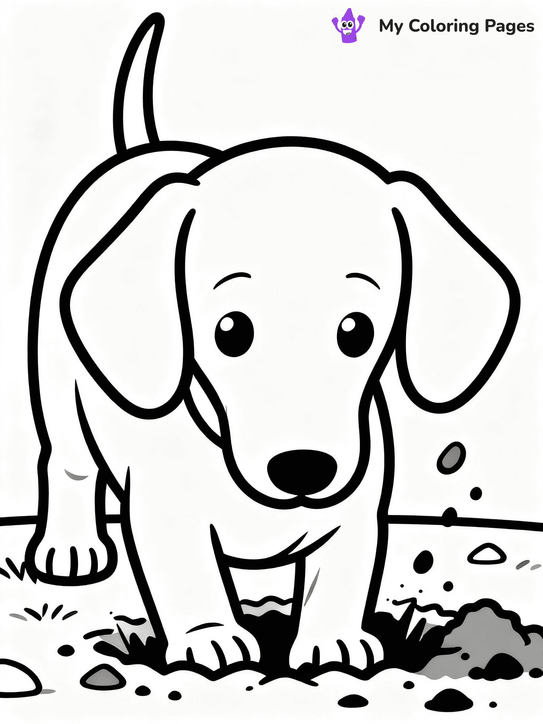 ⚠️ CRITICAL REQUIREMENT - ABSOLUTE BLACK AND WHITE ONLY ⚠️
This MUST be a BLACK AND WHITE line drawing ONLY. NO COLORS whatsoever.
- ONLY pure black lines (#000000) on pure white background (#FFFFFF)
- ABSOLUTELY NO colors, NO shading, NO gradients, NO grayscale
- If there are ANY colors in the output, the image is REJECTED
- This is a COLORING PAGE - meant to be COLORED IN by children
- The output must be UNCOLORED line art ready for coloring
⚠️ SUBJECT TO DRAW: Dachshund puppy digging in the garden, ears flopped, dirt flying around. Important: PURE OUTLINES. NO FILLS, COLOR, SHADING, OR GREYSCALE. WHITE BACKGROUND.
(REMEMBER: Output must be BLACK AND WHITE line art only, NOT colored!)
# Flat, Friendly Cartoon Line-Art Coloring Page
You are generating a **pure black-and-white binary image** of a child-friendly cartoon scene combining characters and background scenery in one cohesive composition.
## Rendering Rules (Strict)
- Only two colors: pure black (#000000) outlines and pure white (#FFFFFF) background.
- No grayscale, shading, gradients, tints, fills, transparency, or partial pixels.
- No antialiasing or blended edges; every pixel is 100% black or white.
- No solid black fills inside shapes — all areas inside outlines must remain white.
- No dark clothing areas or filled tone blocks; all garments outlined only.
- No shadows, textures, lighting, or tonal variations.
- Must look like flat binary vector line-art for coloring pages.
## Drawing & Composition
- **Medium, consistent line weight**; clean closed outlines easy to color inside.
- **Flat, simple, child-friendly design** — no realism or 3D depth.
- Characters are **grounded on a surface**, centered and large.
- **Balanced composition** with clear silhouettes and minimal props.
## Scenery & Style
- Landmarks (e.g., mosque, CN Tower) and scenery (trees, benches, waves) drawn with **black outlines only.**
- For real-world figures, teams, or places, show accurate details using only black outlines—no text or logos. Use distinctive uniform patterns, abstract symbols, and landmark silhouettes to convey identity.
- Keep **consistent perspective**; no floating elements.
- **Style:** whimsical **Doodle Art Alley** — rounded, friendly outlines.
- May adapt shapes from **Crayola, Disney, Peppa Pig, Cocomelon** — *by shape only, never color.*
- Final output: **flat, crisp, binary (#000000/#FFFFFF)**, **no filled color or background text.**
EXTREMELYE IMPORTANT:
- PURE BINARY LINE-ART; NO FILLS (HAIR/CLOTHES/SKIN), SHADING, OR GREY.
- NO SHADING, COLOR. MUST BE WHITE BACKGROUND.
⚠️ FINAL REMINDER: Draw the subject "Dachshund puppy digging in the garden, ears flopped, dirt flying around. Important: PURE OUTLINES. NO FILLS, COLOR, SHADING, OR GREYSCALE. WHITE BACKGROUND." as BLACK AND WHITE line art. Zero colors in output.
