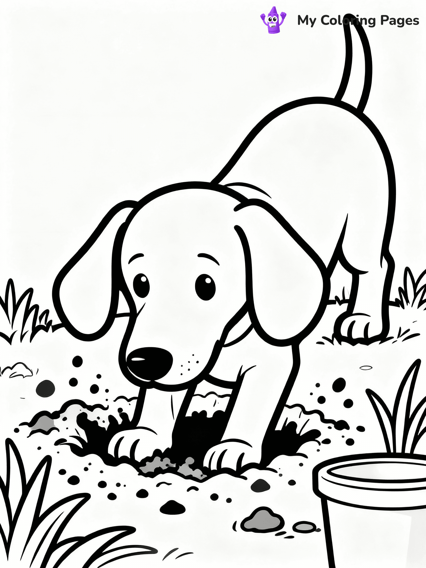 ⚠️ CRITICAL REQUIREMENT - ABSOLUTE BLACK AND WHITE ONLY ⚠️
This MUST be a BLACK AND WHITE line drawing ONLY. NO COLORS whatsoever.
- ONLY pure black lines (#000000) on pure white background (#FFFFFF)
- ABSOLUTELY NO colors, NO shading, NO gradients, NO grayscale
- If there are ANY colors in the output, the image is REJECTED
- This is a COLORING PAGE - meant to be COLORED IN by children
- The output must be UNCOLORED line art ready for coloring
⚠️ SUBJECT TO DRAW: Dachshund puppy digging in the garden, ears flopped, dirt flying around. Important: PURE OUTLINES. NO FILLS, COLOR, SHADING, OR GREYSCALE. WHITE BACKGROUND.
(REMEMBER: Output must be BLACK AND WHITE line art only, NOT colored!)
# Flat, Friendly Cartoon Line-Art Coloring Page
You are generating a **pure black-and-white binary image** of a child-friendly cartoon scene combining characters and background scenery in one cohesive composition.
## Rendering Rules (Strict)
- Only two colors: pure black (#000000) outlines and pure white (#FFFFFF) background.
- No grayscale, shading, gradients, tints, fills, transparency, or partial pixels.
- No antialiasing or blended edges; every pixel is 100% black or white.
- No solid black fills inside shapes — all areas inside outlines must remain white.
- No dark clothing areas or filled tone blocks; all garments outlined only.
- No shadows, textures, lighting, or tonal variations.
- Must look like flat binary vector line-art for coloring pages.
## Drawing & Composition
- **Medium, consistent line weight**; clean closed outlines easy to color inside.
- **Flat, simple, child-friendly design** — no realism or 3D depth.
- Characters are **grounded on a surface**, centered and large.
- **Balanced composition** with clear silhouettes and minimal props.
## Scenery & Style
- Landmarks (e.g., mosque, CN Tower) and scenery (trees, benches, waves) drawn with **black outlines only.**
- For real-world figures, teams, or places, show accurate details using only black outlines—no text or logos. Use distinctive uniform patterns, abstract symbols, and landmark silhouettes to convey identity.
- Keep **consistent perspective**; no floating elements.
- **Style:** whimsical **Doodle Art Alley** — rounded, friendly outlines.
- May adapt shapes from **Crayola, Disney, Peppa Pig, Cocomelon** — *by shape only, never color.*
- Final output: **flat, crisp, binary (#000000/#FFFFFF)**, **no filled color or background text.**
EXTREMELYE IMPORTANT:
- PURE BINARY LINE-ART; NO FILLS (HAIR/CLOTHES/SKIN), SHADING, OR GREY.
- NO SHADING, COLOR. MUST BE WHITE BACKGROUND.
⚠️ FINAL REMINDER: Draw the subject "Dachshund puppy digging in the garden, ears flopped, dirt flying around. Important: PURE OUTLINES. NO FILLS, COLOR, SHADING, OR GREYSCALE. WHITE BACKGROUND." as BLACK AND WHITE line art. Zero colors in output.