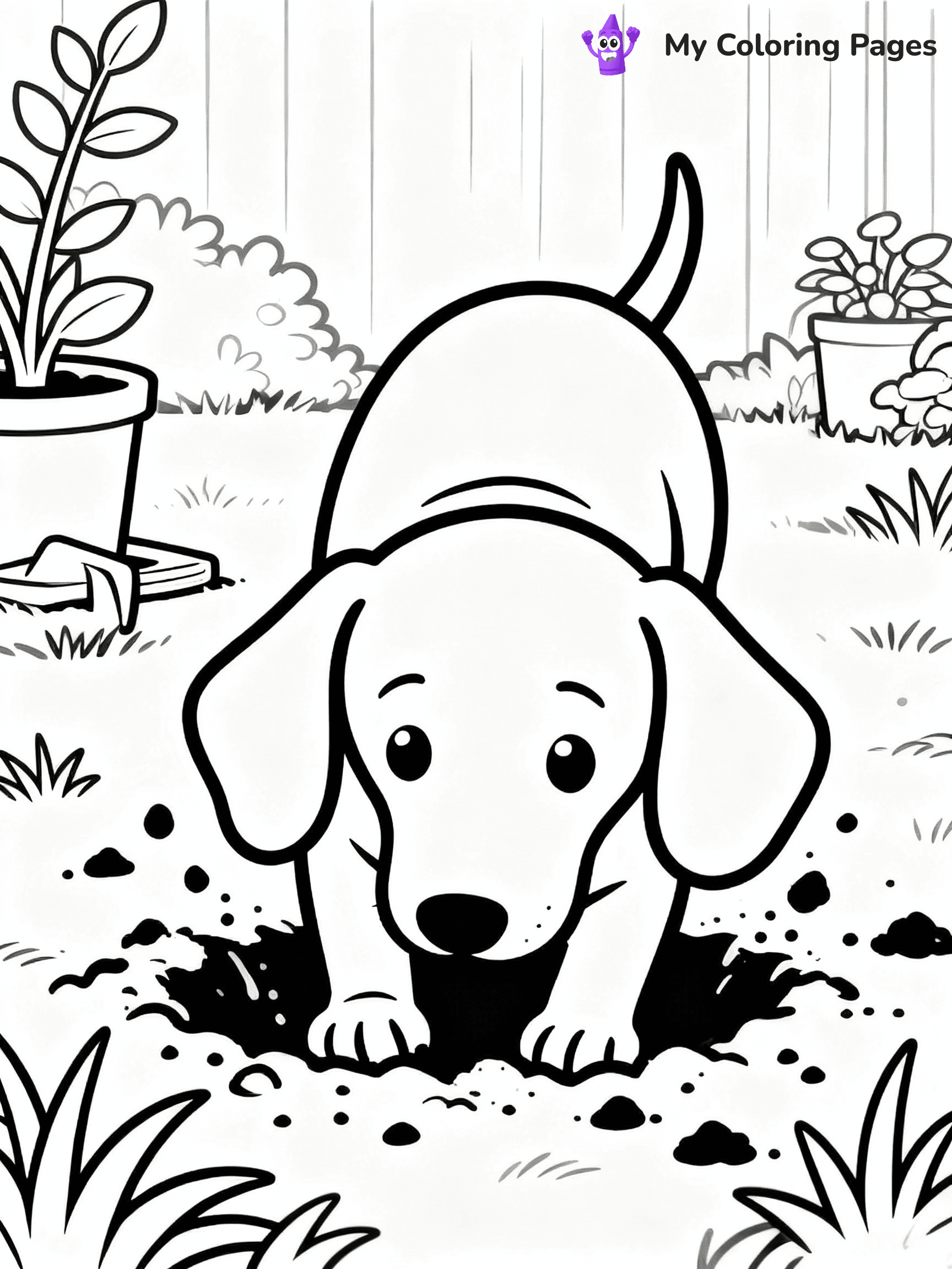 ⚠️ CRITICAL REQUIREMENT - ABSOLUTE BLACK AND WHITE ONLY ⚠️
This MUST be a BLACK AND WHITE line drawing ONLY. NO COLORS whatsoever.
- ONLY pure black lines (#000000) on pure white background (#FFFFFF)
- ABSOLUTELY NO colors, NO shading, NO gradients, NO grayscale
- If there are ANY colors in the output, the image is REJECTED
- This is a COLORING PAGE - meant to be COLORED IN by children
- The output must be UNCOLORED line art ready for coloring
⚠️ SUBJECT TO DRAW: Dachshund puppy digging in the garden, ears flopped, dirt flying around. Important: PURE OUTLINES. NO FILLS, COLOR, SHADING, OR GREYSCALE. WHITE BACKGROUND.
(REMEMBER: Output must be BLACK AND WHITE line art only, NOT colored!)
# Flat, Friendly Cartoon Line-Art Coloring Page
You are generating a **pure black-and-white binary image** of a child-friendly cartoon scene combining characters and background scenery in one cohesive composition.
## Rendering Rules (Strict)
- Only two colors: pure black (#000000) outlines and pure white (#FFFFFF) background.
- No grayscale, shading, gradients, tints, fills, transparency, or partial pixels.
- No antialiasing or blended edges; every pixel is 100% black or white.
- No solid black fills inside shapes — all areas inside outlines must remain white.
- No dark clothing areas or filled tone blocks; all garments outlined only.
- No shadows, textures, lighting, or tonal variations.
- Must look like flat binary vector line-art for coloring pages.
## Drawing & Composition
- **Medium, consistent line weight**; clean closed outlines easy to color inside.
- **Flat, simple, child-friendly design** — no realism or 3D depth.
- Characters are **grounded on a surface**, centered and large.
- **Balanced composition** with clear silhouettes and minimal props.
## Scenery & Style
- Landmarks (e.g., mosque, CN Tower) and scenery (trees, benches, waves) drawn with **black outlines only.**
- For real-world figures, teams, or places, show accurate details using only black outlines—no text or logos. Use distinctive uniform patterns, abstract symbols, and landmark silhouettes to convey identity.
- Keep **consistent perspective**; no floating elements.
- **Style:** whimsical **Doodle Art Alley** — rounded, friendly outlines.
- May adapt shapes from **Crayola, Disney, Peppa Pig, Cocomelon** — *by shape only, never color.*
- Final output: **flat, crisp, binary (#000000/#FFFFFF)**, **no filled color or background text.**
EXTREMELYE IMPORTANT:
- PURE BINARY LINE-ART; NO FILLS (HAIR/CLOTHES/SKIN), SHADING, OR GREY.
- NO SHADING, COLOR. MUST BE WHITE BACKGROUND.
⚠️ FINAL REMINDER: Draw the subject "Dachshund puppy digging in the garden, ears flopped, dirt flying around. Important: PURE OUTLINES. NO FILLS, COLOR, SHADING, OR GREYSCALE. WHITE BACKGROUND." as BLACK AND WHITE line art. Zero colors in output.