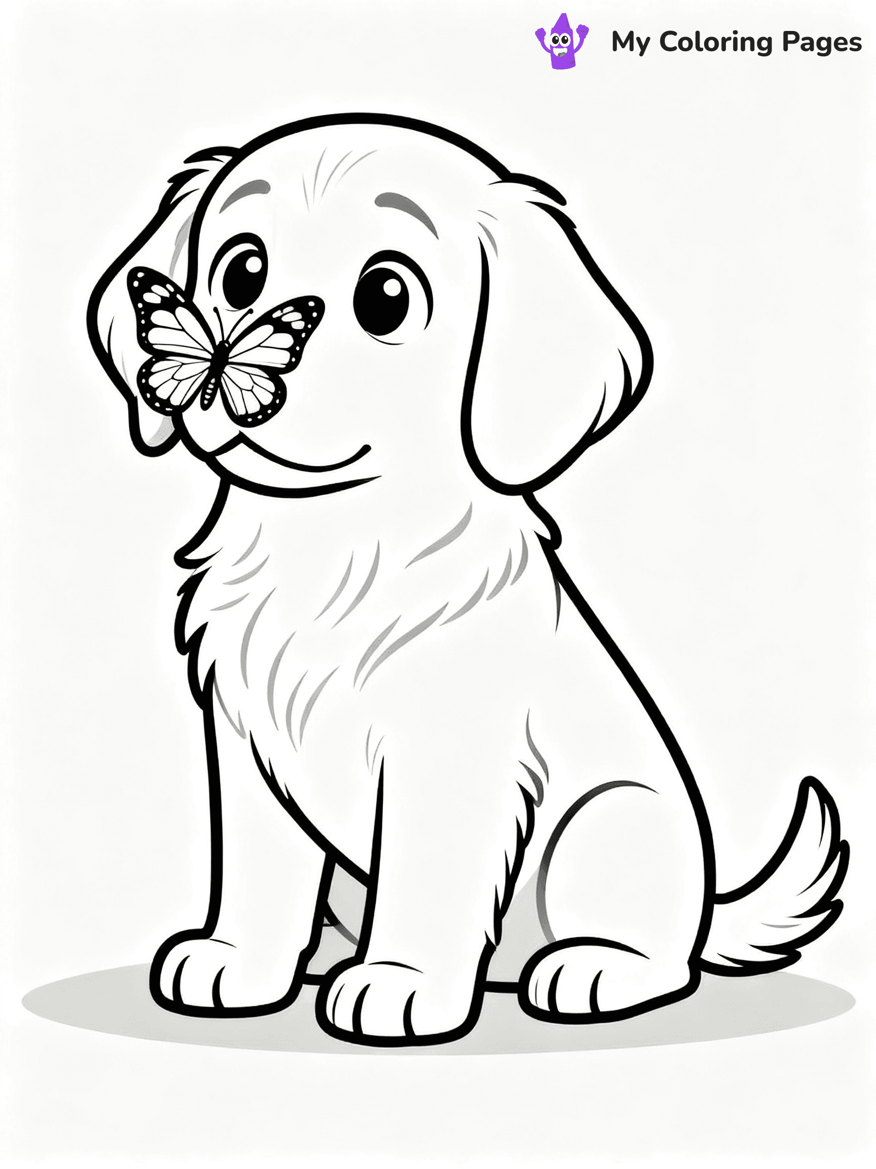 ⚠️ CRITICAL REQUIREMENT - ABSOLUTE BLACK AND WHITE ONLY ⚠️
This MUST be a BLACK AND WHITE line drawing ONLY. NO COLORS whatsoever.
- ONLY pure black lines (#000000) on pure white background (#FFFFFF)
- ABSOLUTELY NO colors, NO shading, NO gradients, NO grayscale
- If there are ANY colors in the output, the image is REJECTED
- This is a COLORING PAGE - meant to be COLORED IN by children
- The output must be UNCOLORED line art ready for coloring
⚠️ SUBJECT TO DRAW: Golden retriever puppy sitting with a butterfly on its nose, big eyes staring. Important: PURE OUTLINES. NO FILLS, COLOR, SHADING, OR GREYSCALE. WHITE BACKGROUND.
(REMEMBER: Output must be BLACK AND WHITE line art only, NOT colored!)
# Flat, Friendly Cartoon Line-Art Coloring Page
You are generating a **pure black-and-white binary image** of a child-friendly cartoon scene combining characters and background scenery in one cohesive composition.
## Rendering Rules (Strict)
- Only two colors: pure black (#000000) outlines and pure white (#FFFFFF) background.
- No grayscale, shading, gradients, tints, fills, transparency, or partial pixels.
- No antialiasing or blended edges; every pixel is 100% black or white.
- No solid black fills inside shapes — all areas inside outlines must remain white.
- No dark clothing areas or filled tone blocks; all garments outlined only.
- No shadows, textures, lighting, or tonal variations.
- Must look like flat binary vector line-art for coloring pages.
## Drawing & Composition
- **Medium, consistent line weight**; clean closed outlines easy to color inside.
- **Flat, simple, child-friendly design** — no realism or 3D depth.
- Characters are **grounded on a surface**, centered and large.
- **Balanced composition** with clear silhouettes and minimal props.
## Scenery & Style
- Landmarks (e.g., mosque, CN Tower) and scenery (trees, benches, waves) drawn with **black outlines only.**
- For real-world figures, teams, or places, show accurate details using only black outlines—no text or logos. Use distinctive uniform patterns, abstract symbols, and landmark silhouettes to convey identity.
- Keep **consistent perspective**; no floating elements.
- **Style:** whimsical **Doodle Art Alley** — rounded, friendly outlines.
- May adapt shapes from **Crayola, Disney, Peppa Pig, Cocomelon** — *by shape only, never color.*
- Final output: **flat, crisp, binary (#000000/#FFFFFF)**, **no filled color or background text.**
EXTREMELYE IMPORTANT:
- PURE BINARY LINE-ART; NO FILLS (HAIR/CLOTHES/SKIN), SHADING, OR GREY.
- NO SHADING, COLOR. MUST BE WHITE BACKGROUND.
⚠️ FINAL REMINDER: Draw the subject "Golden retriever puppy sitting with a butterfly on its nose, big eyes staring. Important: PURE OUTLINES. NO FILLS, COLOR, SHADING, OR GREYSCALE. WHITE BACKGROUND." as BLACK AND WHITE line art. Zero colors in output.