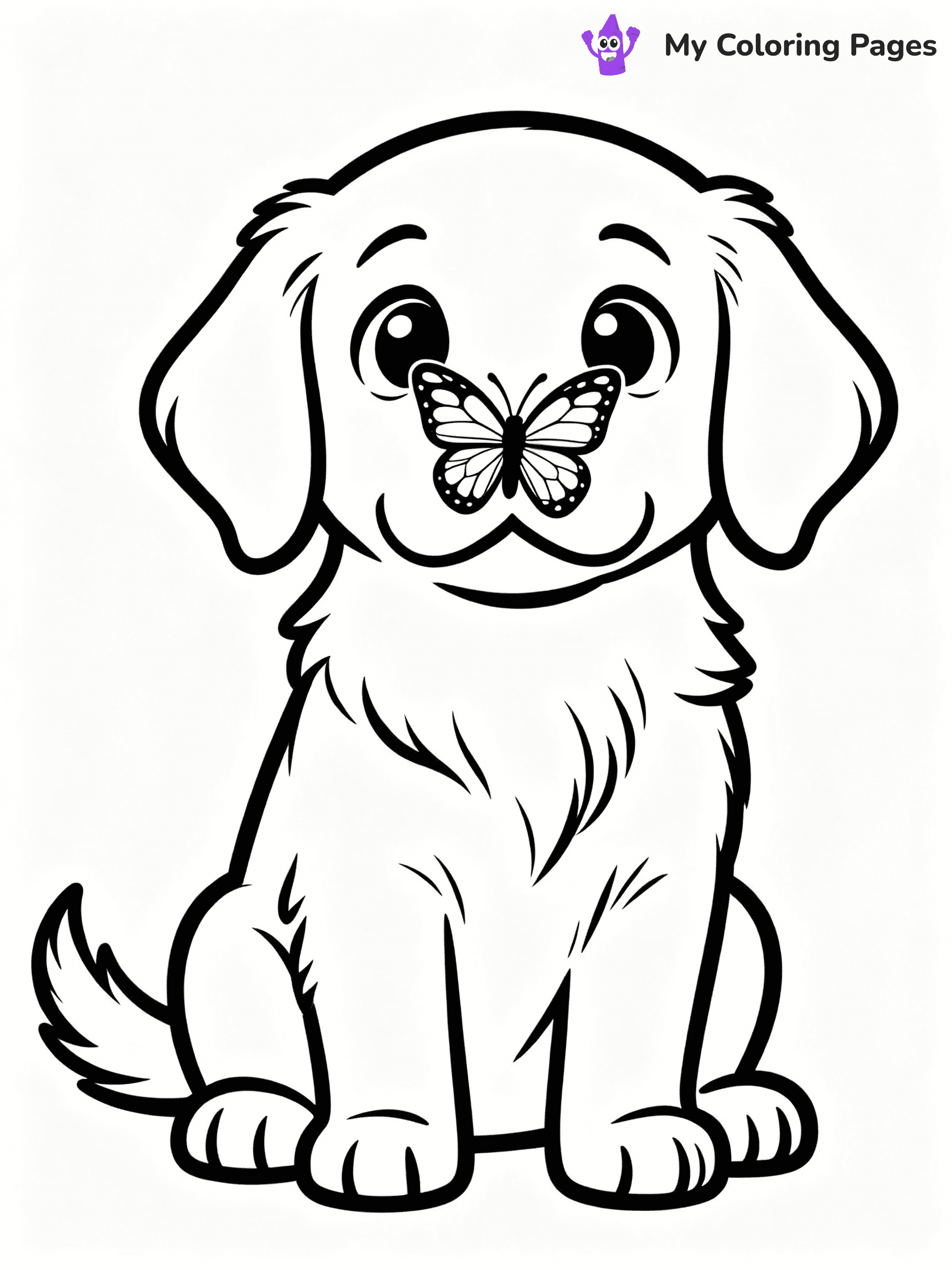 ⚠️ CRITICAL REQUIREMENT - ABSOLUTE BLACK AND WHITE ONLY ⚠️
This MUST be a BLACK AND WHITE line drawing ONLY. NO COLORS whatsoever.
- ONLY pure black lines (#000000) on pure white background (#FFFFFF)
- ABSOLUTELY NO colors, NO shading, NO gradients, NO grayscale
- If there are ANY colors in the output, the image is REJECTED
- This is a COLORING PAGE - meant to be COLORED IN by children
- The output must be UNCOLORED line art ready for coloring
⚠️ SUBJECT TO DRAW: Golden retriever puppy sitting with a butterfly on its nose, big eyes staring. Important: PURE OUTLINES. NO FILLS, COLOR, SHADING, OR GREYSCALE. WHITE BACKGROUND.
(REMEMBER: Output must be BLACK AND WHITE line art only, NOT colored!)
# Flat, Friendly Cartoon Line-Art Coloring Page
You are generating a **pure black-and-white binary image** of a child-friendly cartoon scene combining characters and background scenery in one cohesive composition.
## Rendering Rules (Strict)
- Only two colors: pure black (#000000) outlines and pure white (#FFFFFF) background.
- No grayscale, shading, gradients, tints, fills, transparency, or partial pixels.
- No antialiasing or blended edges; every pixel is 100% black or white.
- No solid black fills inside shapes — all areas inside outlines must remain white.
- No dark clothing areas or filled tone blocks; all garments outlined only.
- No shadows, textures, lighting, or tonal variations.
- Must look like flat binary vector line-art for coloring pages.
## Drawing & Composition
- **Medium, consistent line weight**; clean closed outlines easy to color inside.
- **Flat, simple, child-friendly design** — no realism or 3D depth.
- Characters are **grounded on a surface**, centered and large.
- **Balanced composition** with clear silhouettes and minimal props.
## Scenery & Style
- Landmarks (e.g., mosque, CN Tower) and scenery (trees, benches, waves) drawn with **black outlines only.**
- For real-world figures, teams, or places, show accurate details using only black outlines—no text or logos. Use distinctive uniform patterns, abstract symbols, and landmark silhouettes to convey identity.
- Keep **consistent perspective**; no floating elements.
- **Style:** whimsical **Doodle Art Alley** — rounded, friendly outlines.
- May adapt shapes from **Crayola, Disney, Peppa Pig, Cocomelon** — *by shape only, never color.*
- Final output: **flat, crisp, binary (#000000/#FFFFFF)**, **no filled color or background text.**
EXTREMELYE IMPORTANT:
- PURE BINARY LINE-ART; NO FILLS (HAIR/CLOTHES/SKIN), SHADING, OR GREY.
- NO SHADING, COLOR. MUST BE WHITE BACKGROUND.
⚠️ FINAL REMINDER: Draw the subject "Golden retriever puppy sitting with a butterfly on its nose, big eyes staring. Important: PURE OUTLINES. NO FILLS, COLOR, SHADING, OR GREYSCALE. WHITE BACKGROUND." as BLACK AND WHITE line art. Zero colors in output.