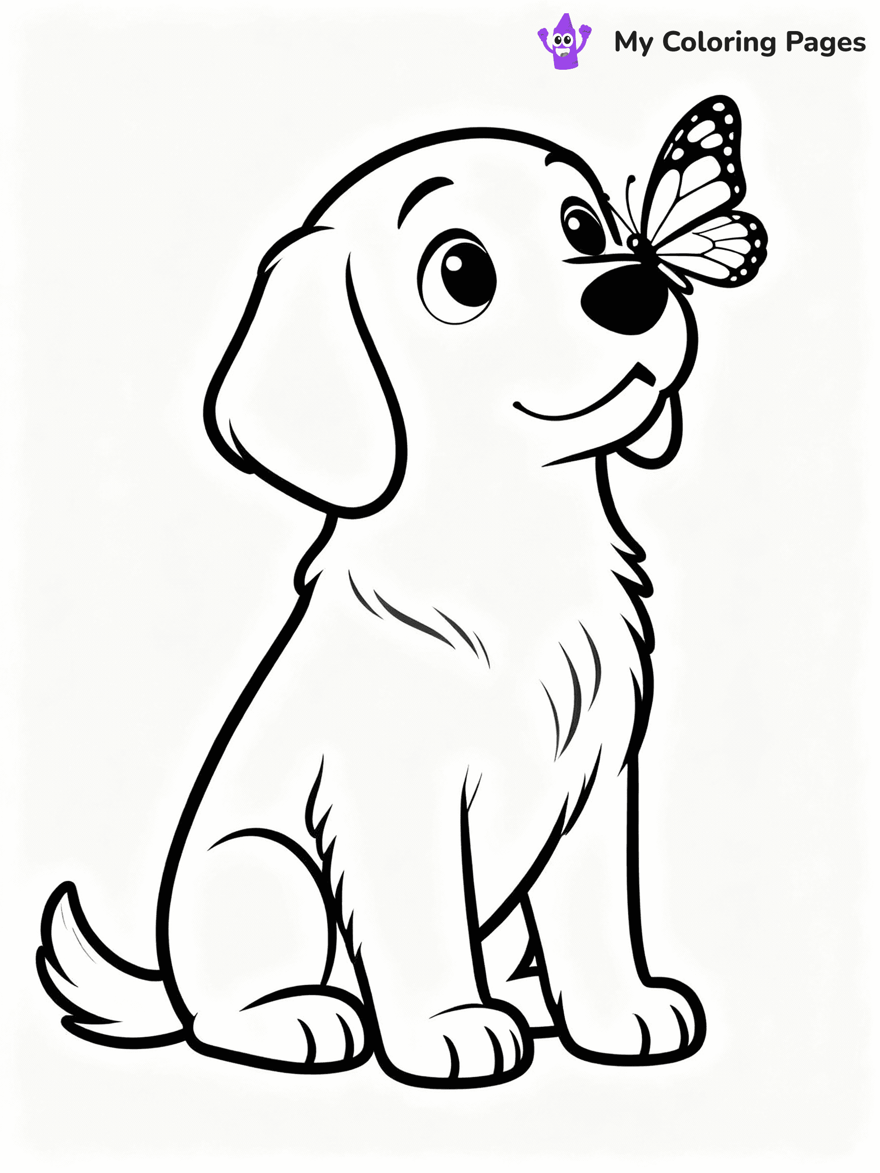 ⚠️ CRITICAL REQUIREMENT - ABSOLUTE BLACK AND WHITE ONLY ⚠️
This MUST be a BLACK AND WHITE line drawing ONLY. NO COLORS whatsoever.
- ONLY pure black lines (#000000) on pure white background (#FFFFFF)
- ABSOLUTELY NO colors, NO shading, NO gradients, NO grayscale
- If there are ANY colors in the output, the image is REJECTED
- This is a COLORING PAGE - meant to be COLORED IN by children
- The output must be UNCOLORED line art ready for coloring
⚠️ SUBJECT TO DRAW: Golden retriever puppy sitting with a butterfly on its nose, big eyes staring. Important: PURE OUTLINES. NO FILLS, COLOR, SHADING, OR GREYSCALE. WHITE BACKGROUND.
(REMEMBER: Output must be BLACK AND WHITE line art only, NOT colored!)
# Flat, Friendly Cartoon Line-Art Coloring Page
You are generating a **pure black-and-white binary image** of a child-friendly cartoon scene combining characters and background scenery in one cohesive composition.
## Rendering Rules (Strict)
- Only two colors: pure black (#000000) outlines and pure white (#FFFFFF) background.
- No grayscale, shading, gradients, tints, fills, transparency, or partial pixels.
- No antialiasing or blended edges; every pixel is 100% black or white.
- No solid black fills inside shapes — all areas inside outlines must remain white.
- No dark clothing areas or filled tone blocks; all garments outlined only.
- No shadows, textures, lighting, or tonal variations.
- Must look like flat binary vector line-art for coloring pages.
## Drawing & Composition
- **Medium, consistent line weight**; clean closed outlines easy to color inside.
- **Flat, simple, child-friendly design** — no realism or 3D depth.
- Characters are **grounded on a surface**, centered and large.
- **Balanced composition** with clear silhouettes and minimal props.
## Scenery & Style
- Landmarks (e.g., mosque, CN Tower) and scenery (trees, benches, waves) drawn with **black outlines only.**
- For real-world figures, teams, or places, show accurate details using only black outlines—no text or logos. Use distinctive uniform patterns, abstract symbols, and landmark silhouettes to convey identity.
- Keep **consistent perspective**; no floating elements.
- **Style:** whimsical **Doodle Art Alley** — rounded, friendly outlines.
- May adapt shapes from **Crayola, Disney, Peppa Pig, Cocomelon** — *by shape only, never color.*
- Final output: **flat, crisp, binary (#000000/#FFFFFF)**, **no filled color or background text.**
EXTREMELYE IMPORTANT:
- PURE BINARY LINE-ART; NO FILLS (HAIR/CLOTHES/SKIN), SHADING, OR GREY.
- NO SHADING, COLOR. MUST BE WHITE BACKGROUND.
⚠️ FINAL REMINDER: Draw the subject "Golden retriever puppy sitting with a butterfly on its nose, big eyes staring. Important: PURE OUTLINES. NO FILLS, COLOR, SHADING, OR GREYSCALE. WHITE BACKGROUND." as BLACK AND WHITE line art. Zero colors in output.