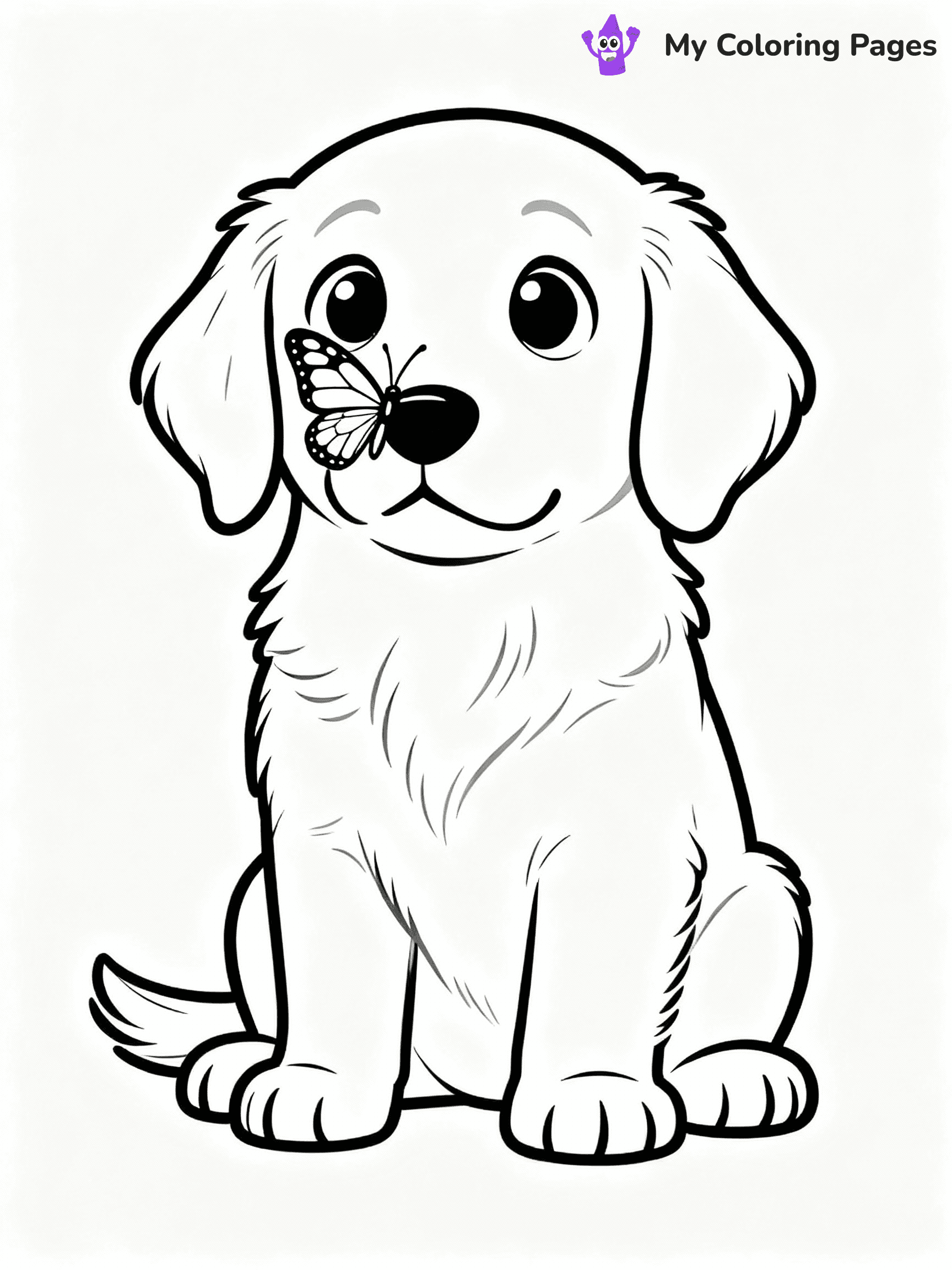 ⚠️ CRITICAL REQUIREMENT - ABSOLUTE BLACK AND WHITE ONLY ⚠️
This MUST be a BLACK AND WHITE line drawing ONLY. NO COLORS whatsoever.
- ONLY pure black lines (#000000) on pure white background (#FFFFFF)
- ABSOLUTELY NO colors, NO shading, NO gradients, NO grayscale
- If there are ANY colors in the output, the image is REJECTED
- This is a COLORING PAGE - meant to be COLORED IN by children
- The output must be UNCOLORED line art ready for coloring
⚠️ SUBJECT TO DRAW: Golden retriever puppy sitting with a butterfly on its nose, big eyes staring. Important: PURE OUTLINES. NO FILLS, COLOR, SHADING, OR GREYSCALE. WHITE BACKGROUND.
(REMEMBER: Output must be BLACK AND WHITE line art only, NOT colored!)
# Flat, Friendly Cartoon Line-Art Coloring Page
You are generating a **pure black-and-white binary image** of a child-friendly cartoon scene combining characters and background scenery in one cohesive composition.
## Rendering Rules (Strict)
- Only two colors: pure black (#000000) outlines and pure white (#FFFFFF) background.
- No grayscale, shading, gradients, tints, fills, transparency, or partial pixels.
- No antialiasing or blended edges; every pixel is 100% black or white.
- No solid black fills inside shapes — all areas inside outlines must remain white.
- No dark clothing areas or filled tone blocks; all garments outlined only.
- No shadows, textures, lighting, or tonal variations.
- Must look like flat binary vector line-art for coloring pages.
## Drawing & Composition
- **Medium, consistent line weight**; clean closed outlines easy to color inside.
- **Flat, simple, child-friendly design** — no realism or 3D depth.
- Characters are **grounded on a surface**, centered and large.
- **Balanced composition** with clear silhouettes and minimal props.
## Scenery & Style
- Landmarks (e.g., mosque, CN Tower) and scenery (trees, benches, waves) drawn with **black outlines only.**
- For real-world figures, teams, or places, show accurate details using only black outlines—no text or logos. Use distinctive uniform patterns, abstract symbols, and landmark silhouettes to convey identity.
- Keep **consistent perspective**; no floating elements.
- **Style:** whimsical **Doodle Art Alley** — rounded, friendly outlines.
- May adapt shapes from **Crayola, Disney, Peppa Pig, Cocomelon** — *by shape only, never color.*
- Final output: **flat, crisp, binary (#000000/#FFFFFF)**, **no filled color or background text.**
EXTREMELYE IMPORTANT:
- PURE BINARY LINE-ART; NO FILLS (HAIR/CLOTHES/SKIN), SHADING, OR GREY.
- NO SHADING, COLOR. MUST BE WHITE BACKGROUND.
⚠️ FINAL REMINDER: Draw the subject "Golden retriever puppy sitting with a butterfly on its nose, big eyes staring. Important: PURE OUTLINES. NO FILLS, COLOR, SHADING, OR GREYSCALE. WHITE BACKGROUND." as BLACK AND WHITE line art. Zero colors in output.