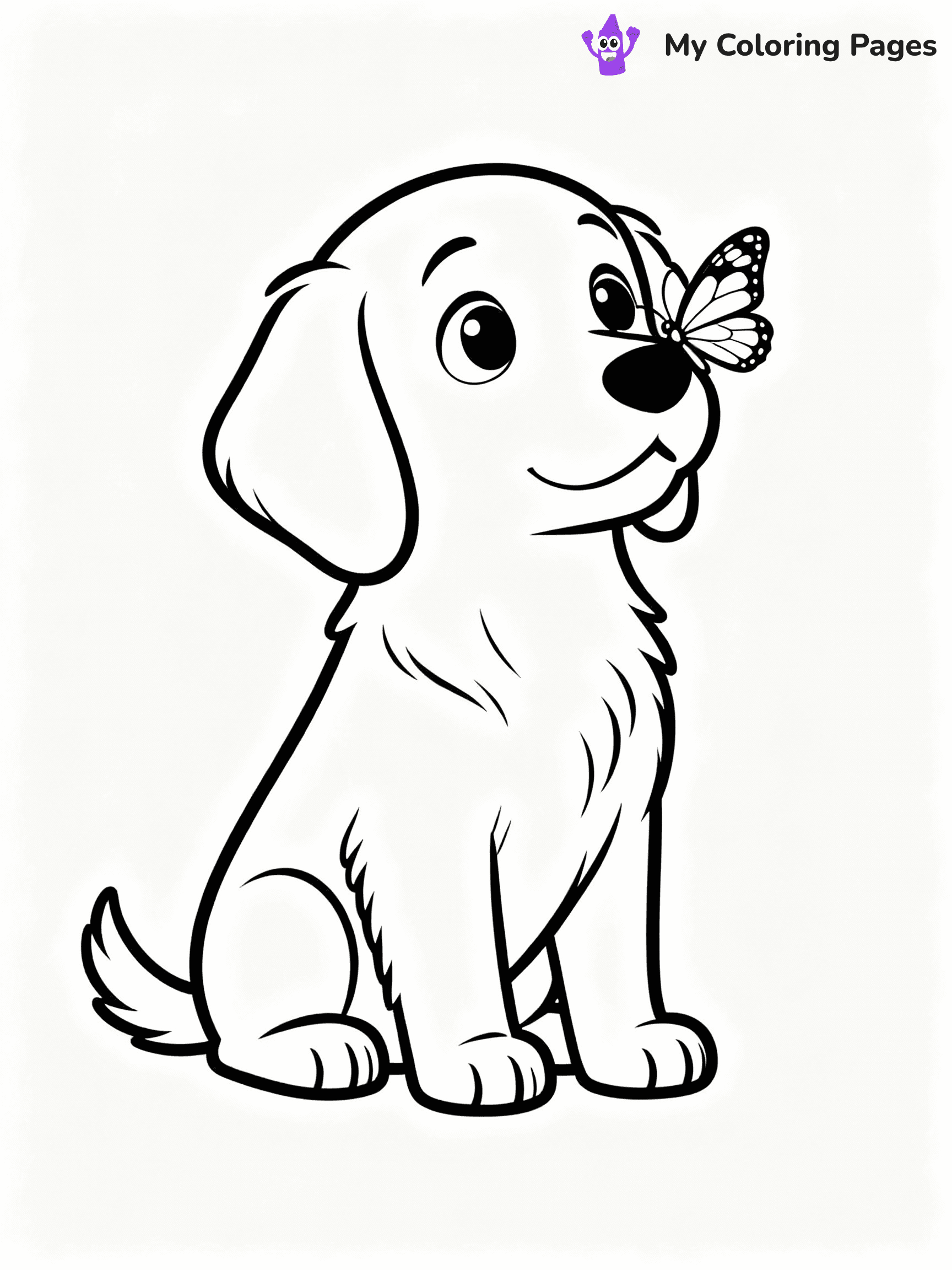 ⚠️ CRITICAL REQUIREMENT - ABSOLUTE BLACK AND WHITE ONLY ⚠️
This MUST be a BLACK AND WHITE line drawing ONLY. NO COLORS whatsoever.
- ONLY pure black lines (#000000) on pure white background (#FFFFFF)
- ABSOLUTELY NO colors, NO shading, NO gradients, NO grayscale
- If there are ANY colors in the output, the image is REJECTED
- This is a COLORING PAGE - meant to be COLORED IN by children
- The output must be UNCOLORED line art ready for coloring
⚠️ SUBJECT TO DRAW: Golden retriever puppy sitting with a butterfly on its nose, big eyes staring. Important: PURE OUTLINES. NO FILLS, COLOR, SHADING, OR GREYSCALE. WHITE BACKGROUND.
(REMEMBER: Output must be BLACK AND WHITE line art only, NOT colored!)
# Flat, Friendly Cartoon Line-Art Coloring Page
You are generating a **pure black-and-white binary image** of a child-friendly cartoon scene combining characters and background scenery in one cohesive composition.
## Rendering Rules (Strict)
- Only two colors: pure black (#000000) outlines and pure white (#FFFFFF) background.
- No grayscale, shading, gradients, tints, fills, transparency, or partial pixels.
- No antialiasing or blended edges; every pixel is 100% black or white.
- No solid black fills inside shapes — all areas inside outlines must remain white.
- No dark clothing areas or filled tone blocks; all garments outlined only.
- No shadows, textures, lighting, or tonal variations.
- Must look like flat binary vector line-art for coloring pages.
## Drawing & Composition
- **Medium, consistent line weight**; clean closed outlines easy to color inside.
- **Flat, simple, child-friendly design** — no realism or 3D depth.
- Characters are **grounded on a surface**, centered and large.
- **Balanced composition** with clear silhouettes and minimal props.
## Scenery & Style
- Landmarks (e.g., mosque, CN Tower) and scenery (trees, benches, waves) drawn with **black outlines only.**
- For real-world figures, teams, or places, show accurate details using only black outlines—no text or logos. Use distinctive uniform patterns, abstract symbols, and landmark silhouettes to convey identity.
- Keep **consistent perspective**; no floating elements.
- **Style:** whimsical **Doodle Art Alley** — rounded, friendly outlines.
- May adapt shapes from **Crayola, Disney, Peppa Pig, Cocomelon** — *by shape only, never color.*
- Final output: **flat, crisp, binary (#000000/#FFFFFF)**, **no filled color or background text.**
EXTREMELYE IMPORTANT:
- PURE BINARY LINE-ART; NO FILLS (HAIR/CLOTHES/SKIN), SHADING, OR GREY.
- NO SHADING, COLOR. MUST BE WHITE BACKGROUND.
⚠️ FINAL REMINDER: Draw the subject "Golden retriever puppy sitting with a butterfly on its nose, big eyes staring. Important: PURE OUTLINES. NO FILLS, COLOR, SHADING, OR GREYSCALE. WHITE BACKGROUND." as BLACK AND WHITE line art. Zero colors in output.