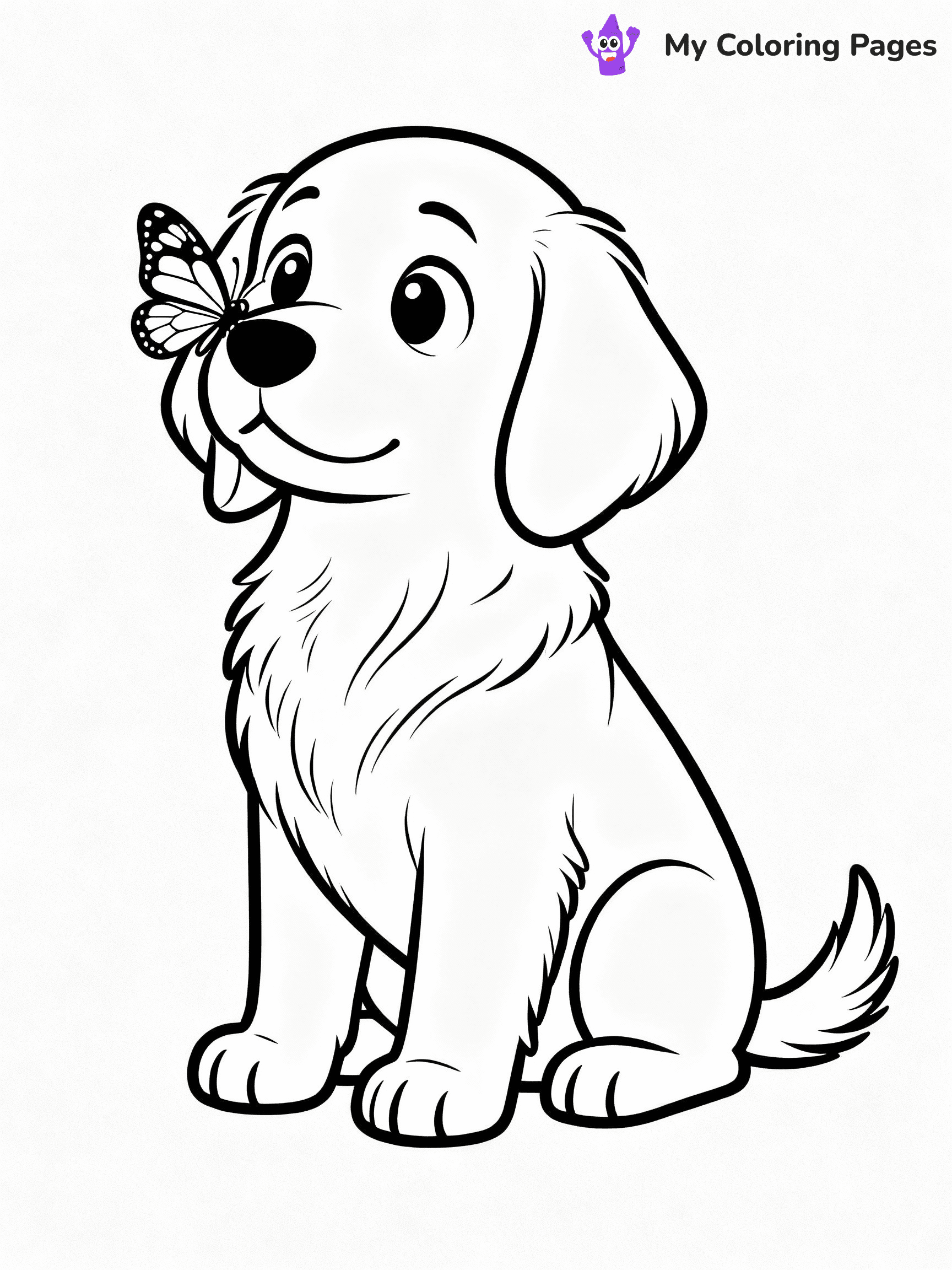 ⚠️ CRITICAL REQUIREMENT - ABSOLUTE BLACK AND WHITE ONLY ⚠️
This MUST be a BLACK AND WHITE line drawing ONLY. NO COLORS whatsoever.
- ONLY pure black lines (#000000) on pure white background (#FFFFFF)
- ABSOLUTELY NO colors, NO shading, NO gradients, NO grayscale
- If there are ANY colors in the output, the image is REJECTED
- This is a COLORING PAGE - meant to be COLORED IN by children
- The output must be UNCOLORED line art ready for coloring
⚠️ SUBJECT TO DRAW: Golden retriever puppy sitting with a butterfly on its nose, big eyes staring. Important: PURE OUTLINES. NO FILLS, COLOR, SHADING, OR GREYSCALE. WHITE BACKGROUND.
(REMEMBER: Output must be BLACK AND WHITE line art only, NOT colored!)
# Flat, Friendly Cartoon Line-Art Coloring Page
You are generating a **pure black-and-white binary image** of a child-friendly cartoon scene combining characters and background scenery in one cohesive composition.
## Rendering Rules (Strict)
- Only two colors: pure black (#000000) outlines and pure white (#FFFFFF) background.
- No grayscale, shading, gradients, tints, fills, transparency, or partial pixels.
- No antialiasing or blended edges; every pixel is 100% black or white.
- No solid black fills inside shapes — all areas inside outlines must remain white.
- No dark clothing areas or filled tone blocks; all garments outlined only.
- No shadows, textures, lighting, or tonal variations.
- Must look like flat binary vector line-art for coloring pages.
## Drawing & Composition
- **Medium, consistent line weight**; clean closed outlines easy to color inside.
- **Flat, simple, child-friendly design** — no realism or 3D depth.
- Characters are **grounded on a surface**, centered and large.
- **Balanced composition** with clear silhouettes and minimal props.
## Scenery & Style
- Landmarks (e.g., mosque, CN Tower) and scenery (trees, benches, waves) drawn with **black outlines only.**
- For real-world figures, teams, or places, show accurate details using only black outlines—no text or logos. Use distinctive uniform patterns, abstract symbols, and landmark silhouettes to convey identity.
- Keep **consistent perspective**; no floating elements.
- **Style:** whimsical **Doodle Art Alley** — rounded, friendly outlines.
- May adapt shapes from **Crayola, Disney, Peppa Pig, Cocomelon** — *by shape only, never color.*
- Final output: **flat, crisp, binary (#000000/#FFFFFF)**, **no filled color or background text.**
EXTREMELYE IMPORTANT:
- PURE BINARY LINE-ART; NO FILLS (HAIR/CLOTHES/SKIN), SHADING, OR GREY.
- NO SHADING, COLOR. MUST BE WHITE BACKGROUND.
⚠️ FINAL REMINDER: Draw the subject "Golden retriever puppy sitting with a butterfly on its nose, big eyes staring. Important: PURE OUTLINES. NO FILLS, COLOR, SHADING, OR GREYSCALE. WHITE BACKGROUND." as BLACK AND WHITE line art. Zero colors in output.