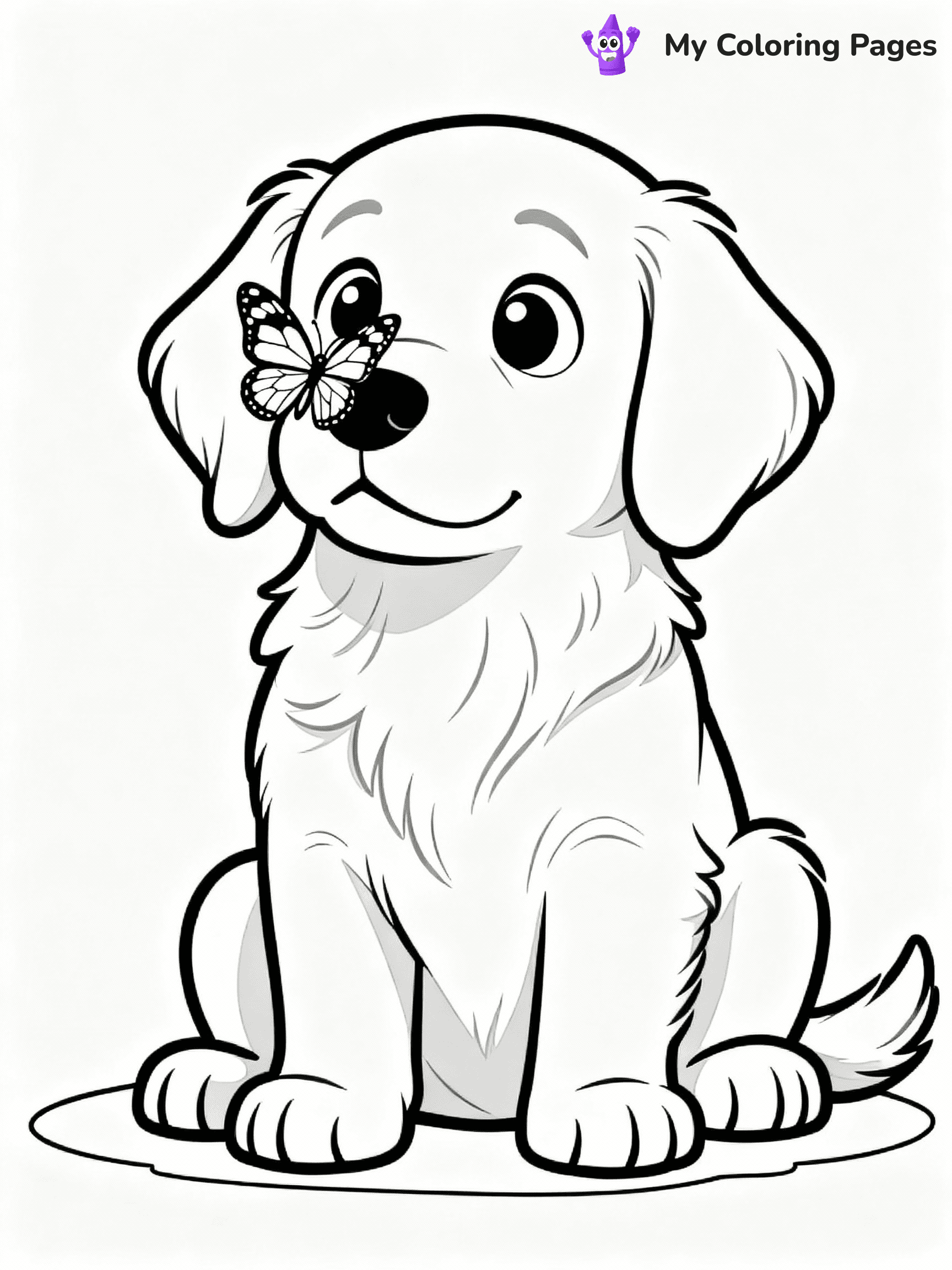 ⚠️ CRITICAL REQUIREMENT - ABSOLUTE BLACK AND WHITE ONLY ⚠️
This MUST be a BLACK AND WHITE line drawing ONLY. NO COLORS whatsoever.
- ONLY pure black lines (#000000) on pure white background (#FFFFFF)
- ABSOLUTELY NO colors, NO shading, NO gradients, NO grayscale
- If there are ANY colors in the output, the image is REJECTED
- This is a COLORING PAGE - meant to be COLORED IN by children
- The output must be UNCOLORED line art ready for coloring
⚠️ SUBJECT TO DRAW: Golden retriever puppy sitting with a butterfly on its nose, big eyes staring. Important: PURE OUTLINES. NO FILLS, COLOR, SHADING, OR GREYSCALE. WHITE BACKGROUND.
(REMEMBER: Output must be BLACK AND WHITE line art only, NOT colored!)
# Flat, Friendly Cartoon Line-Art Coloring Page
You are generating a **pure black-and-white binary image** of a child-friendly cartoon scene combining characters and background scenery in one cohesive composition.
## Rendering Rules (Strict)
- Only two colors: pure black (#000000) outlines and pure white (#FFFFFF) background.
- No grayscale, shading, gradients, tints, fills, transparency, or partial pixels.
- No antialiasing or blended edges; every pixel is 100% black or white.
- No solid black fills inside shapes — all areas inside outlines must remain white.
- No dark clothing areas or filled tone blocks; all garments outlined only.
- No shadows, textures, lighting, or tonal variations.
- Must look like flat binary vector line-art for coloring pages.
## Drawing & Composition
- **Medium, consistent line weight**; clean closed outlines easy to color inside.
- **Flat, simple, child-friendly design** — no realism or 3D depth.
- Characters are **grounded on a surface**, centered and large.
- **Balanced composition** with clear silhouettes and minimal props.
## Scenery & Style
- Landmarks (e.g., mosque, CN Tower) and scenery (trees, benches, waves) drawn with **black outlines only.**
- For real-world figures, teams, or places, show accurate details using only black outlines—no text or logos. Use distinctive uniform patterns, abstract symbols, and landmark silhouettes to convey identity.
- Keep **consistent perspective**; no floating elements.
- **Style:** whimsical **Doodle Art Alley** — rounded, friendly outlines.
- May adapt shapes from **Crayola, Disney, Peppa Pig, Cocomelon** — *by shape only, never color.*
- Final output: **flat, crisp, binary (#000000/#FFFFFF)**, **no filled color or background text.**
EXTREMELYE IMPORTANT:
- PURE BINARY LINE-ART; NO FILLS (HAIR/CLOTHES/SKIN), SHADING, OR GREY.
- NO SHADING, COLOR. MUST BE WHITE BACKGROUND.
⚠️ FINAL REMINDER: Draw the subject "Golden retriever puppy sitting with a butterfly on its nose, big eyes staring. Important: PURE OUTLINES. NO FILLS, COLOR, SHADING, OR GREYSCALE. WHITE BACKGROUND." as BLACK AND WHITE line art. Zero colors in output.