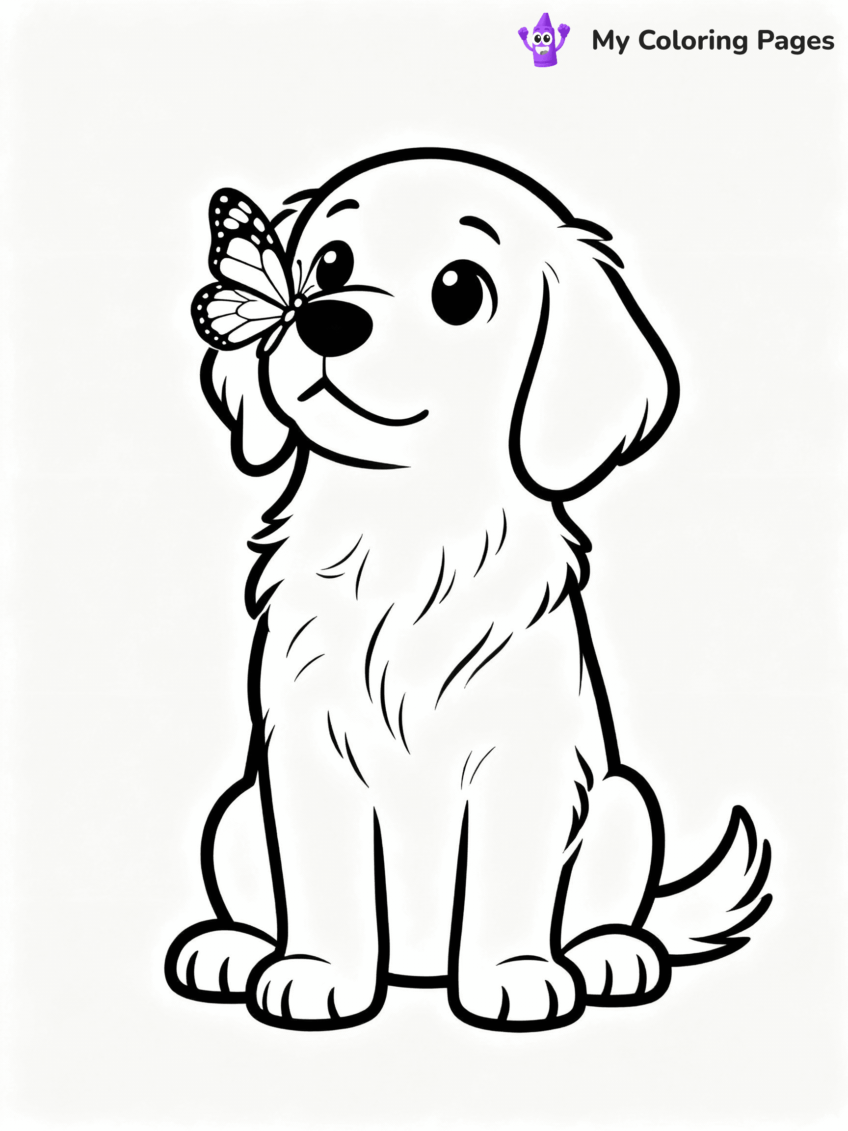 ⚠️ CRITICAL REQUIREMENT - ABSOLUTE BLACK AND WHITE ONLY ⚠️
This MUST be a BLACK AND WHITE line drawing ONLY. NO COLORS whatsoever.
- ONLY pure black lines (#000000) on pure white background (#FFFFFF)
- ABSOLUTELY NO colors, NO shading, NO gradients, NO grayscale
- If there are ANY colors in the output, the image is REJECTED
- This is a COLORING PAGE - meant to be COLORED IN by children
- The output must be UNCOLORED line art ready for coloring
⚠️ SUBJECT TO DRAW: Golden retriever puppy sitting with a butterfly on its nose, big eyes staring. Important: PURE OUTLINES. NO FILLS, COLOR, SHADING, OR GREYSCALE. WHITE BACKGROUND.
(REMEMBER: Output must be BLACK AND WHITE line art only, NOT colored!)
# Flat, Friendly Cartoon Line-Art Coloring Page
You are generating a **pure black-and-white binary image** of a child-friendly cartoon scene combining characters and background scenery in one cohesive composition.
## Rendering Rules (Strict)
- Only two colors: pure black (#000000) outlines and pure white (#FFFFFF) background.
- No grayscale, shading, gradients, tints, fills, transparency, or partial pixels.
- No antialiasing or blended edges; every pixel is 100% black or white.
- No solid black fills inside shapes — all areas inside outlines must remain white.
- No dark clothing areas or filled tone blocks; all garments outlined only.
- No shadows, textures, lighting, or tonal variations.
- Must look like flat binary vector line-art for coloring pages.
## Drawing & Composition
- **Medium, consistent line weight**; clean closed outlines easy to color inside.
- **Flat, simple, child-friendly design** — no realism or 3D depth.
- Characters are **grounded on a surface**, centered and large.
- **Balanced composition** with clear silhouettes and minimal props.
## Scenery & Style
- Landmarks (e.g., mosque, CN Tower) and scenery (trees, benches, waves) drawn with **black outlines only.**
- For real-world figures, teams, or places, show accurate details using only black outlines—no text or logos. Use distinctive uniform patterns, abstract symbols, and landmark silhouettes to convey identity.
- Keep **consistent perspective**; no floating elements.
- **Style:** whimsical **Doodle Art Alley** — rounded, friendly outlines.
- May adapt shapes from **Crayola, Disney, Peppa Pig, Cocomelon** — *by shape only, never color.*
- Final output: **flat, crisp, binary (#000000/#FFFFFF)**, **no filled color or background text.**
EXTREMELYE IMPORTANT:
- PURE BINARY LINE-ART; NO FILLS (HAIR/CLOTHES/SKIN), SHADING, OR GREY.
- NO SHADING, COLOR. MUST BE WHITE BACKGROUND.
⚠️ FINAL REMINDER: Draw the subject "Golden retriever puppy sitting with a butterfly on its nose, big eyes staring. Important: PURE OUTLINES. NO FILLS, COLOR, SHADING, OR GREYSCALE. WHITE BACKGROUND." as BLACK AND WHITE line art. Zero colors in output.