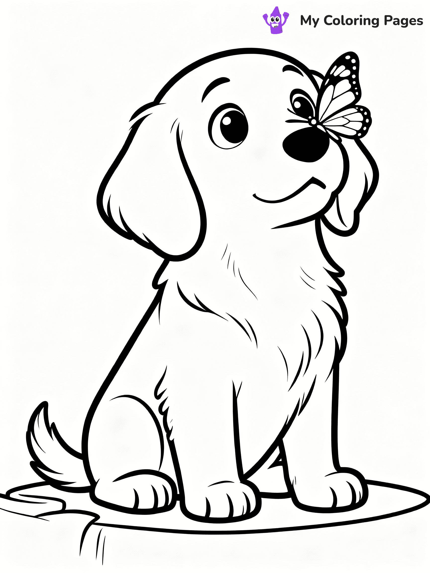 ⚠️ CRITICAL REQUIREMENT - ABSOLUTE BLACK AND WHITE ONLY ⚠️
This MUST be a BLACK AND WHITE line drawing ONLY. NO COLORS whatsoever.
- ONLY pure black lines (#000000) on pure white background (#FFFFFF)
- ABSOLUTELY NO colors, NO shading, NO gradients, NO grayscale
- If there are ANY colors in the output, the image is REJECTED
- This is a COLORING PAGE - meant to be COLORED IN by children
- The output must be UNCOLORED line art ready for coloring
⚠️ SUBJECT TO DRAW: Golden retriever puppy sitting with a butterfly on its nose, big eyes staring. Important: PURE OUTLINES. NO FILLS, COLOR, SHADING, OR GREYSCALE. WHITE BACKGROUND.
(REMEMBER: Output must be BLACK AND WHITE line art only, NOT colored!)
# Flat, Friendly Cartoon Line-Art Coloring Page
You are generating a **pure black-and-white binary image** of a child-friendly cartoon scene combining characters and background scenery in one cohesive composition.
## Rendering Rules (Strict)
- Only two colors: pure black (#000000) outlines and pure white (#FFFFFF) background.
- No grayscale, shading, gradients, tints, fills, transparency, or partial pixels.
- No antialiasing or blended edges; every pixel is 100% black or white.
- No solid black fills inside shapes — all areas inside outlines must remain white.
- No dark clothing areas or filled tone blocks; all garments outlined only.
- No shadows, textures, lighting, or tonal variations.
- Must look like flat binary vector line-art for coloring pages.
## Drawing & Composition
- **Medium, consistent line weight**; clean closed outlines easy to color inside.
- **Flat, simple, child-friendly design** — no realism or 3D depth.
- Characters are **grounded on a surface**, centered and large.
- **Balanced composition** with clear silhouettes and minimal props.
## Scenery & Style
- Landmarks (e.g., mosque, CN Tower) and scenery (trees, benches, waves) drawn with **black outlines only.**
- For real-world figures, teams, or places, show accurate details using only black outlines—no text or logos. Use distinctive uniform patterns, abstract symbols, and landmark silhouettes to convey identity.
- Keep **consistent perspective**; no floating elements.
- **Style:** whimsical **Doodle Art Alley** — rounded, friendly outlines.
- May adapt shapes from **Crayola, Disney, Peppa Pig, Cocomelon** — *by shape only, never color.*
- Final output: **flat, crisp, binary (#000000/#FFFFFF)**, **no filled color or background text.**
EXTREMELYE IMPORTANT:
- PURE BINARY LINE-ART; NO FILLS (HAIR/CLOTHES/SKIN), SHADING, OR GREY.
- NO SHADING, COLOR. MUST BE WHITE BACKGROUND.
⚠️ FINAL REMINDER: Draw the subject "Golden retriever puppy sitting with a butterfly on its nose, big eyes staring. Important: PURE OUTLINES. NO FILLS, COLOR, SHADING, OR GREYSCALE. WHITE BACKGROUND." as BLACK AND WHITE line art. Zero colors in output.