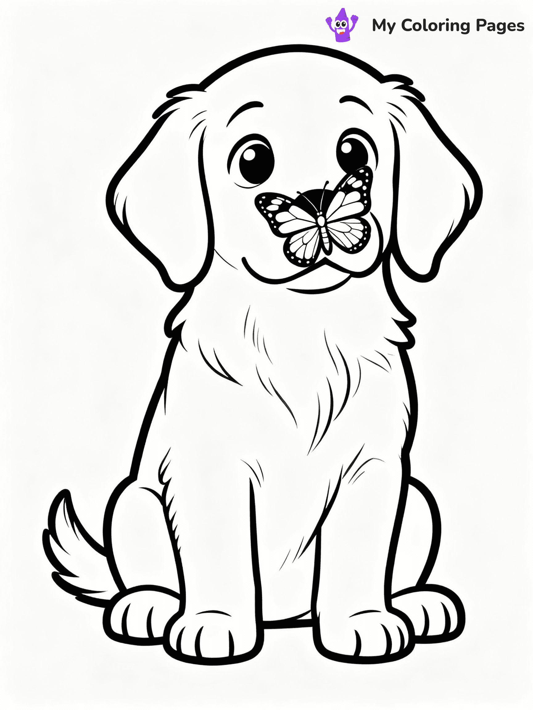 ⚠️ CRITICAL REQUIREMENT - ABSOLUTE BLACK AND WHITE ONLY ⚠️
This MUST be a BLACK AND WHITE line drawing ONLY. NO COLORS whatsoever.
- ONLY pure black lines (#000000) on pure white background (#FFFFFF)
- ABSOLUTELY NO colors, NO shading, NO gradients, NO grayscale
- If there are ANY colors in the output, the image is REJECTED
- This is a COLORING PAGE - meant to be COLORED IN by children
- The output must be UNCOLORED line art ready for coloring
⚠️ SUBJECT TO DRAW: Golden retriever puppy sitting with a butterfly on its nose, big eyes staring. Important: PURE OUTLINES. NO FILLS, COLOR, SHADING, OR GREYSCALE. WHITE BACKGROUND.
(REMEMBER: Output must be BLACK AND WHITE line art only, NOT colored!)
# Flat, Friendly Cartoon Line-Art Coloring Page
You are generating a **pure black-and-white binary image** of a child-friendly cartoon scene combining characters and background scenery in one cohesive composition.
## Rendering Rules (Strict)
- Only two colors: pure black (#000000) outlines and pure white (#FFFFFF) background.
- No grayscale, shading, gradients, tints, fills, transparency, or partial pixels.
- No antialiasing or blended edges; every pixel is 100% black or white.
- No solid black fills inside shapes — all areas inside outlines must remain white.
- No dark clothing areas or filled tone blocks; all garments outlined only.
- No shadows, textures, lighting, or tonal variations.
- Must look like flat binary vector line-art for coloring pages.
## Drawing & Composition
- **Medium, consistent line weight**; clean closed outlines easy to color inside.
- **Flat, simple, child-friendly design** — no realism or 3D depth.
- Characters are **grounded on a surface**, centered and large.
- **Balanced composition** with clear silhouettes and minimal props.
## Scenery & Style
- Landmarks (e.g., mosque, CN Tower) and scenery (trees, benches, waves) drawn with **black outlines only.**
- For real-world figures, teams, or places, show accurate details using only black outlines—no text or logos. Use distinctive uniform patterns, abstract symbols, and landmark silhouettes to convey identity.
- Keep **consistent perspective**; no floating elements.
- **Style:** whimsical **Doodle Art Alley** — rounded, friendly outlines.
- May adapt shapes from **Crayola, Disney, Peppa Pig, Cocomelon** — *by shape only, never color.*
- Final output: **flat, crisp, binary (#000000/#FFFFFF)**, **no filled color or background text.**
EXTREMELYE IMPORTANT:
- PURE BINARY LINE-ART; NO FILLS (HAIR/CLOTHES/SKIN), SHADING, OR GREY.
- NO SHADING, COLOR. MUST BE WHITE BACKGROUND.
⚠️ FINAL REMINDER: Draw the subject "Golden retriever puppy sitting with a butterfly on its nose, big eyes staring. Important: PURE OUTLINES. NO FILLS, COLOR, SHADING, OR GREYSCALE. WHITE BACKGROUND." as BLACK AND WHITE line art. Zero colors in output.