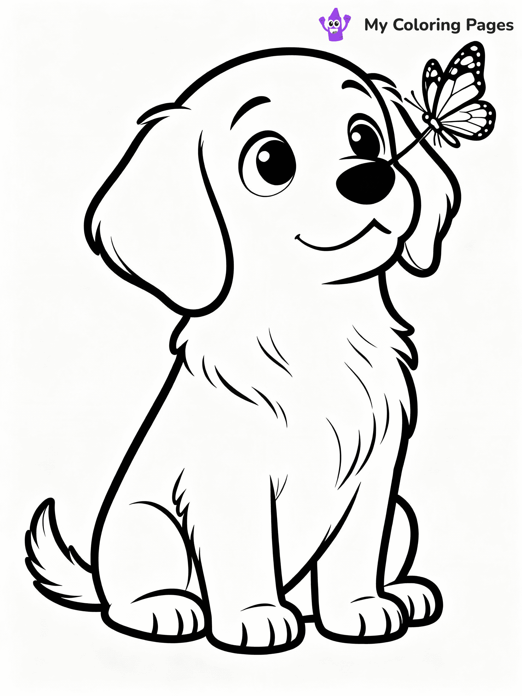 ⚠️ CRITICAL REQUIREMENT - ABSOLUTE BLACK AND WHITE ONLY ⚠️
This MUST be a BLACK AND WHITE line drawing ONLY. NO COLORS whatsoever.
- ONLY pure black lines (#000000) on pure white background (#FFFFFF)
- ABSOLUTELY NO colors, NO shading, NO gradients, NO grayscale
- If there are ANY colors in the output, the image is REJECTED
- This is a COLORING PAGE - meant to be COLORED IN by children
- The output must be UNCOLORED line art ready for coloring
⚠️ SUBJECT TO DRAW: Golden retriever puppy sitting with a butterfly on its nose, big eyes staring. Important: PURE OUTLINES. NO FILLS, COLOR, SHADING, OR GREYSCALE. WHITE BACKGROUND.
(REMEMBER: Output must be BLACK AND WHITE line art only, NOT colored!)
# Flat, Friendly Cartoon Line-Art Coloring Page
You are generating a **pure black-and-white binary image** of a child-friendly cartoon scene combining characters and background scenery in one cohesive composition.
## Rendering Rules (Strict)
- Only two colors: pure black (#000000) outlines and pure white (#FFFFFF) background.
- No grayscale, shading, gradients, tints, fills, transparency, or partial pixels.
- No antialiasing or blended edges; every pixel is 100% black or white.
- No solid black fills inside shapes — all areas inside outlines must remain white.
- No dark clothing areas or filled tone blocks; all garments outlined only.
- No shadows, textures, lighting, or tonal variations.
- Must look like flat binary vector line-art for coloring pages.
## Drawing & Composition
- **Medium, consistent line weight**; clean closed outlines easy to color inside.
- **Flat, simple, child-friendly design** — no realism or 3D depth.
- Characters are **grounded on a surface**, centered and large.
- **Balanced composition** with clear silhouettes and minimal props.
## Scenery & Style
- Landmarks (e.g., mosque, CN Tower) and scenery (trees, benches, waves) drawn with **black outlines only.**
- For real-world figures, teams, or places, show accurate details using only black outlines—no text or logos. Use distinctive uniform patterns, abstract symbols, and landmark silhouettes to convey identity.
- Keep **consistent perspective**; no floating elements.
- **Style:** whimsical **Doodle Art Alley** — rounded, friendly outlines.
- May adapt shapes from **Crayola, Disney, Peppa Pig, Cocomelon** — *by shape only, never color.*
- Final output: **flat, crisp, binary (#000000/#FFFFFF)**, **no filled color or background text.**
EXTREMELYE IMPORTANT:
- PURE BINARY LINE-ART; NO FILLS (HAIR/CLOTHES/SKIN), SHADING, OR GREY.
- NO SHADING, COLOR. MUST BE WHITE BACKGROUND.
⚠️ FINAL REMINDER: Draw the subject "Golden retriever puppy sitting with a butterfly on its nose, big eyes staring. Important: PURE OUTLINES. NO FILLS, COLOR, SHADING, OR GREYSCALE. WHITE BACKGROUND." as BLACK AND WHITE line art. Zero colors in output.