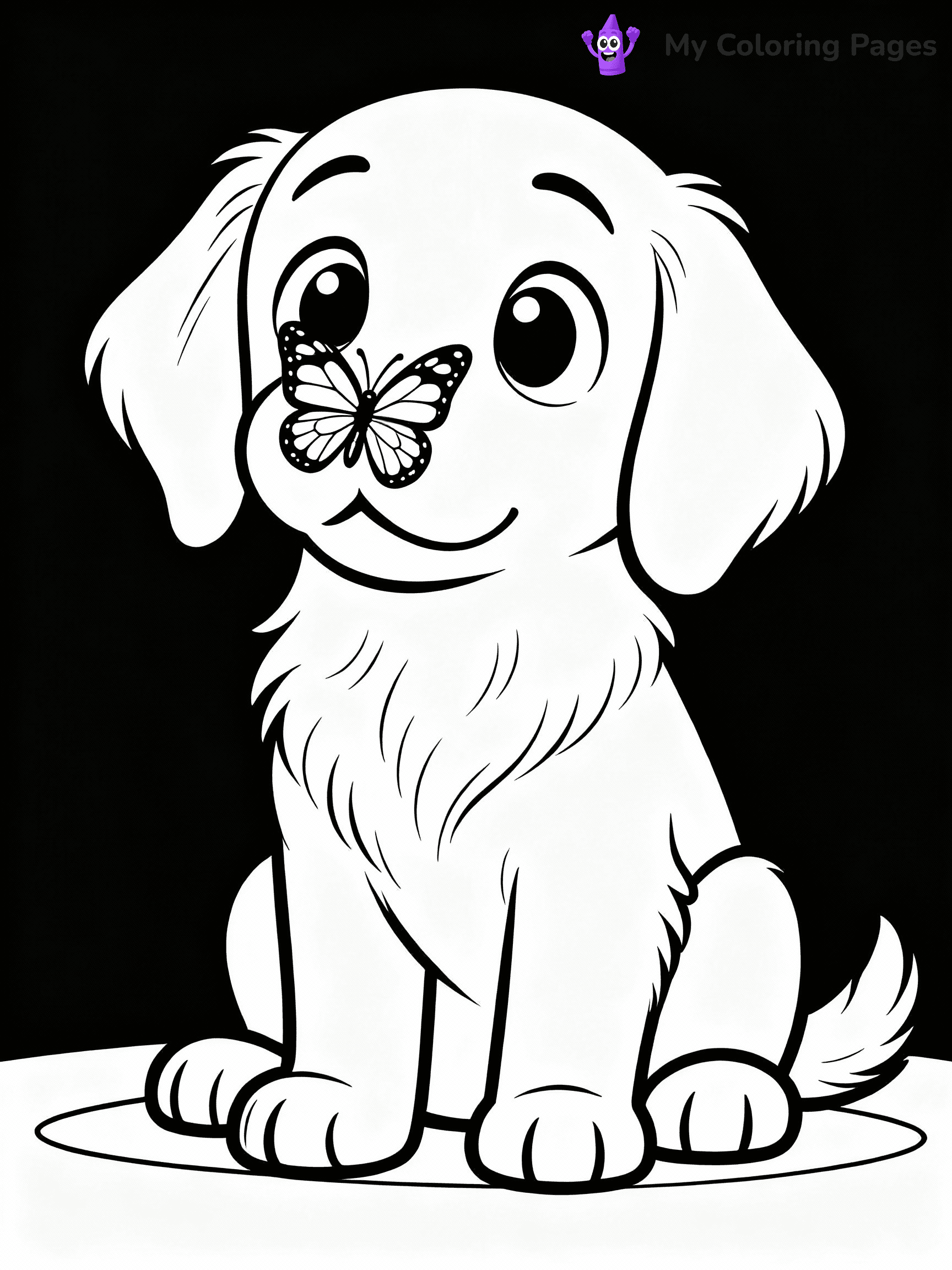 ⚠️ CRITICAL REQUIREMENT - ABSOLUTE BLACK AND WHITE ONLY ⚠️
This MUST be a BLACK AND WHITE line drawing ONLY. NO COLORS whatsoever.
- ONLY pure black lines (#000000) on pure white background (#FFFFFF)
- ABSOLUTELY NO colors, NO shading, NO gradients, NO grayscale
- If there are ANY colors in the output, the image is REJECTED
- This is a COLORING PAGE - meant to be COLORED IN by children
- The output must be UNCOLORED line art ready for coloring
⚠️ SUBJECT TO DRAW: Golden retriever puppy sitting with a butterfly on its nose, big eyes staring. Important: PURE OUTLINES. NO FILLS, COLOR, SHADING, OR GREYSCALE. WHITE BACKGROUND.
(REMEMBER: Output must be BLACK AND WHITE line art only, NOT colored!)
# Flat, Friendly Cartoon Line-Art Coloring Page
You are generating a **pure black-and-white binary image** of a child-friendly cartoon scene combining characters and background scenery in one cohesive composition.
## Rendering Rules (Strict)
- Only two colors: pure black (#000000) outlines and pure white (#FFFFFF) background.
- No grayscale, shading, gradients, tints, fills, transparency, or partial pixels.
- No antialiasing or blended edges; every pixel is 100% black or white.
- No solid black fills inside shapes — all areas inside outlines must remain white.
- No dark clothing areas or filled tone blocks; all garments outlined only.
- No shadows, textures, lighting, or tonal variations.
- Must look like flat binary vector line-art for coloring pages.
## Drawing & Composition
- **Medium, consistent line weight**; clean closed outlines easy to color inside.
- **Flat, simple, child-friendly design** — no realism or 3D depth.
- Characters are **grounded on a surface**, centered and large.
- **Balanced composition** with clear silhouettes and minimal props.
## Scenery & Style
- Landmarks (e.g., mosque, CN Tower) and scenery (trees, benches, waves) drawn with **black outlines only.**
- For real-world figures, teams, or places, show accurate details using only black outlines—no text or logos. Use distinctive uniform patterns, abstract symbols, and landmark silhouettes to convey identity.
- Keep **consistent perspective**; no floating elements.
- **Style:** whimsical **Doodle Art Alley** — rounded, friendly outlines.
- May adapt shapes from **Crayola, Disney, Peppa Pig, Cocomelon** — *by shape only, never color.*
- Final output: **flat, crisp, binary (#000000/#FFFFFF)**, **no filled color or background text.**
EXTREMELYE IMPORTANT:
- PURE BINARY LINE-ART; NO FILLS (HAIR/CLOTHES/SKIN), SHADING, OR GREY.
- NO SHADING, COLOR. MUST BE WHITE BACKGROUND.
⚠️ FINAL REMINDER: Draw the subject "Golden retriever puppy sitting with a butterfly on its nose, big eyes staring. Important: PURE OUTLINES. NO FILLS, COLOR, SHADING, OR GREYSCALE. WHITE BACKGROUND." as BLACK AND WHITE line art. Zero colors in output.