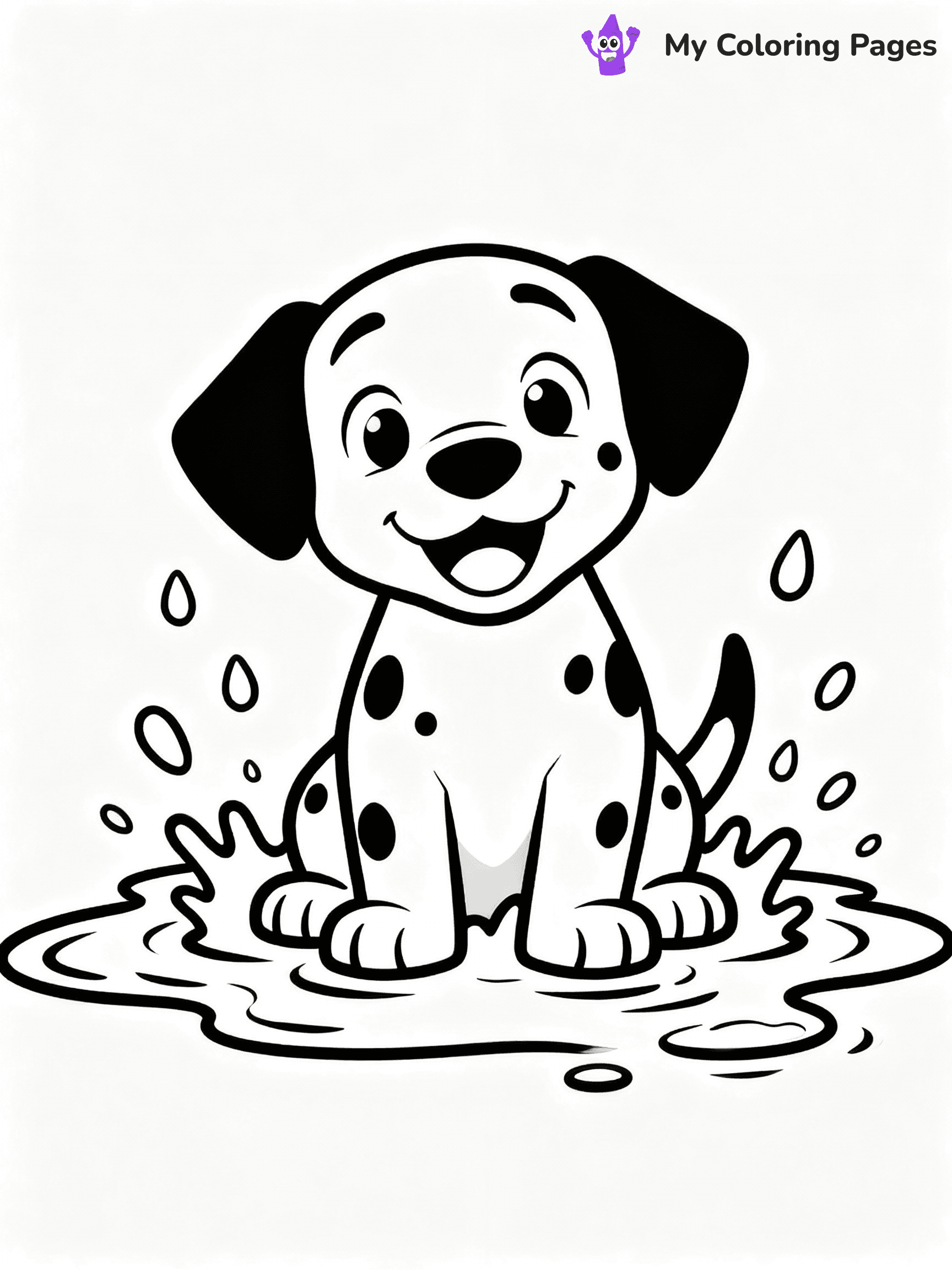 ⚠️ CRITICAL REQUIREMENT - ABSOLUTE BLACK AND WHITE ONLY ⚠️
This MUST be a BLACK AND WHITE line drawing ONLY. NO COLORS whatsoever.
- ONLY pure black lines (#000000) on pure white background (#FFFFFF)
- ABSOLUTELY NO colors, NO shading, NO gradients, NO grayscale
- If there are ANY colors in the output, the image is REJECTED
- This is a COLORING PAGE - meant to be COLORED IN by children
- The output must be UNCOLORED line art ready for coloring
⚠️ SUBJECT TO DRAW: Dalmatian puppy splashing in a puddle, water droplets flying, happy expression. Important: PURE OUTLINES. NO FILLS, COLOR, SHADING, OR GREYSCALE. WHITE BACKGROUND.
(REMEMBER: Output must be BLACK AND WHITE line art only, NOT colored!)
# Flat, Friendly Cartoon Line-Art Coloring Page
You are generating a **pure black-and-white binary image** of a child-friendly cartoon scene combining characters and background scenery in one cohesive composition.
## Rendering Rules (Strict)
- Only two colors: pure black (#000000) outlines and pure white (#FFFFFF) background.
- No grayscale, shading, gradients, tints, fills, transparency, or partial pixels.
- No antialiasing or blended edges; every pixel is 100% black or white.
- No solid black fills inside shapes — all areas inside outlines must remain white.
- No dark clothing areas or filled tone blocks; all garments outlined only.
- No shadows, textures, lighting, or tonal variations.
- Must look like flat binary vector line-art for coloring pages.
## Drawing & Composition
- **Medium, consistent line weight**; clean closed outlines easy to color inside.
- **Flat, simple, child-friendly design** — no realism or 3D depth.
- Characters are **grounded on a surface**, centered and large.
- **Balanced composition** with clear silhouettes and minimal props.
## Scenery & Style
- Landmarks (e.g., mosque, CN Tower) and scenery (trees, benches, waves) drawn with **black outlines only.**
- For real-world figures, teams, or places, show accurate details using only black outlines—no text or logos. Use distinctive uniform patterns, abstract symbols, and landmark silhouettes to convey identity.
- Keep **consistent perspective**; no floating elements.
- **Style:** whimsical **Doodle Art Alley** — rounded, friendly outlines.
- May adapt shapes from **Crayola, Disney, Peppa Pig, Cocomelon** — *by shape only, never color.*
- Final output: **flat, crisp, binary (#000000/#FFFFFF)**, **no filled color or background text.**
EXTREMELYE IMPORTANT:
- PURE BINARY LINE-ART; NO FILLS (HAIR/CLOTHES/SKIN), SHADING, OR GREY.
- NO SHADING, COLOR. MUST BE WHITE BACKGROUND.
⚠️ FINAL REMINDER: Draw the subject "Dalmatian puppy splashing in a puddle, water droplets flying, happy expression. Important: PURE OUTLINES. NO FILLS, COLOR, SHADING, OR GREYSCALE. WHITE BACKGROUND." as BLACK AND WHITE line art. Zero colors in output.