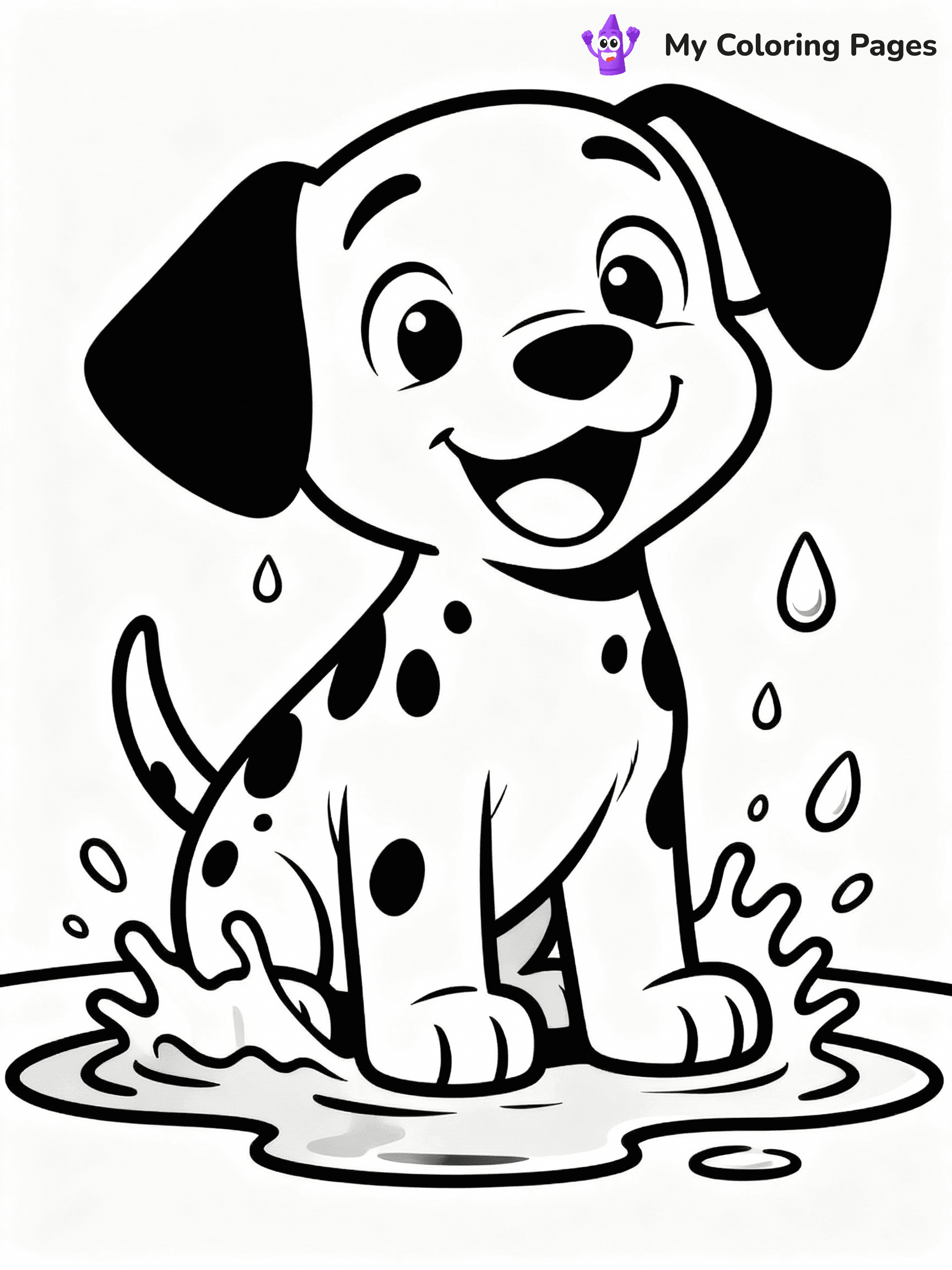 ⚠️ CRITICAL REQUIREMENT - ABSOLUTE BLACK AND WHITE ONLY ⚠️
This MUST be a BLACK AND WHITE line drawing ONLY. NO COLORS whatsoever.
- ONLY pure black lines (#000000) on pure white background (#FFFFFF)
- ABSOLUTELY NO colors, NO shading, NO gradients, NO grayscale
- If there are ANY colors in the output, the image is REJECTED
- This is a COLORING PAGE - meant to be COLORED IN by children
- The output must be UNCOLORED line art ready for coloring
⚠️ SUBJECT TO DRAW: Dalmatian puppy splashing in a puddle, water droplets flying, happy expression. Important: PURE OUTLINES. NO FILLS, COLOR, SHADING, OR GREYSCALE. WHITE BACKGROUND.
(REMEMBER: Output must be BLACK AND WHITE line art only, NOT colored!)
# Flat, Friendly Cartoon Line-Art Coloring Page
You are generating a **pure black-and-white binary image** of a child-friendly cartoon scene combining characters and background scenery in one cohesive composition.
## Rendering Rules (Strict)
- Only two colors: pure black (#000000) outlines and pure white (#FFFFFF) background.
- No grayscale, shading, gradients, tints, fills, transparency, or partial pixels.
- No antialiasing or blended edges; every pixel is 100% black or white.
- No solid black fills inside shapes — all areas inside outlines must remain white.
- No dark clothing areas or filled tone blocks; all garments outlined only.
- No shadows, textures, lighting, or tonal variations.
- Must look like flat binary vector line-art for coloring pages.
## Drawing & Composition
- **Medium, consistent line weight**; clean closed outlines easy to color inside.
- **Flat, simple, child-friendly design** — no realism or 3D depth.
- Characters are **grounded on a surface**, centered and large.
- **Balanced composition** with clear silhouettes and minimal props.
## Scenery & Style
- Landmarks (e.g., mosque, CN Tower) and scenery (trees, benches, waves) drawn with **black outlines only.**
- For real-world figures, teams, or places, show accurate details using only black outlines—no text or logos. Use distinctive uniform patterns, abstract symbols, and landmark silhouettes to convey identity.
- Keep **consistent perspective**; no floating elements.
- **Style:** whimsical **Doodle Art Alley** — rounded, friendly outlines.
- May adapt shapes from **Crayola, Disney, Peppa Pig, Cocomelon** — *by shape only, never color.*
- Final output: **flat, crisp, binary (#000000/#FFFFFF)**, **no filled color or background text.**
EXTREMELYE IMPORTANT:
- PURE BINARY LINE-ART; NO FILLS (HAIR/CLOTHES/SKIN), SHADING, OR GREY.
- NO SHADING, COLOR. MUST BE WHITE BACKGROUND.
⚠️ FINAL REMINDER: Draw the subject "Dalmatian puppy splashing in a puddle, water droplets flying, happy expression. Important: PURE OUTLINES. NO FILLS, COLOR, SHADING, OR GREYSCALE. WHITE BACKGROUND." as BLACK AND WHITE line art. Zero colors in output.