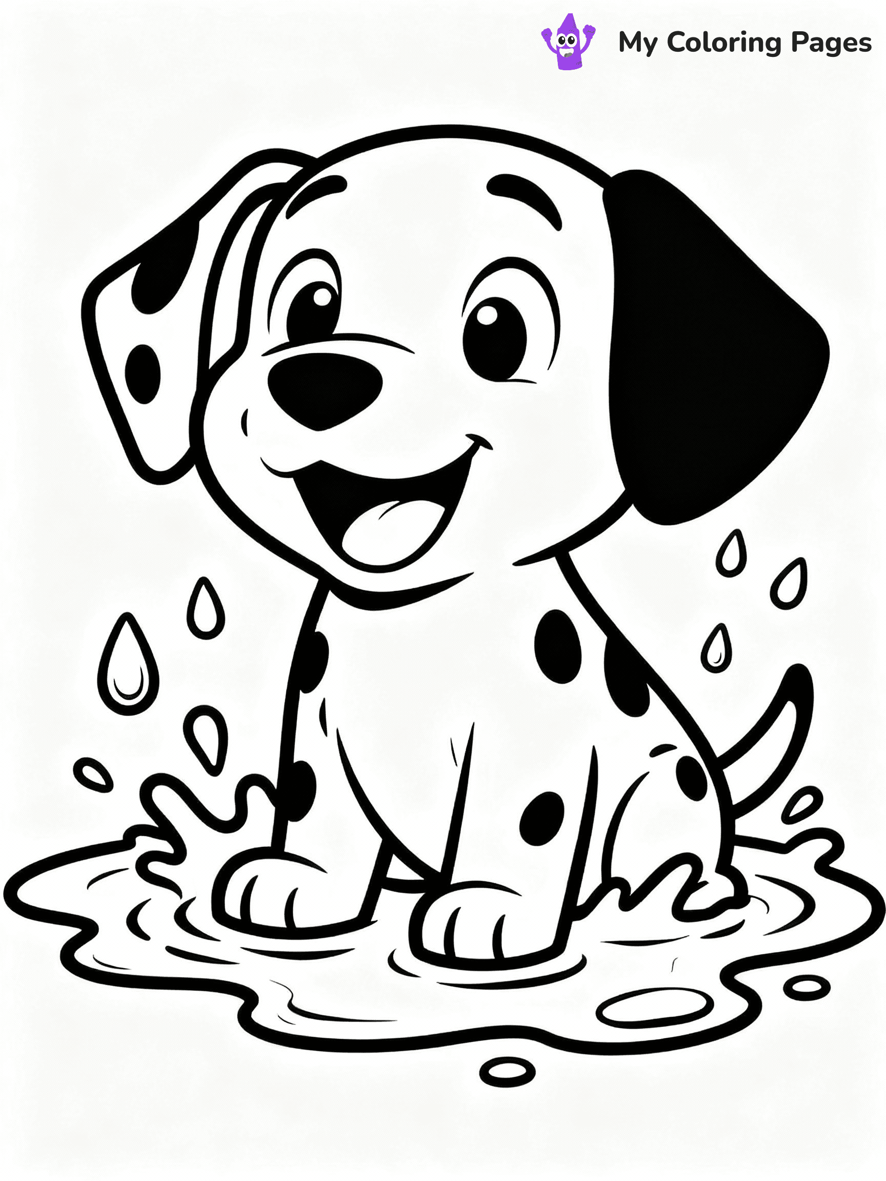 ⚠️ CRITICAL REQUIREMENT - ABSOLUTE BLACK AND WHITE ONLY ⚠️
This MUST be a BLACK AND WHITE line drawing ONLY. NO COLORS whatsoever.
- ONLY pure black lines (#000000) on pure white background (#FFFFFF)
- ABSOLUTELY NO colors, NO shading, NO gradients, NO grayscale
- If there are ANY colors in the output, the image is REJECTED
- This is a COLORING PAGE - meant to be COLORED IN by children
- The output must be UNCOLORED line art ready for coloring
⚠️ SUBJECT TO DRAW: Dalmatian puppy splashing in a puddle, water droplets flying, happy expression. Important: PURE OUTLINES. NO FILLS, COLOR, SHADING, OR GREYSCALE. WHITE BACKGROUND.
(REMEMBER: Output must be BLACK AND WHITE line art only, NOT colored!)
# Flat, Friendly Cartoon Line-Art Coloring Page
You are generating a **pure black-and-white binary image** of a child-friendly cartoon scene combining characters and background scenery in one cohesive composition.
## Rendering Rules (Strict)
- Only two colors: pure black (#000000) outlines and pure white (#FFFFFF) background.
- No grayscale, shading, gradients, tints, fills, transparency, or partial pixels.
- No antialiasing or blended edges; every pixel is 100% black or white.
- No solid black fills inside shapes — all areas inside outlines must remain white.
- No dark clothing areas or filled tone blocks; all garments outlined only.
- No shadows, textures, lighting, or tonal variations.
- Must look like flat binary vector line-art for coloring pages.
## Drawing & Composition
- **Medium, consistent line weight**; clean closed outlines easy to color inside.
- **Flat, simple, child-friendly design** — no realism or 3D depth.
- Characters are **grounded on a surface**, centered and large.
- **Balanced composition** with clear silhouettes and minimal props.
## Scenery & Style
- Landmarks (e.g., mosque, CN Tower) and scenery (trees, benches, waves) drawn with **black outlines only.**
- For real-world figures, teams, or places, show accurate details using only black outlines—no text or logos. Use distinctive uniform patterns, abstract symbols, and landmark silhouettes to convey identity.
- Keep **consistent perspective**; no floating elements.
- **Style:** whimsical **Doodle Art Alley** — rounded, friendly outlines.
- May adapt shapes from **Crayola, Disney, Peppa Pig, Cocomelon** — *by shape only, never color.*
- Final output: **flat, crisp, binary (#000000/#FFFFFF)**, **no filled color or background text.**
EXTREMELYE IMPORTANT:
- PURE BINARY LINE-ART; NO FILLS (HAIR/CLOTHES/SKIN), SHADING, OR GREY.
- NO SHADING, COLOR. MUST BE WHITE BACKGROUND.
⚠️ FINAL REMINDER: Draw the subject "Dalmatian puppy splashing in a puddle, water droplets flying, happy expression. Important: PURE OUTLINES. NO FILLS, COLOR, SHADING, OR GREYSCALE. WHITE BACKGROUND." as BLACK AND WHITE line art. Zero colors in output.