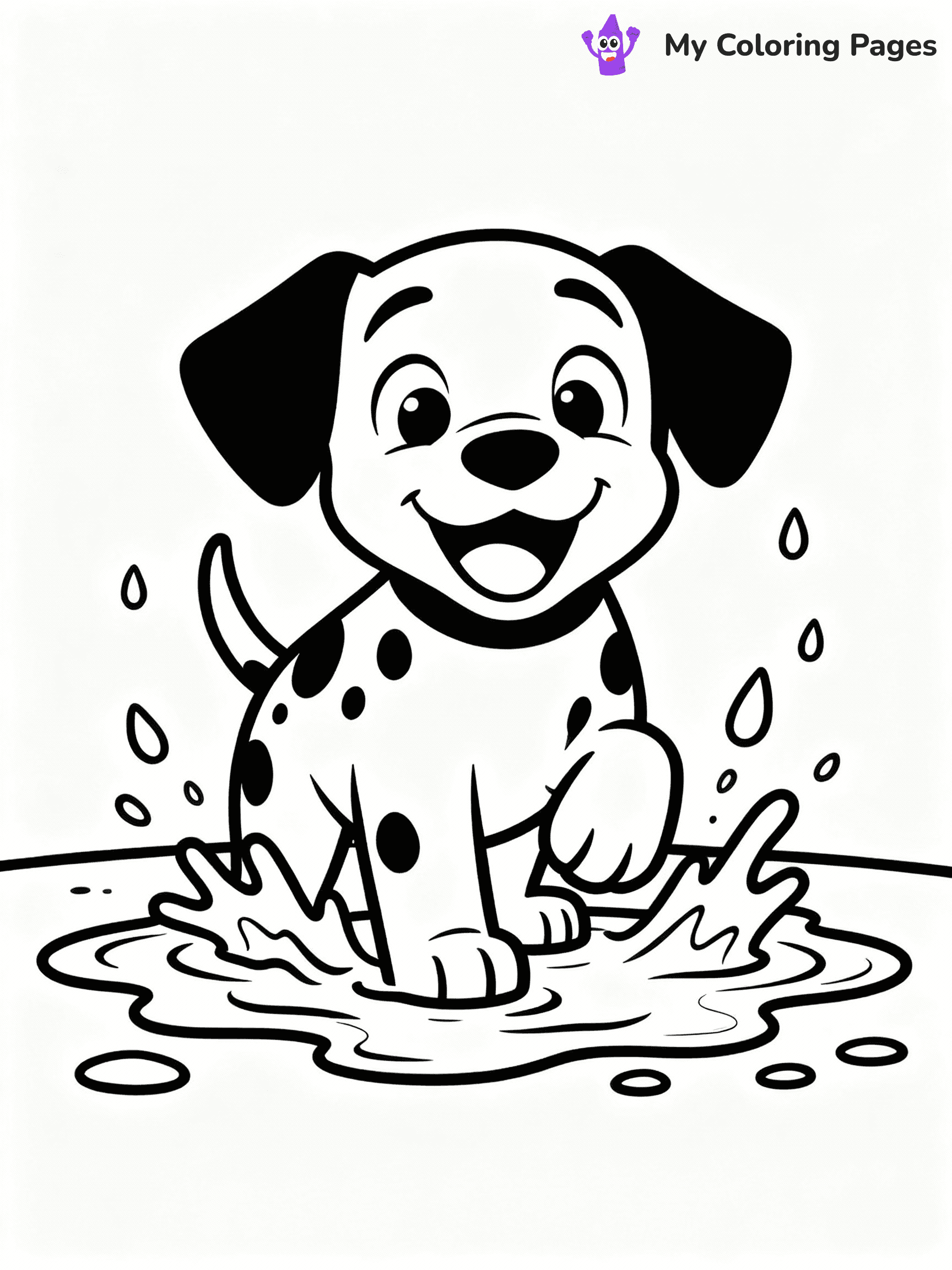 ⚠️ CRITICAL REQUIREMENT - ABSOLUTE BLACK AND WHITE ONLY ⚠️
This MUST be a BLACK AND WHITE line drawing ONLY. NO COLORS whatsoever.
- ONLY pure black lines (#000000) on pure white background (#FFFFFF)
- ABSOLUTELY NO colors, NO shading, NO gradients, NO grayscale
- If there are ANY colors in the output, the image is REJECTED
- This is a COLORING PAGE - meant to be COLORED IN by children
- The output must be UNCOLORED line art ready for coloring
⚠️ SUBJECT TO DRAW: Dalmatian puppy splashing in a puddle, water droplets flying, happy expression. Important: PURE OUTLINES. NO FILLS, COLOR, SHADING, OR GREYSCALE. WHITE BACKGROUND.
(REMEMBER: Output must be BLACK AND WHITE line art only, NOT colored!)
# Flat, Friendly Cartoon Line-Art Coloring Page
You are generating a **pure black-and-white binary image** of a child-friendly cartoon scene combining characters and background scenery in one cohesive composition.
## Rendering Rules (Strict)
- Only two colors: pure black (#000000) outlines and pure white (#FFFFFF) background.
- No grayscale, shading, gradients, tints, fills, transparency, or partial pixels.
- No antialiasing or blended edges; every pixel is 100% black or white.
- No solid black fills inside shapes — all areas inside outlines must remain white.
- No dark clothing areas or filled tone blocks; all garments outlined only.
- No shadows, textures, lighting, or tonal variations.
- Must look like flat binary vector line-art for coloring pages.
## Drawing & Composition
- **Medium, consistent line weight**; clean closed outlines easy to color inside.
- **Flat, simple, child-friendly design** — no realism or 3D depth.
- Characters are **grounded on a surface**, centered and large.
- **Balanced composition** with clear silhouettes and minimal props.
## Scenery & Style
- Landmarks (e.g., mosque, CN Tower) and scenery (trees, benches, waves) drawn with **black outlines only.**
- For real-world figures, teams, or places, show accurate details using only black outlines—no text or logos. Use distinctive uniform patterns, abstract symbols, and landmark silhouettes to convey identity.
- Keep **consistent perspective**; no floating elements.
- **Style:** whimsical **Doodle Art Alley** — rounded, friendly outlines.
- May adapt shapes from **Crayola, Disney, Peppa Pig, Cocomelon** — *by shape only, never color.*
- Final output: **flat, crisp, binary (#000000/#FFFFFF)**, **no filled color or background text.**
EXTREMELYE IMPORTANT:
- PURE BINARY LINE-ART; NO FILLS (HAIR/CLOTHES/SKIN), SHADING, OR GREY.
- NO SHADING, COLOR. MUST BE WHITE BACKGROUND.
⚠️ FINAL REMINDER: Draw the subject "Dalmatian puppy splashing in a puddle, water droplets flying, happy expression. Important: PURE OUTLINES. NO FILLS, COLOR, SHADING, OR GREYSCALE. WHITE BACKGROUND." as BLACK AND WHITE line art. Zero colors in output.