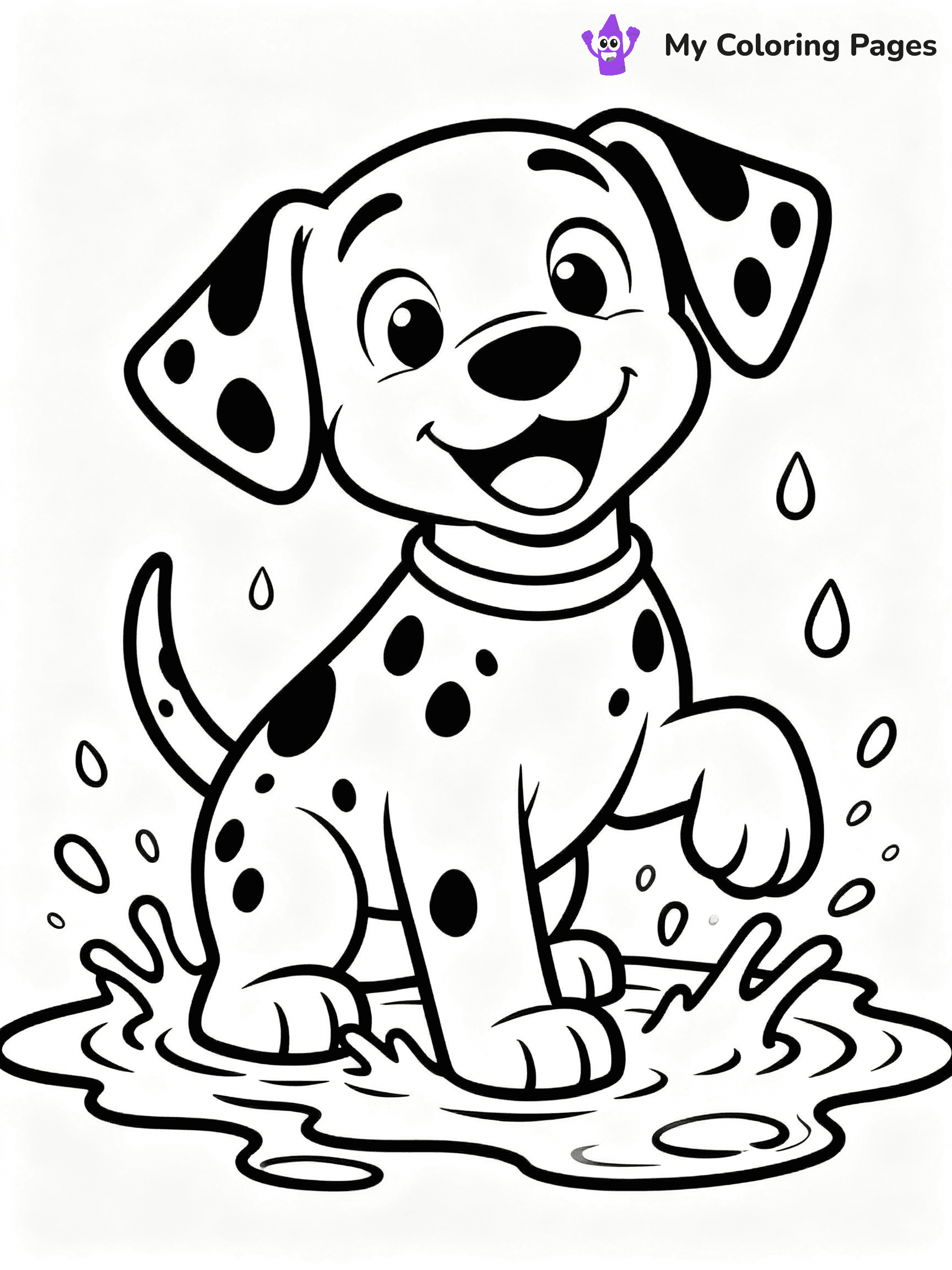 ⚠️ CRITICAL REQUIREMENT - ABSOLUTE BLACK AND WHITE ONLY ⚠️
This MUST be a BLACK AND WHITE line drawing ONLY. NO COLORS whatsoever.
- ONLY pure black lines (#000000) on pure white background (#FFFFFF)
- ABSOLUTELY NO colors, NO shading, NO gradients, NO grayscale
- If there are ANY colors in the output, the image is REJECTED
- This is a COLORING PAGE - meant to be COLORED IN by children
- The output must be UNCOLORED line art ready for coloring
⚠️ SUBJECT TO DRAW: Dalmatian puppy splashing in a puddle, water droplets flying, happy expression. Important: PURE OUTLINES. NO FILLS, COLOR, SHADING, OR GREYSCALE. WHITE BACKGROUND.
(REMEMBER: Output must be BLACK AND WHITE line art only, NOT colored!)
# Flat, Friendly Cartoon Line-Art Coloring Page
You are generating a **pure black-and-white binary image** of a child-friendly cartoon scene combining characters and background scenery in one cohesive composition.
## Rendering Rules (Strict)
- Only two colors: pure black (#000000) outlines and pure white (#FFFFFF) background.
- No grayscale, shading, gradients, tints, fills, transparency, or partial pixels.
- No antialiasing or blended edges; every pixel is 100% black or white.
- No solid black fills inside shapes — all areas inside outlines must remain white.
- No dark clothing areas or filled tone blocks; all garments outlined only.
- No shadows, textures, lighting, or tonal variations.
- Must look like flat binary vector line-art for coloring pages.
## Drawing & Composition
- **Medium, consistent line weight**; clean closed outlines easy to color inside.
- **Flat, simple, child-friendly design** — no realism or 3D depth.
- Characters are **grounded on a surface**, centered and large.
- **Balanced composition** with clear silhouettes and minimal props.
## Scenery & Style
- Landmarks (e.g., mosque, CN Tower) and scenery (trees, benches, waves) drawn with **black outlines only.**
- For real-world figures, teams, or places, show accurate details using only black outlines—no text or logos. Use distinctive uniform patterns, abstract symbols, and landmark silhouettes to convey identity.
- Keep **consistent perspective**; no floating elements.
- **Style:** whimsical **Doodle Art Alley** — rounded, friendly outlines.
- May adapt shapes from **Crayola, Disney, Peppa Pig, Cocomelon** — *by shape only, never color.*
- Final output: **flat, crisp, binary (#000000/#FFFFFF)**, **no filled color or background text.**
EXTREMELYE IMPORTANT:
- PURE BINARY LINE-ART; NO FILLS (HAIR/CLOTHES/SKIN), SHADING, OR GREY.
- NO SHADING, COLOR. MUST BE WHITE BACKGROUND.
⚠️ FINAL REMINDER: Draw the subject "Dalmatian puppy splashing in a puddle, water droplets flying, happy expression. Important: PURE OUTLINES. NO FILLS, COLOR, SHADING, OR GREYSCALE. WHITE BACKGROUND." as BLACK AND WHITE line art. Zero colors in output.