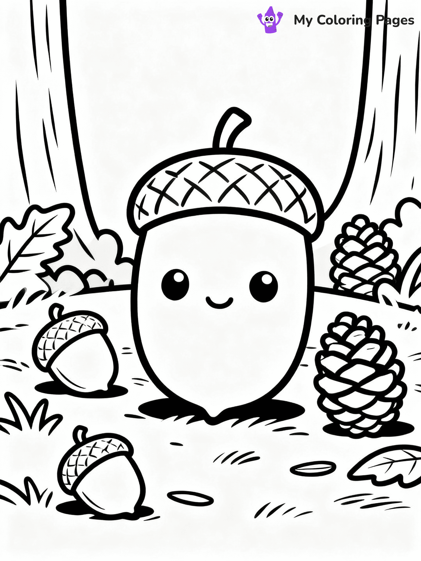 ⚠️ CRITICAL REQUIREMENT - ABSOLUTE BLACK AND WHITE ONLY ⚠️
This MUST be a BLACK AND WHITE line drawing ONLY. NO COLORS whatsoever.
- ONLY pure black lines (#000000) on pure white background (#FFFFFF)
- ABSOLUTELY NO colors, NO shading, NO gradients, NO grayscale
- If there are ANY colors in the output, the image is REJECTED
- This is a COLORING PAGE - meant to be COLORED IN by children
- The output must be UNCOLORED line art ready for coloring
⚠️ SUBJECT TO DRAW: Acorns and pinecones scattered on the forest floor, in fall-themed style. PURE OUTLINES. NO FILLS, COLOR, SHADING, OR GREYSCALE. WHITE BACKGROUND.
(REMEMBER: Output must be BLACK AND WHITE line art only, NOT colored!)
# Flat, Friendly Cartoon Line-Art Coloring Page
You are generating a **pure black-and-white binary image** of a child-friendly cartoon scene combining characters and background scenery in one cohesive composition.
## Rendering Rules (Strict)
- Only two colors: pure black (#000000) outlines and pure white (#FFFFFF) background.
- No grayscale, shading, gradients, tints, fills, transparency, or partial pixels.
- No antialiasing or blended edges; every pixel is 100% black or white.
- No solid black fills inside shapes — all areas inside outlines must remain white.
- No dark clothing areas or filled tone blocks; all garments outlined only.
- No shadows, textures, lighting, or tonal variations.
- Must look like flat binary vector line-art for coloring pages.
## Drawing & Composition
- **Medium, consistent line weight**; clean closed outlines easy to color inside.
- **Flat, simple, child-friendly design** — no realism or 3D depth.
- Characters are **grounded on a surface**, centered and large.
- **Balanced composition** with clear silhouettes and minimal props.
## Scenery & Style
- Landmarks (e.g., mosque, CN Tower) and scenery (trees, benches, waves) drawn with **black outlines only.**
- For real-world figures, teams, or places, show accurate details using only black outlines—no text or logos. Use distinctive uniform patterns, abstract symbols, and landmark silhouettes to convey identity.
- Keep **consistent perspective**; no floating elements.
- **Style:** whimsical **Doodle Art Alley** — rounded, friendly outlines.
- May adapt shapes from **Crayola, Disney, Peppa Pig, Cocomelon** — *by shape only, never color.*
- Final output: **flat, crisp, binary (#000000/#FFFFFF)**, **no filled color or background text.**
EXTREMELYE IMPORTANT:
- PURE BINARY LINE-ART; NO FILLS (HAIR/CLOTHES/SKIN), SHADING, OR GREY.
- NO SHADING, COLOR. MUST BE WHITE BACKGROUND.
⚠️ FINAL REMINDER: Draw the subject "Acorns and pinecones scattered on the forest floor, in fall-themed style. PURE OUTLINES. NO FILLS, COLOR, SHADING, OR GREYSCALE. WHITE BACKGROUND." as BLACK AND WHITE line art. Zero colors in output.