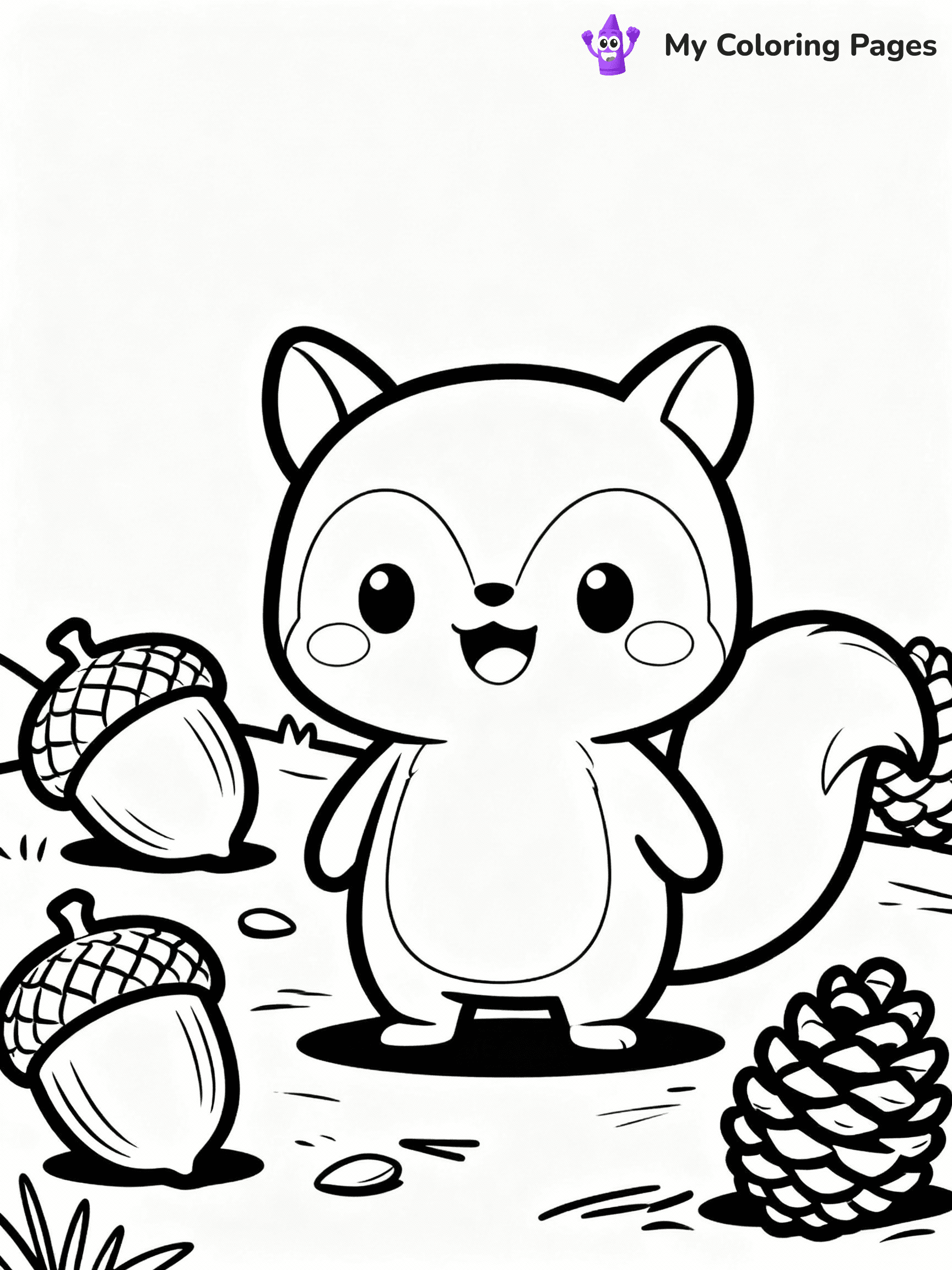 ⚠️ CRITICAL REQUIREMENT - ABSOLUTE BLACK AND WHITE ONLY ⚠️
This MUST be a BLACK AND WHITE line drawing ONLY. NO COLORS whatsoever.
- ONLY pure black lines (#000000) on pure white background (#FFFFFF)
- ABSOLUTELY NO colors, NO shading, NO gradients, NO grayscale
- If there are ANY colors in the output, the image is REJECTED
- This is a COLORING PAGE - meant to be COLORED IN by children
- The output must be UNCOLORED line art ready for coloring
⚠️ SUBJECT TO DRAW: Acorns and pinecones scattered on the forest floor, in fall-themed style. PURE OUTLINES. NO FILLS, COLOR, SHADING, OR GREYSCALE. WHITE BACKGROUND.
(REMEMBER: Output must be BLACK AND WHITE line art only, NOT colored!)
# Flat, Friendly Cartoon Line-Art Coloring Page
You are generating a **pure black-and-white binary image** of a child-friendly cartoon scene combining characters and background scenery in one cohesive composition.
## Rendering Rules (Strict)
- Only two colors: pure black (#000000) outlines and pure white (#FFFFFF) background.
- No grayscale, shading, gradients, tints, fills, transparency, or partial pixels.
- No antialiasing or blended edges; every pixel is 100% black or white.
- No solid black fills inside shapes — all areas inside outlines must remain white.
- No dark clothing areas or filled tone blocks; all garments outlined only.
- No shadows, textures, lighting, or tonal variations.
- Must look like flat binary vector line-art for coloring pages.
## Drawing & Composition
- **Medium, consistent line weight**; clean closed outlines easy to color inside.
- **Flat, simple, child-friendly design** — no realism or 3D depth.
- Characters are **grounded on a surface**, centered and large.
- **Balanced composition** with clear silhouettes and minimal props.
## Scenery & Style
- Landmarks (e.g., mosque, CN Tower) and scenery (trees, benches, waves) drawn with **black outlines only.**
- For real-world figures, teams, or places, show accurate details using only black outlines—no text or logos. Use distinctive uniform patterns, abstract symbols, and landmark silhouettes to convey identity.
- Keep **consistent perspective**; no floating elements.
- **Style:** whimsical **Doodle Art Alley** — rounded, friendly outlines.
- May adapt shapes from **Crayola, Disney, Peppa Pig, Cocomelon** — *by shape only, never color.*
- Final output: **flat, crisp, binary (#000000/#FFFFFF)**, **no filled color or background text.**
EXTREMELYE IMPORTANT:
- PURE BINARY LINE-ART; NO FILLS (HAIR/CLOTHES/SKIN), SHADING, OR GREY.
- NO SHADING, COLOR. MUST BE WHITE BACKGROUND.
⚠️ FINAL REMINDER: Draw the subject "Acorns and pinecones scattered on the forest floor, in fall-themed style. PURE OUTLINES. NO FILLS, COLOR, SHADING, OR GREYSCALE. WHITE BACKGROUND." as BLACK AND WHITE line art. Zero colors in output.
