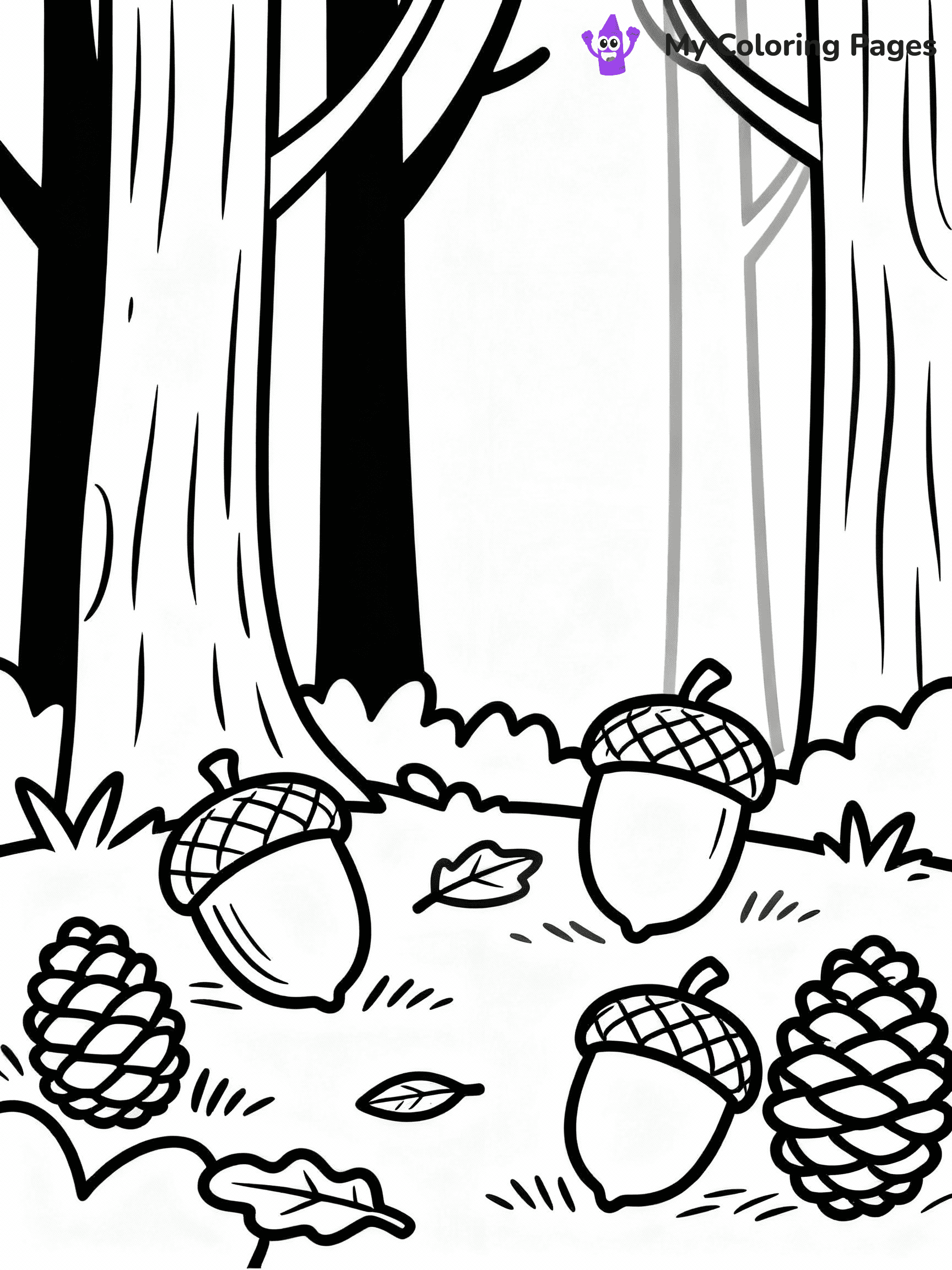 ⚠️ CRITICAL REQUIREMENT - ABSOLUTE BLACK AND WHITE ONLY ⚠️
This MUST be a BLACK AND WHITE line drawing ONLY. NO COLORS whatsoever.
- ONLY pure black lines (#000000) on pure white background (#FFFFFF)
- ABSOLUTELY NO colors, NO shading, NO gradients, NO grayscale
- If there are ANY colors in the output, the image is REJECTED
- This is a COLORING PAGE - meant to be COLORED IN by children
- The output must be UNCOLORED line art ready for coloring
⚠️ SUBJECT TO DRAW: Acorns and pinecones scattered on the forest floor, in fall-themed style. PURE OUTLINES. NO FILLS, COLOR, SHADING, OR GREYSCALE. WHITE BACKGROUND.
(REMEMBER: Output must be BLACK AND WHITE line art only, NOT colored!)
# Flat, Friendly Cartoon Line-Art Coloring Page
You are generating a **pure black-and-white binary image** of a child-friendly cartoon scene combining characters and background scenery in one cohesive composition.
## Rendering Rules (Strict)
- Only two colors: pure black (#000000) outlines and pure white (#FFFFFF) background.
- No grayscale, shading, gradients, tints, fills, transparency, or partial pixels.
- No antialiasing or blended edges; every pixel is 100% black or white.
- No solid black fills inside shapes — all areas inside outlines must remain white.
- No dark clothing areas or filled tone blocks; all garments outlined only.
- No shadows, textures, lighting, or tonal variations.
- Must look like flat binary vector line-art for coloring pages.
## Drawing & Composition
- **Medium, consistent line weight**; clean closed outlines easy to color inside.
- **Flat, simple, child-friendly design** — no realism or 3D depth.
- Characters are **grounded on a surface**, centered and large.
- **Balanced composition** with clear silhouettes and minimal props.
## Scenery & Style
- Landmarks (e.g., mosque, CN Tower) and scenery (trees, benches, waves) drawn with **black outlines only.**
- For real-world figures, teams, or places, show accurate details using only black outlines—no text or logos. Use distinctive uniform patterns, abstract symbols, and landmark silhouettes to convey identity.
- Keep **consistent perspective**; no floating elements.
- **Style:** whimsical **Doodle Art Alley** — rounded, friendly outlines.
- May adapt shapes from **Crayola, Disney, Peppa Pig, Cocomelon** — *by shape only, never color.*
- Final output: **flat, crisp, binary (#000000/#FFFFFF)**, **no filled color or background text.**
EXTREMELYE IMPORTANT:
- PURE BINARY LINE-ART; NO FILLS (HAIR/CLOTHES/SKIN), SHADING, OR GREY.
- NO SHADING, COLOR. MUST BE WHITE BACKGROUND.
⚠️ FINAL REMINDER: Draw the subject "Acorns and pinecones scattered on the forest floor, in fall-themed style. PURE OUTLINES. NO FILLS, COLOR, SHADING, OR GREYSCALE. WHITE BACKGROUND." as BLACK AND WHITE line art. Zero colors in output.