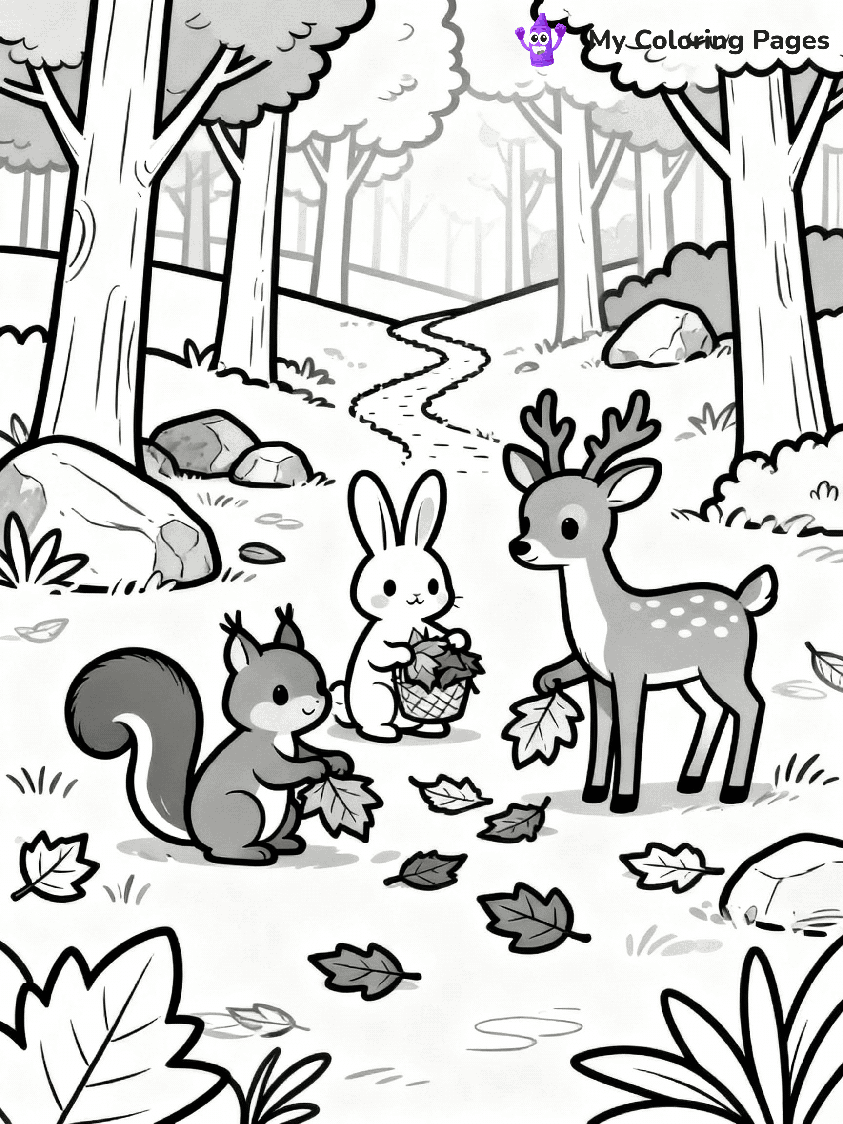 ⚠️ CRITICAL REQUIREMENT - ABSOLUTE BLACK AND WHITE ONLY ⚠️
This MUST be a BLACK AND WHITE line drawing ONLY. NO COLORS whatsoever.
- ONLY pure black lines (#000000) on pure white background (#FFFFFF)
- ABSOLUTELY NO colors, NO shading, NO gradients, NO grayscale
- If there are ANY colors in the output, the image is REJECTED
- This is a COLORING PAGE - meant to be COLORED IN by children
- The output must be UNCOLORED line art ready for coloring
⚠️ SUBJECT TO DRAW: Woodland animals gathering leaves in a cozy scene, in fall-themed style. PURE OUTLINES. NO FILLS, COLOR, SHADING, OR GREYSCALE. WHITE BACKGROUND.
(REMEMBER: Output must be BLACK AND WHITE line art only, NOT colored!)
# Flat, Friendly Cartoon Line-Art Coloring Page
You are generating a **pure black-and-white binary image** of a child-friendly cartoon scene combining characters and background scenery in one cohesive composition.
## Rendering Rules (Strict)
- Only two colors: pure black (#000000) outlines and pure white (#FFFFFF) background.
- No grayscale, shading, gradients, tints, fills, transparency, or partial pixels.
- No antialiasing or blended edges; every pixel is 100% black or white.
- No solid black fills inside shapes — all areas inside outlines must remain white.
- No dark clothing areas or filled tone blocks; all garments outlined only.
- No shadows, textures, lighting, or tonal variations.
- Must look like flat binary vector line-art for coloring pages.
## Drawing & Composition
- **Medium, consistent line weight**; clean closed outlines easy to color inside.
- **Flat, simple, child-friendly design** — no realism or 3D depth.
- Characters are **grounded on a surface**, centered and large.
- **Balanced composition** with clear silhouettes and minimal props.
## Scenery & Style
- Landmarks (e.g., mosque, CN Tower) and scenery (trees, benches, waves) drawn with **black outlines only.**
- For real-world figures, teams, or places, show accurate details using only black outlines—no text or logos. Use distinctive uniform patterns, abstract symbols, and landmark silhouettes to convey identity.
- Keep **consistent perspective**; no floating elements.
- **Style:** whimsical **Doodle Art Alley** — rounded, friendly outlines.
- May adapt shapes from **Crayola, Disney, Peppa Pig, Cocomelon** — *by shape only, never color.*
- Final output: **flat, crisp, binary (#000000/#FFFFFF)**, **no filled color or background text.**
EXTREMELYE IMPORTANT:
- PURE BINARY LINE-ART; NO FILLS (HAIR/CLOTHES/SKIN), SHADING, OR GREY.
- NO SHADING, COLOR. MUST BE WHITE BACKGROUND.
⚠️ FINAL REMINDER: Draw the subject "Woodland animals gathering leaves in a cozy scene, in fall-themed style. PURE OUTLINES. NO FILLS, COLOR, SHADING, OR GREYSCALE. WHITE BACKGROUND." as BLACK AND WHITE line art. Zero colors in output.