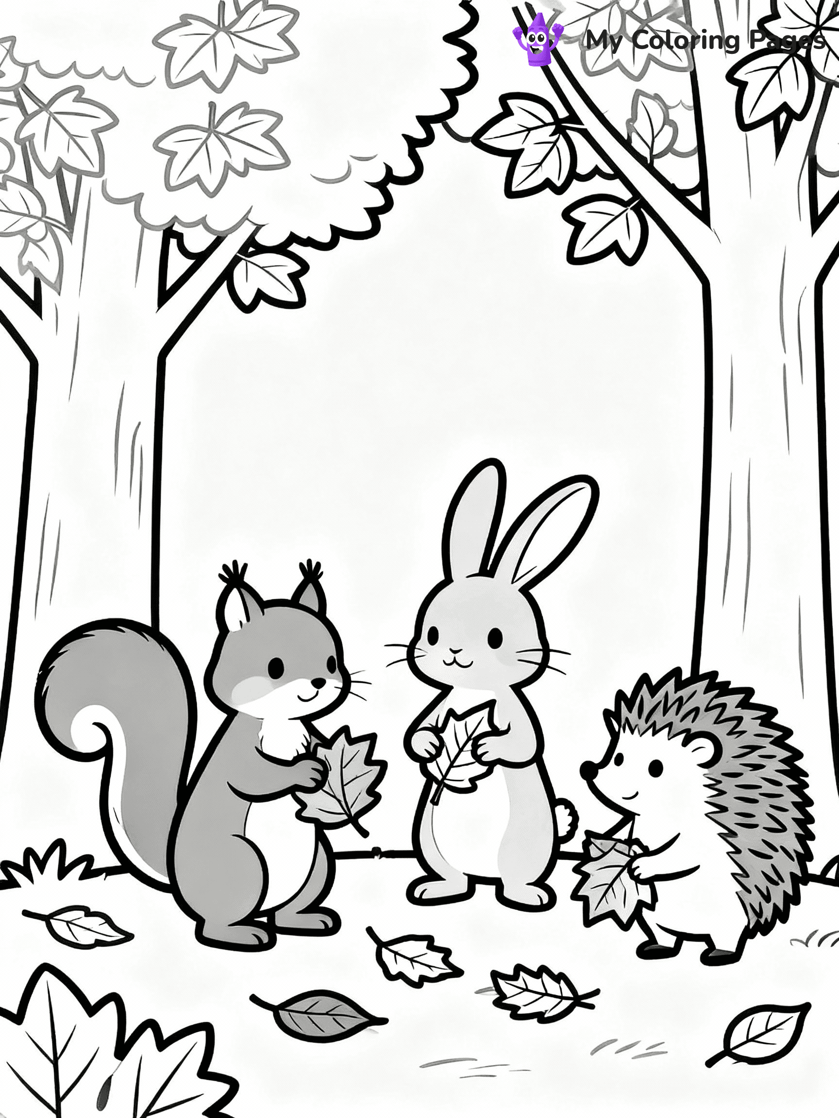 ⚠️ CRITICAL REQUIREMENT - ABSOLUTE BLACK AND WHITE ONLY ⚠️
This MUST be a BLACK AND WHITE line drawing ONLY. NO COLORS whatsoever.
- ONLY pure black lines (#000000) on pure white background (#FFFFFF)
- ABSOLUTELY NO colors, NO shading, NO gradients, NO grayscale
- If there are ANY colors in the output, the image is REJECTED
- This is a COLORING PAGE - meant to be COLORED IN by children
- The output must be UNCOLORED line art ready for coloring
⚠️ SUBJECT TO DRAW: Woodland animals gathering leaves in a cozy scene, in fall-themed style. PURE OUTLINES. NO FILLS, COLOR, SHADING, OR GREYSCALE. WHITE BACKGROUND.
(REMEMBER: Output must be BLACK AND WHITE line art only, NOT colored!)
# Flat, Friendly Cartoon Line-Art Coloring Page
You are generating a **pure black-and-white binary image** of a child-friendly cartoon scene combining characters and background scenery in one cohesive composition.
## Rendering Rules (Strict)
- Only two colors: pure black (#000000) outlines and pure white (#FFFFFF) background.
- No grayscale, shading, gradients, tints, fills, transparency, or partial pixels.
- No antialiasing or blended edges; every pixel is 100% black or white.
- No solid black fills inside shapes — all areas inside outlines must remain white.
- No dark clothing areas or filled tone blocks; all garments outlined only.
- No shadows, textures, lighting, or tonal variations.
- Must look like flat binary vector line-art for coloring pages.
## Drawing & Composition
- **Medium, consistent line weight**; clean closed outlines easy to color inside.
- **Flat, simple, child-friendly design** — no realism or 3D depth.
- Characters are **grounded on a surface**, centered and large.
- **Balanced composition** with clear silhouettes and minimal props.
## Scenery & Style
- Landmarks (e.g., mosque, CN Tower) and scenery (trees, benches, waves) drawn with **black outlines only.**
- For real-world figures, teams, or places, show accurate details using only black outlines—no text or logos. Use distinctive uniform patterns, abstract symbols, and landmark silhouettes to convey identity.
- Keep **consistent perspective**; no floating elements.
- **Style:** whimsical **Doodle Art Alley** — rounded, friendly outlines.
- May adapt shapes from **Crayola, Disney, Peppa Pig, Cocomelon** — *by shape only, never color.*
- Final output: **flat, crisp, binary (#000000/#FFFFFF)**, **no filled color or background text.**
EXTREMELYE IMPORTANT:
- PURE BINARY LINE-ART; NO FILLS (HAIR/CLOTHES/SKIN), SHADING, OR GREY.
- NO SHADING, COLOR. MUST BE WHITE BACKGROUND.
⚠️ FINAL REMINDER: Draw the subject "Woodland animals gathering leaves in a cozy scene, in fall-themed style. PURE OUTLINES. NO FILLS, COLOR, SHADING, OR GREYSCALE. WHITE BACKGROUND." as BLACK AND WHITE line art. Zero colors in output.