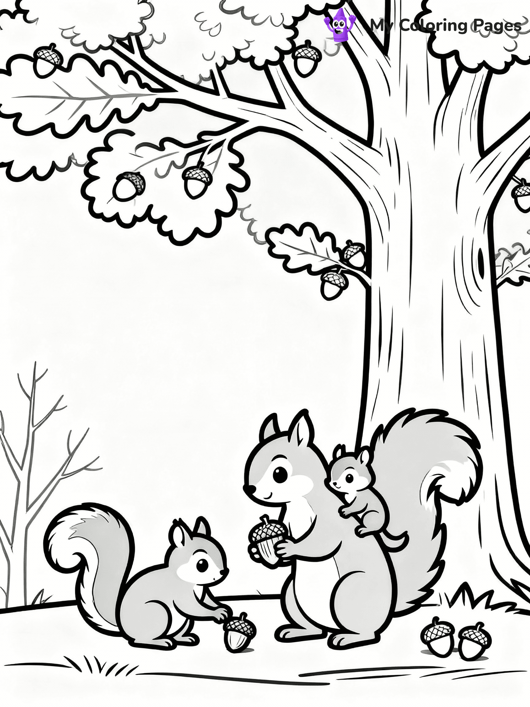 ⚠️ CRITICAL REQUIREMENT - ABSOLUTE BLACK AND WHITE ONLY ⚠️
This MUST be a BLACK AND WHITE line drawing ONLY. NO COLORS whatsoever.
- ONLY pure black lines (#000000) on pure white background (#FFFFFF)
- ABSOLUTELY NO colors, NO shading, NO gradients, NO grayscale
- If there are ANY colors in the output, the image is REJECTED
- This is a COLORING PAGE - meant to be COLORED IN by children
- The output must be UNCOLORED line art ready for coloring
⚠️ SUBJECT TO DRAW: A family of squirrels collecting acorns for winter, in fall-themed style. PURE OUTLINES. NO FILLS, COLOR, SHADING, OR GREYSCALE. WHITE BACKGROUND.
(REMEMBER: Output must be BLACK AND WHITE line art only, NOT colored!)
# Flat, Friendly Cartoon Line-Art Coloring Page
You are generating a **pure black-and-white binary image** of a child-friendly cartoon scene combining characters and background scenery in one cohesive composition.
## Rendering Rules (Strict)
- Only two colors: pure black (#000000) outlines and pure white (#FFFFFF) background.
- No grayscale, shading, gradients, tints, fills, transparency, or partial pixels.
- No antialiasing or blended edges; every pixel is 100% black or white.
- No solid black fills inside shapes — all areas inside outlines must remain white.
- No dark clothing areas or filled tone blocks; all garments outlined only.
- No shadows, textures, lighting, or tonal variations.
- Must look like flat binary vector line-art for coloring pages.
## Drawing & Composition
- **Medium, consistent line weight**; clean closed outlines easy to color inside.
- **Flat, simple, child-friendly design** — no realism or 3D depth.
- Characters are **grounded on a surface**, centered and large.
- **Balanced composition** with clear silhouettes and minimal props.
## Scenery & Style
- Landmarks (e.g., mosque, CN Tower) and scenery (trees, benches, waves) drawn with **black outlines only.**
- For real-world figures, teams, or places, show accurate details using only black outlines—no text or logos. Use distinctive uniform patterns, abstract symbols, and landmark silhouettes to convey identity.
- Keep **consistent perspective**; no floating elements.
- **Style:** whimsical **Doodle Art Alley** — rounded, friendly outlines.
- May adapt shapes from **Crayola, Disney, Peppa Pig, Cocomelon** — *by shape only, never color.*
- Final output: **flat, crisp, binary (#000000/#FFFFFF)**, **no filled color or background text.**
EXTREMELYE IMPORTANT:
- PURE BINARY LINE-ART; NO FILLS (HAIR/CLOTHES/SKIN), SHADING, OR GREY.
- NO SHADING, COLOR. MUST BE WHITE BACKGROUND.
⚠️ FINAL REMINDER: Draw the subject "A family of squirrels collecting acorns for winter, in fall-themed style. PURE OUTLINES. NO FILLS, COLOR, SHADING, OR GREYSCALE. WHITE BACKGROUND." as BLACK AND WHITE line art. Zero colors in output.