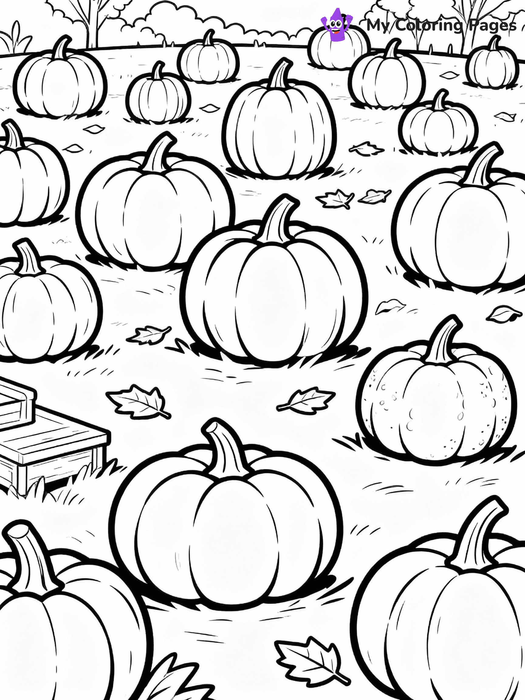 ⚠️ CRITICAL REQUIREMENT - ABSOLUTE BLACK AND WHITE ONLY ⚠️
This MUST be a BLACK AND WHITE line drawing ONLY. NO COLORS whatsoever.
- ONLY pure black lines (#000000) on pure white background (#FFFFFF)
- ABSOLUTELY NO colors, NO shading, NO gradients, NO grayscale
- If there are ANY colors in the output, the image is REJECTED
- This is a COLORING PAGE - meant to be COLORED IN by children
- The output must be UNCOLORED line art ready for coloring
⚠️ SUBJECT TO DRAW: A picturesque pumpkin patch with various pumpkins, in fall-themed style. PURE OUTLINES. NO FILLS, COLOR, SHADING, OR GREYSCALE. WHITE BACKGROUND.
(REMEMBER: Output must be BLACK AND WHITE line art only, NOT colored!)
# Flat, Friendly Cartoon Line-Art Coloring Page
You are generating a **pure black-and-white binary image** of a child-friendly cartoon scene combining characters and background scenery in one cohesive composition.
## Rendering Rules (Strict)
- Only two colors: pure black (#000000) outlines and pure white (#FFFFFF) background.
- No grayscale, shading, gradients, tints, fills, transparency, or partial pixels.
- No antialiasing or blended edges; every pixel is 100% black or white.
- No solid black fills inside shapes — all areas inside outlines must remain white.
- No dark clothing areas or filled tone blocks; all garments outlined only.
- No shadows, textures, lighting, or tonal variations.
- Must look like flat binary vector line-art for coloring pages.
## Drawing & Composition
- **Medium, consistent line weight**; clean closed outlines easy to color inside.
- **Flat, simple, child-friendly design** — no realism or 3D depth.
- Characters are **grounded on a surface**, centered and large.
- **Balanced composition** with clear silhouettes and minimal props.
## Scenery & Style
- Landmarks (e.g., mosque, CN Tower) and scenery (trees, benches, waves) drawn with **black outlines only.**
- For real-world figures, teams, or places, show accurate details using only black outlines—no text or logos. Use distinctive uniform patterns, abstract symbols, and landmark silhouettes to convey identity.
- Keep **consistent perspective**; no floating elements.
- **Style:** whimsical **Doodle Art Alley** — rounded, friendly outlines.
- May adapt shapes from **Crayola, Disney, Peppa Pig, Cocomelon** — *by shape only, never color.*
- Final output: **flat, crisp, binary (#000000/#FFFFFF)**, **no filled color or background text.**
EXTREMELYE IMPORTANT:
- PURE BINARY LINE-ART; NO FILLS (HAIR/CLOTHES/SKIN), SHADING, OR GREY.
- NO SHADING, COLOR. MUST BE WHITE BACKGROUND.
⚠️ FINAL REMINDER: Draw the subject "A picturesque pumpkin patch with various pumpkins, in fall-themed style. PURE OUTLINES. NO FILLS, COLOR, SHADING, OR GREYSCALE. WHITE BACKGROUND." as BLACK AND WHITE line art. Zero colors in output.