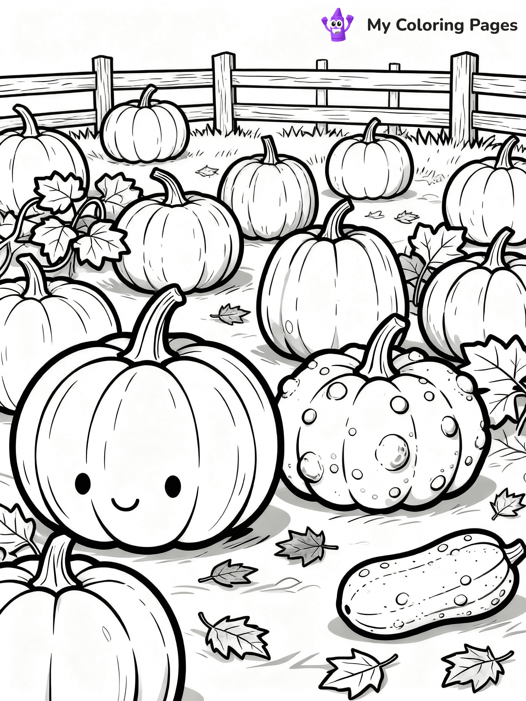 ⚠️ CRITICAL REQUIREMENT - ABSOLUTE BLACK AND WHITE ONLY ⚠️
This MUST be a BLACK AND WHITE line drawing ONLY. NO COLORS whatsoever.
- ONLY pure black lines (#000000) on pure white background (#FFFFFF)
- ABSOLUTELY NO colors, NO shading, NO gradients, NO grayscale
- If there are ANY colors in the output, the image is REJECTED
- This is a COLORING PAGE - meant to be COLORED IN by children
- The output must be UNCOLORED line art ready for coloring
⚠️ SUBJECT TO DRAW: A picturesque pumpkin patch with various pumpkins, in fall-themed style. PURE OUTLINES. NO FILLS, COLOR, SHADING, OR GREYSCALE. WHITE BACKGROUND.
(REMEMBER: Output must be BLACK AND WHITE line art only, NOT colored!)
# Flat, Friendly Cartoon Line-Art Coloring Page
You are generating a **pure black-and-white binary image** of a child-friendly cartoon scene combining characters and background scenery in one cohesive composition.
## Rendering Rules (Strict)
- Only two colors: pure black (#000000) outlines and pure white (#FFFFFF) background.
- No grayscale, shading, gradients, tints, fills, transparency, or partial pixels.
- No antialiasing or blended edges; every pixel is 100% black or white.
- No solid black fills inside shapes — all areas inside outlines must remain white.
- No dark clothing areas or filled tone blocks; all garments outlined only.
- No shadows, textures, lighting, or tonal variations.
- Must look like flat binary vector line-art for coloring pages.
## Drawing & Composition
- **Medium, consistent line weight**; clean closed outlines easy to color inside.
- **Flat, simple, child-friendly design** — no realism or 3D depth.
- Characters are **grounded on a surface**, centered and large.
- **Balanced composition** with clear silhouettes and minimal props.
## Scenery & Style
- Landmarks (e.g., mosque, CN Tower) and scenery (trees, benches, waves) drawn with **black outlines only.**
- For real-world figures, teams, or places, show accurate details using only black outlines—no text or logos. Use distinctive uniform patterns, abstract symbols, and landmark silhouettes to convey identity.
- Keep **consistent perspective**; no floating elements.
- **Style:** whimsical **Doodle Art Alley** — rounded, friendly outlines.
- May adapt shapes from **Crayola, Disney, Peppa Pig, Cocomelon** — *by shape only, never color.*
- Final output: **flat, crisp, binary (#000000/#FFFFFF)**, **no filled color or background text.**
EXTREMELYE IMPORTANT:
- PURE BINARY LINE-ART; NO FILLS (HAIR/CLOTHES/SKIN), SHADING, OR GREY.
- NO SHADING, COLOR. MUST BE WHITE BACKGROUND.
⚠️ FINAL REMINDER: Draw the subject "A picturesque pumpkin patch with various pumpkins, in fall-themed style. PURE OUTLINES. NO FILLS, COLOR, SHADING, OR GREYSCALE. WHITE BACKGROUND." as BLACK AND WHITE line art. Zero colors in output.