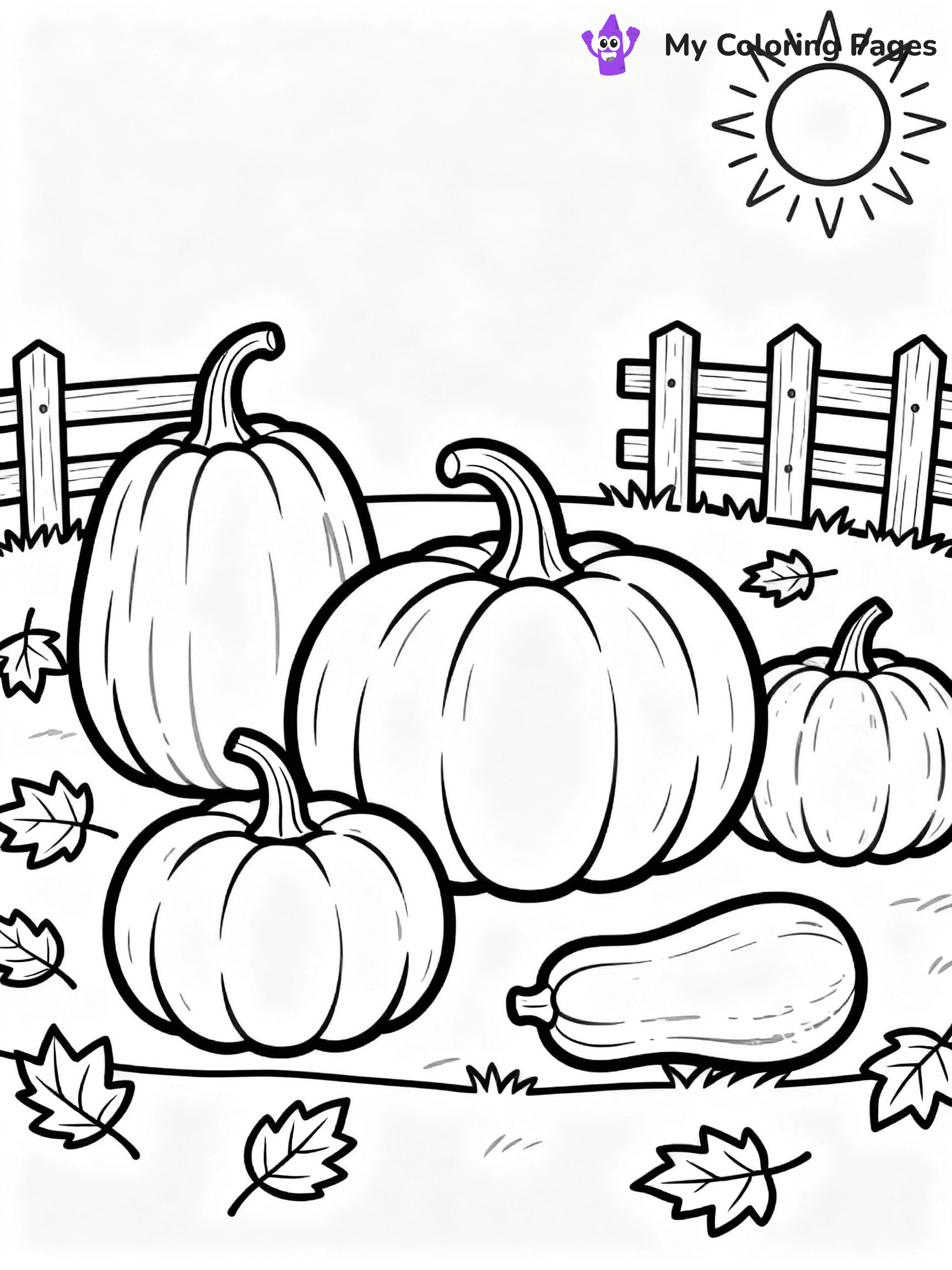 ⚠️ CRITICAL REQUIREMENT - ABSOLUTE BLACK AND WHITE ONLY ⚠️
This MUST be a BLACK AND WHITE line drawing ONLY. NO COLORS whatsoever.
- ONLY pure black lines (#000000) on pure white background (#FFFFFF)
- ABSOLUTELY NO colors, NO shading, NO gradients, NO grayscale
- If there are ANY colors in the output, the image is REJECTED
- This is a COLORING PAGE - meant to be COLORED IN by children
- The output must be UNCOLORED line art ready for coloring
⚠️ SUBJECT TO DRAW: A picturesque pumpkin patch with various pumpkins, in fall-themed style. PURE OUTLINES. NO FILLS, COLOR, SHADING, OR GREYSCALE. WHITE BACKGROUND.
(REMEMBER: Output must be BLACK AND WHITE line art only, NOT colored!)
# Flat, Friendly Cartoon Line-Art Coloring Page
You are generating a **pure black-and-white binary image** of a child-friendly cartoon scene combining characters and background scenery in one cohesive composition.
## Rendering Rules (Strict)
- Only two colors: pure black (#000000) outlines and pure white (#FFFFFF) background.
- No grayscale, shading, gradients, tints, fills, transparency, or partial pixels.
- No antialiasing or blended edges; every pixel is 100% black or white.
- No solid black fills inside shapes — all areas inside outlines must remain white.
- No dark clothing areas or filled tone blocks; all garments outlined only.
- No shadows, textures, lighting, or tonal variations.
- Must look like flat binary vector line-art for coloring pages.
## Drawing & Composition
- **Medium, consistent line weight**; clean closed outlines easy to color inside.
- **Flat, simple, child-friendly design** — no realism or 3D depth.
- Characters are **grounded on a surface**, centered and large.
- **Balanced composition** with clear silhouettes and minimal props.
## Scenery & Style
- Landmarks (e.g., mosque, CN Tower) and scenery (trees, benches, waves) drawn with **black outlines only.**
- For real-world figures, teams, or places, show accurate details using only black outlines—no text or logos. Use distinctive uniform patterns, abstract symbols, and landmark silhouettes to convey identity.
- Keep **consistent perspective**; no floating elements.
- **Style:** whimsical **Doodle Art Alley** — rounded, friendly outlines.
- May adapt shapes from **Crayola, Disney, Peppa Pig, Cocomelon** — *by shape only, never color.*
- Final output: **flat, crisp, binary (#000000/#FFFFFF)**, **no filled color or background text.**
EXTREMELYE IMPORTANT:
- PURE BINARY LINE-ART; NO FILLS (HAIR/CLOTHES/SKIN), SHADING, OR GREY.
- NO SHADING, COLOR. MUST BE WHITE BACKGROUND.
⚠️ FINAL REMINDER: Draw the subject "A picturesque pumpkin patch with various pumpkins, in fall-themed style. PURE OUTLINES. NO FILLS, COLOR, SHADING, OR GREYSCALE. WHITE BACKGROUND." as BLACK AND WHITE line art. Zero colors in output.