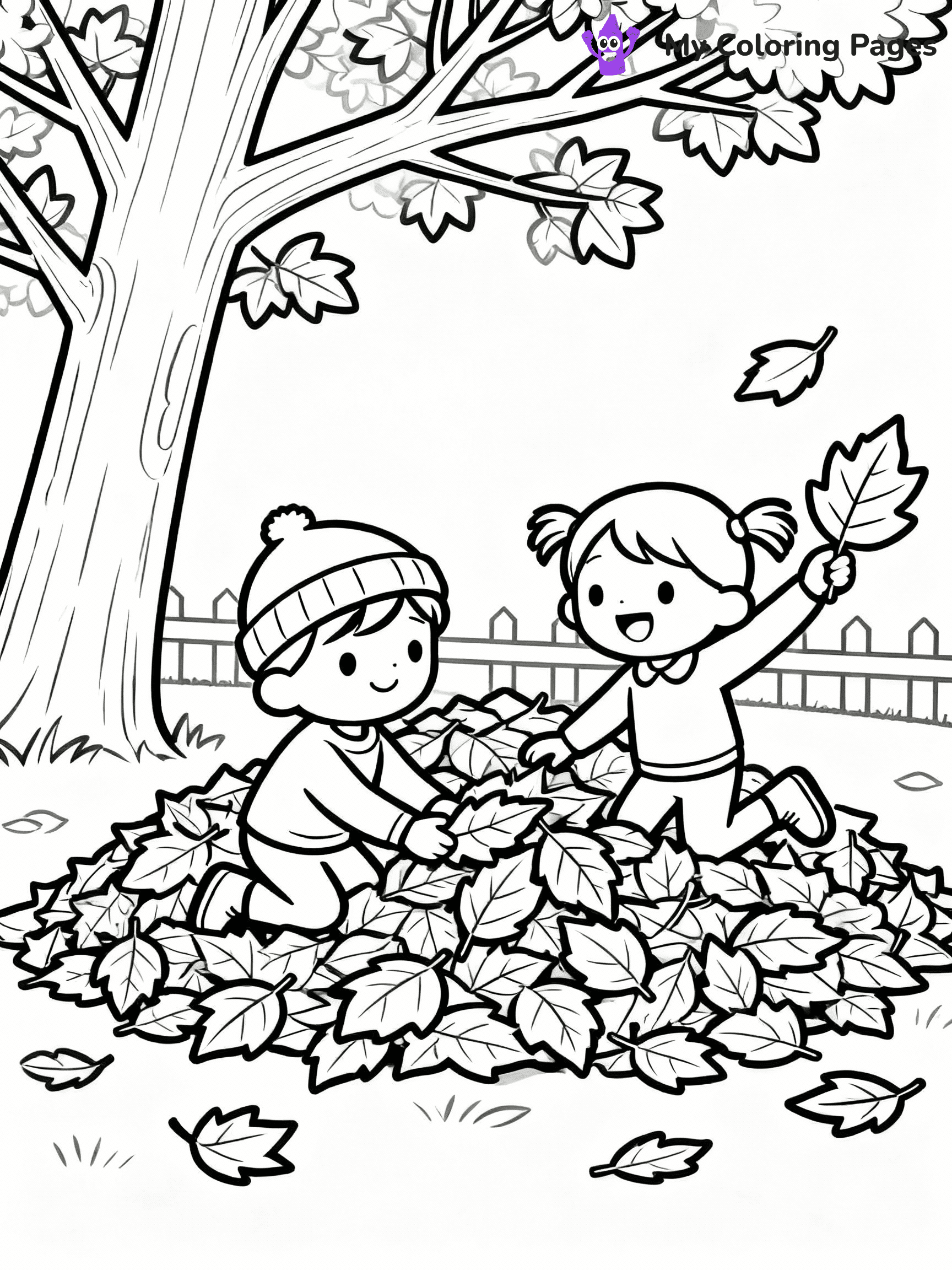 ⚠️ CRITICAL REQUIREMENT - ABSOLUTE BLACK AND WHITE ONLY ⚠️
This MUST be a BLACK AND WHITE line drawing ONLY. NO COLORS whatsoever.
- ONLY pure black lines (#000000) on pure white background (#FFFFFF)
- ABSOLUTELY NO colors, NO shading, NO gradients, NO grayscale
- If there are ANY colors in the output, the image is REJECTED
- This is a COLORING PAGE - meant to be COLORED IN by children
- The output must be UNCOLORED line art ready for coloring
⚠️ SUBJECT TO DRAW: Children playing in a pile of autumn leaves, in fall-themed style. PURE OUTLINES. NO FILLS, COLOR, SHADING, OR GREYSCALE. WHITE BACKGROUND.
(REMEMBER: Output must be BLACK AND WHITE line art only, NOT colored!)
# Flat, Friendly Cartoon Line-Art Coloring Page
You are generating a **pure black-and-white binary image** of a child-friendly cartoon scene combining characters and background scenery in one cohesive composition.
## Rendering Rules (Strict)
- Only two colors: pure black (#000000) outlines and pure white (#FFFFFF) background.
- No grayscale, shading, gradients, tints, fills, transparency, or partial pixels.
- No antialiasing or blended edges; every pixel is 100% black or white.
- No solid black fills inside shapes — all areas inside outlines must remain white.
- No dark clothing areas or filled tone blocks; all garments outlined only.
- No shadows, textures, lighting, or tonal variations.
- Must look like flat binary vector line-art for coloring pages.
## Drawing & Composition
- **Medium, consistent line weight**; clean closed outlines easy to color inside.
- **Flat, simple, child-friendly design** — no realism or 3D depth.
- Characters are **grounded on a surface**, centered and large.
- **Balanced composition** with clear silhouettes and minimal props.
## Scenery & Style
- Landmarks (e.g., mosque, CN Tower) and scenery (trees, benches, waves) drawn with **black outlines only.**
- For real-world figures, teams, or places, show accurate details using only black outlines—no text or logos. Use distinctive uniform patterns, abstract symbols, and landmark silhouettes to convey identity.
- Keep **consistent perspective**; no floating elements.
- **Style:** whimsical **Doodle Art Alley** — rounded, friendly outlines.
- May adapt shapes from **Crayola, Disney, Peppa Pig, Cocomelon** — *by shape only, never color.*
- Final output: **flat, crisp, binary (#000000/#FFFFFF)**, **no filled color or background text.**
EXTREMELYE IMPORTANT:
- PURE BINARY LINE-ART; NO FILLS (HAIR/CLOTHES/SKIN), SHADING, OR GREY.
- NO SHADING, COLOR. MUST BE WHITE BACKGROUND.
⚠️ FINAL REMINDER: Draw the subject "Children playing in a pile of autumn leaves, in fall-themed style. PURE OUTLINES. NO FILLS, COLOR, SHADING, OR GREYSCALE. WHITE BACKGROUND." as BLACK AND WHITE line art. Zero colors in output.