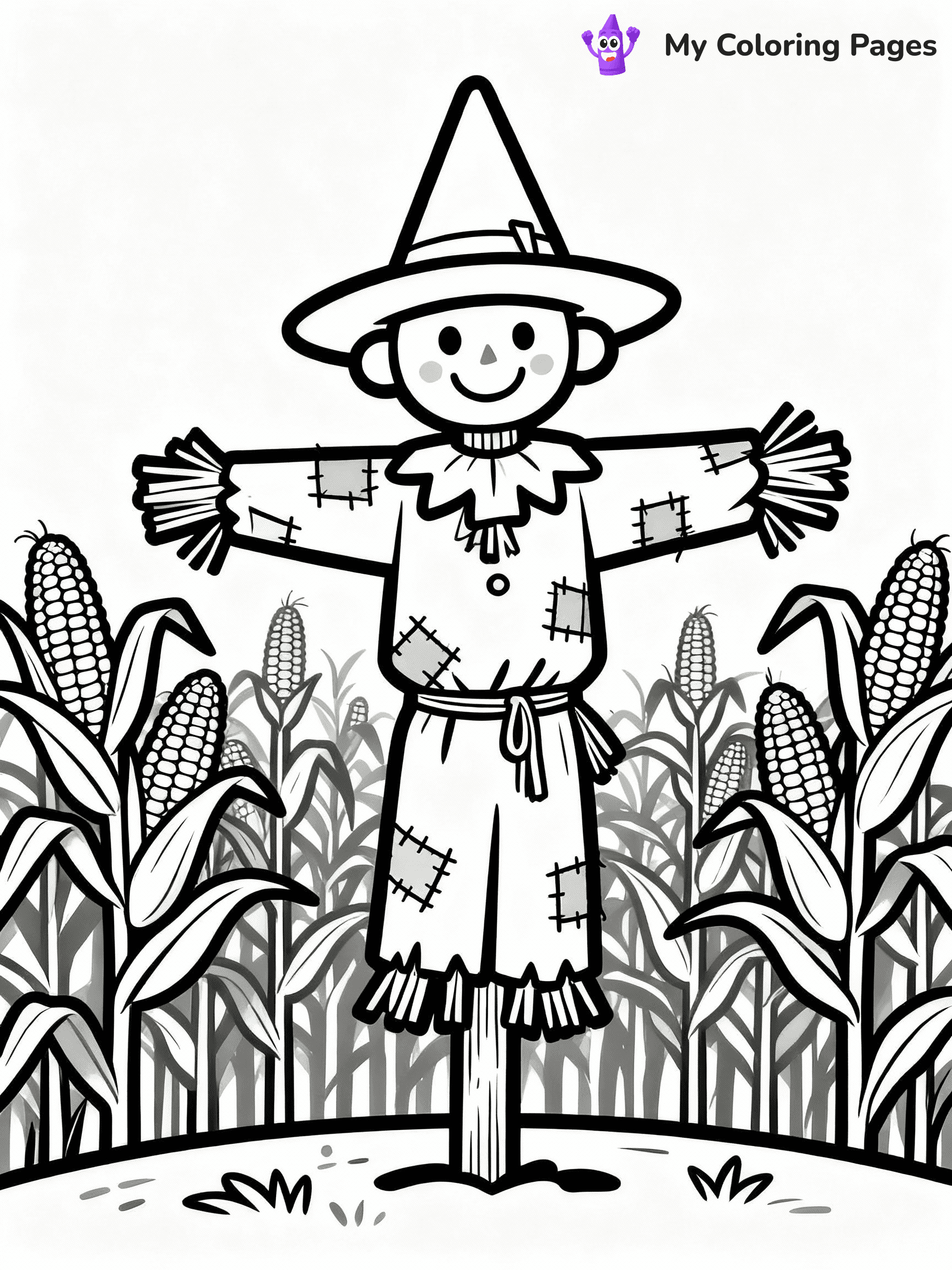 ⚠️ CRITICAL REQUIREMENT - ABSOLUTE BLACK AND WHITE ONLY ⚠️
This MUST be a BLACK AND WHITE line drawing ONLY. NO COLORS whatsoever.
- ONLY pure black lines (#000000) on pure white background (#FFFFFF)
- ABSOLUTELY NO colors, NO shading, NO gradients, NO grayscale
- If there are ANY colors in the output, the image is REJECTED
- This is a COLORING PAGE - meant to be COLORED IN by children
- The output must be UNCOLORED line art ready for coloring
⚠️ SUBJECT TO DRAW: A whimsical scarecrow standing in a cornfield, in fall-themed style. PURE OUTLINES. NO FILLS, COLOR, SHADING, OR GREYSCALE. WHITE BACKGROUND.
(REMEMBER: Output must be BLACK AND WHITE line art only, NOT colored!)
# Flat, Friendly Cartoon Line-Art Coloring Page
You are generating a **pure black-and-white binary image** of a child-friendly cartoon scene combining characters and background scenery in one cohesive composition.
## Rendering Rules (Strict)
- Only two colors: pure black (#000000) outlines and pure white (#FFFFFF) background.
- No grayscale, shading, gradients, tints, fills, transparency, or partial pixels.
- No antialiasing or blended edges; every pixel is 100% black or white.
- No solid black fills inside shapes — all areas inside outlines must remain white.
- No dark clothing areas or filled tone blocks; all garments outlined only.
- No shadows, textures, lighting, or tonal variations.
- Must look like flat binary vector line-art for coloring pages.
## Drawing & Composition
- **Medium, consistent line weight**; clean closed outlines easy to color inside.
- **Flat, simple, child-friendly design** — no realism or 3D depth.
- Characters are **grounded on a surface**, centered and large.
- **Balanced composition** with clear silhouettes and minimal props.
## Scenery & Style
- Landmarks (e.g., mosque, CN Tower) and scenery (trees, benches, waves) drawn with **black outlines only.**
- For real-world figures, teams, or places, show accurate details using only black outlines—no text or logos. Use distinctive uniform patterns, abstract symbols, and landmark silhouettes to convey identity.
- Keep **consistent perspective**; no floating elements.
- **Style:** whimsical **Doodle Art Alley** — rounded, friendly outlines.
- May adapt shapes from **Crayola, Disney, Peppa Pig, Cocomelon** — *by shape only, never color.*
- Final output: **flat, crisp, binary (#000000/#FFFFFF)**, **no filled color or background text.**
EXTREMELYE IMPORTANT:
- PURE BINARY LINE-ART; NO FILLS (HAIR/CLOTHES/SKIN), SHADING, OR GREY.
- NO SHADING, COLOR. MUST BE WHITE BACKGROUND.
⚠️ FINAL REMINDER: Draw the subject "A whimsical scarecrow standing in a cornfield, in fall-themed style. PURE OUTLINES. NO FILLS, COLOR, SHADING, OR GREYSCALE. WHITE BACKGROUND." as BLACK AND WHITE line art. Zero colors in output.