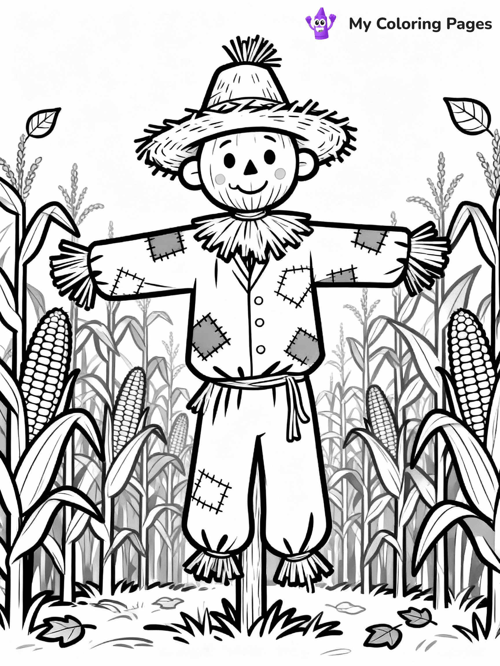 ⚠️ CRITICAL REQUIREMENT - ABSOLUTE BLACK AND WHITE ONLY ⚠️
This MUST be a BLACK AND WHITE line drawing ONLY. NO COLORS whatsoever.
- ONLY pure black lines (#000000) on pure white background (#FFFFFF)
- ABSOLUTELY NO colors, NO shading, NO gradients, NO grayscale
- If there are ANY colors in the output, the image is REJECTED
- This is a COLORING PAGE - meant to be COLORED IN by children
- The output must be UNCOLORED line art ready for coloring
⚠️ SUBJECT TO DRAW: A whimsical scarecrow standing in a cornfield, in fall-themed style. PURE OUTLINES. NO FILLS, COLOR, SHADING, OR GREYSCALE. WHITE BACKGROUND.
(REMEMBER: Output must be BLACK AND WHITE line art only, NOT colored!)
# Flat, Friendly Cartoon Line-Art Coloring Page
You are generating a **pure black-and-white binary image** of a child-friendly cartoon scene combining characters and background scenery in one cohesive composition.
## Rendering Rules (Strict)
- Only two colors: pure black (#000000) outlines and pure white (#FFFFFF) background.
- No grayscale, shading, gradients, tints, fills, transparency, or partial pixels.
- No antialiasing or blended edges; every pixel is 100% black or white.
- No solid black fills inside shapes — all areas inside outlines must remain white.
- No dark clothing areas or filled tone blocks; all garments outlined only.
- No shadows, textures, lighting, or tonal variations.
- Must look like flat binary vector line-art for coloring pages.
## Drawing & Composition
- **Medium, consistent line weight**; clean closed outlines easy to color inside.
- **Flat, simple, child-friendly design** — no realism or 3D depth.
- Characters are **grounded on a surface**, centered and large.
- **Balanced composition** with clear silhouettes and minimal props.
## Scenery & Style
- Landmarks (e.g., mosque, CN Tower) and scenery (trees, benches, waves) drawn with **black outlines only.**
- For real-world figures, teams, or places, show accurate details using only black outlines—no text or logos. Use distinctive uniform patterns, abstract symbols, and landmark silhouettes to convey identity.
- Keep **consistent perspective**; no floating elements.
- **Style:** whimsical **Doodle Art Alley** — rounded, friendly outlines.
- May adapt shapes from **Crayola, Disney, Peppa Pig, Cocomelon** — *by shape only, never color.*
- Final output: **flat, crisp, binary (#000000/#FFFFFF)**, **no filled color or background text.**
EXTREMELYE IMPORTANT:
- PURE BINARY LINE-ART; NO FILLS (HAIR/CLOTHES/SKIN), SHADING, OR GREY.
- NO SHADING, COLOR. MUST BE WHITE BACKGROUND.
⚠️ FINAL REMINDER: Draw the subject "A whimsical scarecrow standing in a cornfield, in fall-themed style. PURE OUTLINES. NO FILLS, COLOR, SHADING, OR GREYSCALE. WHITE BACKGROUND." as BLACK AND WHITE line art. Zero colors in output.