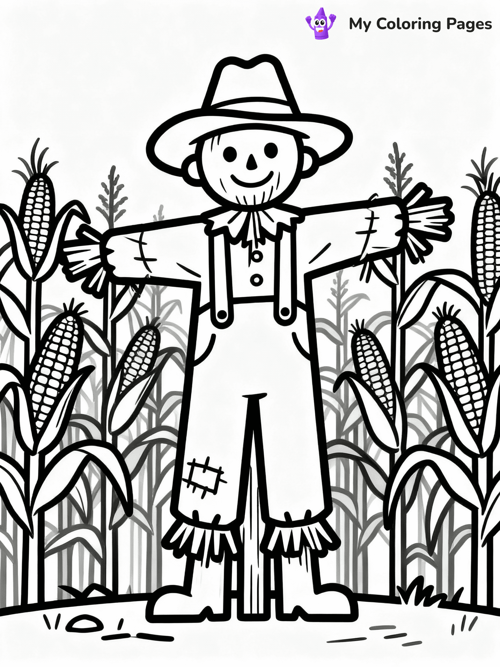 ⚠️ CRITICAL REQUIREMENT - ABSOLUTE BLACK AND WHITE ONLY ⚠️
This MUST be a BLACK AND WHITE line drawing ONLY. NO COLORS whatsoever.
- ONLY pure black lines (#000000) on pure white background (#FFFFFF)
- ABSOLUTELY NO colors, NO shading, NO gradients, NO grayscale
- If there are ANY colors in the output, the image is REJECTED
- This is a COLORING PAGE - meant to be COLORED IN by children
- The output must be UNCOLORED line art ready for coloring
⚠️ SUBJECT TO DRAW: A whimsical scarecrow standing in a cornfield, in fall-themed style. PURE OUTLINES. NO FILLS, COLOR, SHADING, OR GREYSCALE. WHITE BACKGROUND.
(REMEMBER: Output must be BLACK AND WHITE line art only, NOT colored!)
# Flat, Friendly Cartoon Line-Art Coloring Page
You are generating a **pure black-and-white binary image** of a child-friendly cartoon scene combining characters and background scenery in one cohesive composition.
## Rendering Rules (Strict)
- Only two colors: pure black (#000000) outlines and pure white (#FFFFFF) background.
- No grayscale, shading, gradients, tints, fills, transparency, or partial pixels.
- No antialiasing or blended edges; every pixel is 100% black or white.
- No solid black fills inside shapes — all areas inside outlines must remain white.
- No dark clothing areas or filled tone blocks; all garments outlined only.
- No shadows, textures, lighting, or tonal variations.
- Must look like flat binary vector line-art for coloring pages.
## Drawing & Composition
- **Medium, consistent line weight**; clean closed outlines easy to color inside.
- **Flat, simple, child-friendly design** — no realism or 3D depth.
- Characters are **grounded on a surface**, centered and large.
- **Balanced composition** with clear silhouettes and minimal props.
## Scenery & Style
- Landmarks (e.g., mosque, CN Tower) and scenery (trees, benches, waves) drawn with **black outlines only.**
- For real-world figures, teams, or places, show accurate details using only black outlines—no text or logos. Use distinctive uniform patterns, abstract symbols, and landmark silhouettes to convey identity.
- Keep **consistent perspective**; no floating elements.
- **Style:** whimsical **Doodle Art Alley** — rounded, friendly outlines.
- May adapt shapes from **Crayola, Disney, Peppa Pig, Cocomelon** — *by shape only, never color.*
- Final output: **flat, crisp, binary (#000000/#FFFFFF)**, **no filled color or background text.**
EXTREMELYE IMPORTANT:
- PURE BINARY LINE-ART; NO FILLS (HAIR/CLOTHES/SKIN), SHADING, OR GREY.
- NO SHADING, COLOR. MUST BE WHITE BACKGROUND.
⚠️ FINAL REMINDER: Draw the subject "A whimsical scarecrow standing in a cornfield, in fall-themed style. PURE OUTLINES. NO FILLS, COLOR, SHADING, OR GREYSCALE. WHITE BACKGROUND." as BLACK AND WHITE line art. Zero colors in output.