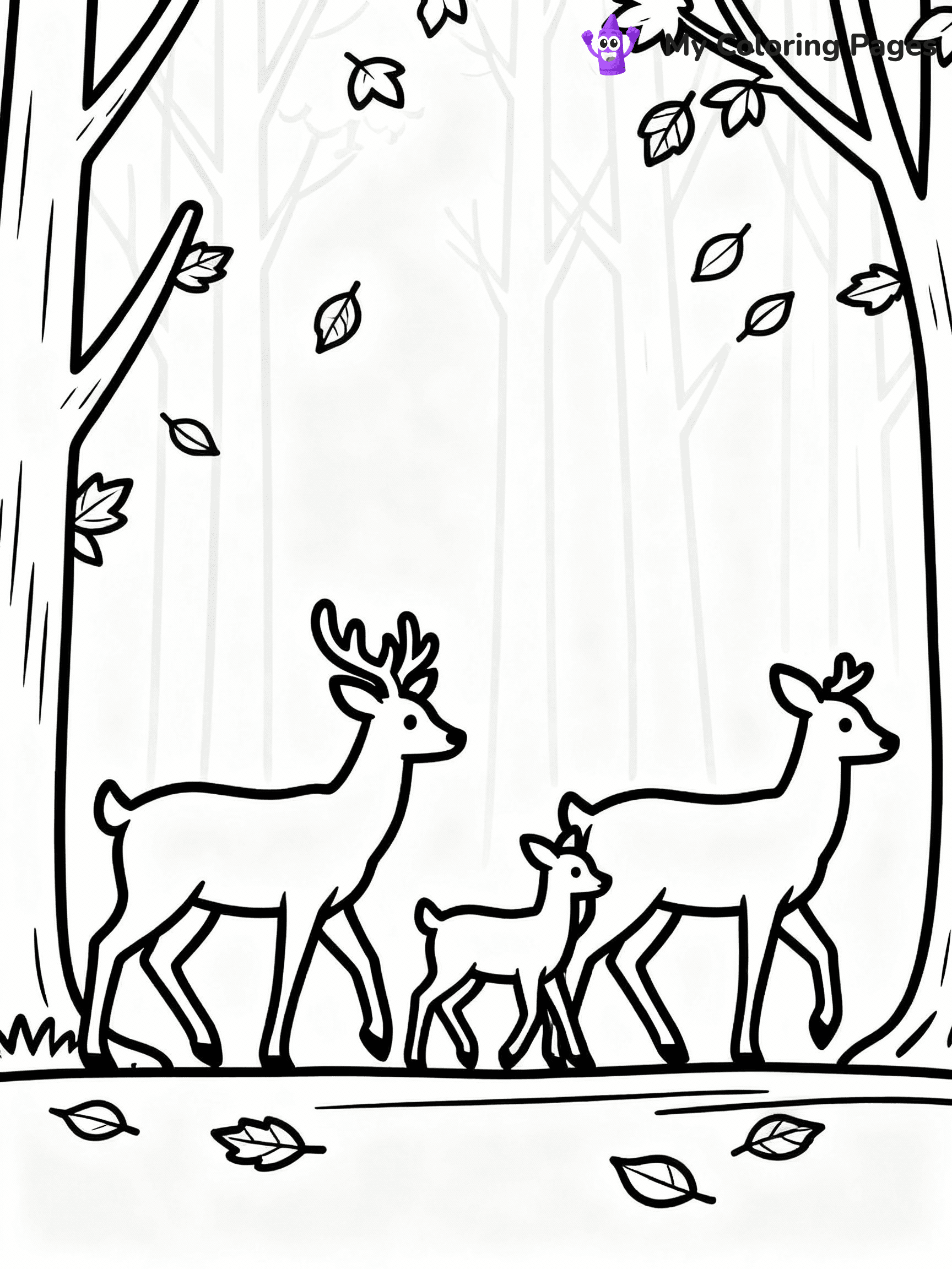 ⚠️ CRITICAL REQUIREMENT - ABSOLUTE BLACK AND WHITE ONLY ⚠️
This MUST be a BLACK AND WHITE line drawing ONLY. NO COLORS whatsoever.
- ONLY pure black lines (#000000) on pure white background (#FFFFFF)
- ABSOLUTELY NO colors, NO shading, NO gradients, NO grayscale
- If there are ANY colors in the output, the image is REJECTED
- This is a COLORING PAGE - meant to be COLORED IN by children
- The output must be UNCOLORED line art ready for coloring
⚠️ SUBJECT TO DRAW: A family of deer gracefully walking through a forest, in fall-themed style. PURE OUTLINES. NO FILLS, COLOR, SHADING, OR GREYSCALE. WHITE BACKGROUND.
(REMEMBER: Output must be BLACK AND WHITE line art only, NOT colored!)
# Flat, Friendly Cartoon Line-Art Coloring Page
You are generating a **pure black-and-white binary image** of a child-friendly cartoon scene combining characters and background scenery in one cohesive composition.
## Rendering Rules (Strict)
- Only two colors: pure black (#000000) outlines and pure white (#FFFFFF) background.
- No grayscale, shading, gradients, tints, fills, transparency, or partial pixels.
- No antialiasing or blended edges; every pixel is 100% black or white.
- No solid black fills inside shapes — all areas inside outlines must remain white.
- No dark clothing areas or filled tone blocks; all garments outlined only.
- No shadows, textures, lighting, or tonal variations.
- Must look like flat binary vector line-art for coloring pages.
## Drawing & Composition
- **Medium, consistent line weight**; clean closed outlines easy to color inside.
- **Flat, simple, child-friendly design** — no realism or 3D depth.
- Characters are **grounded on a surface**, centered and large.
- **Balanced composition** with clear silhouettes and minimal props.
## Scenery & Style
- Landmarks (e.g., mosque, CN Tower) and scenery (trees, benches, waves) drawn with **black outlines only.**
- For real-world figures, teams, or places, show accurate details using only black outlines—no text or logos. Use distinctive uniform patterns, abstract symbols, and landmark silhouettes to convey identity.
- Keep **consistent perspective**; no floating elements.
- **Style:** whimsical **Doodle Art Alley** — rounded, friendly outlines.
- May adapt shapes from **Crayola, Disney, Peppa Pig, Cocomelon** — *by shape only, never color.*
- Final output: **flat, crisp, binary (#000000/#FFFFFF)**, **no filled color or background text.**
EXTREMELYE IMPORTANT:
- PURE BINARY LINE-ART; NO FILLS (HAIR/CLOTHES/SKIN), SHADING, OR GREY.
- NO SHADING, COLOR. MUST BE WHITE BACKGROUND.
⚠️ FINAL REMINDER: Draw the subject "A family of deer gracefully walking through a forest, in fall-themed style. PURE OUTLINES. NO FILLS, COLOR, SHADING, OR GREYSCALE. WHITE BACKGROUND." as BLACK AND WHITE line art. Zero colors in output.