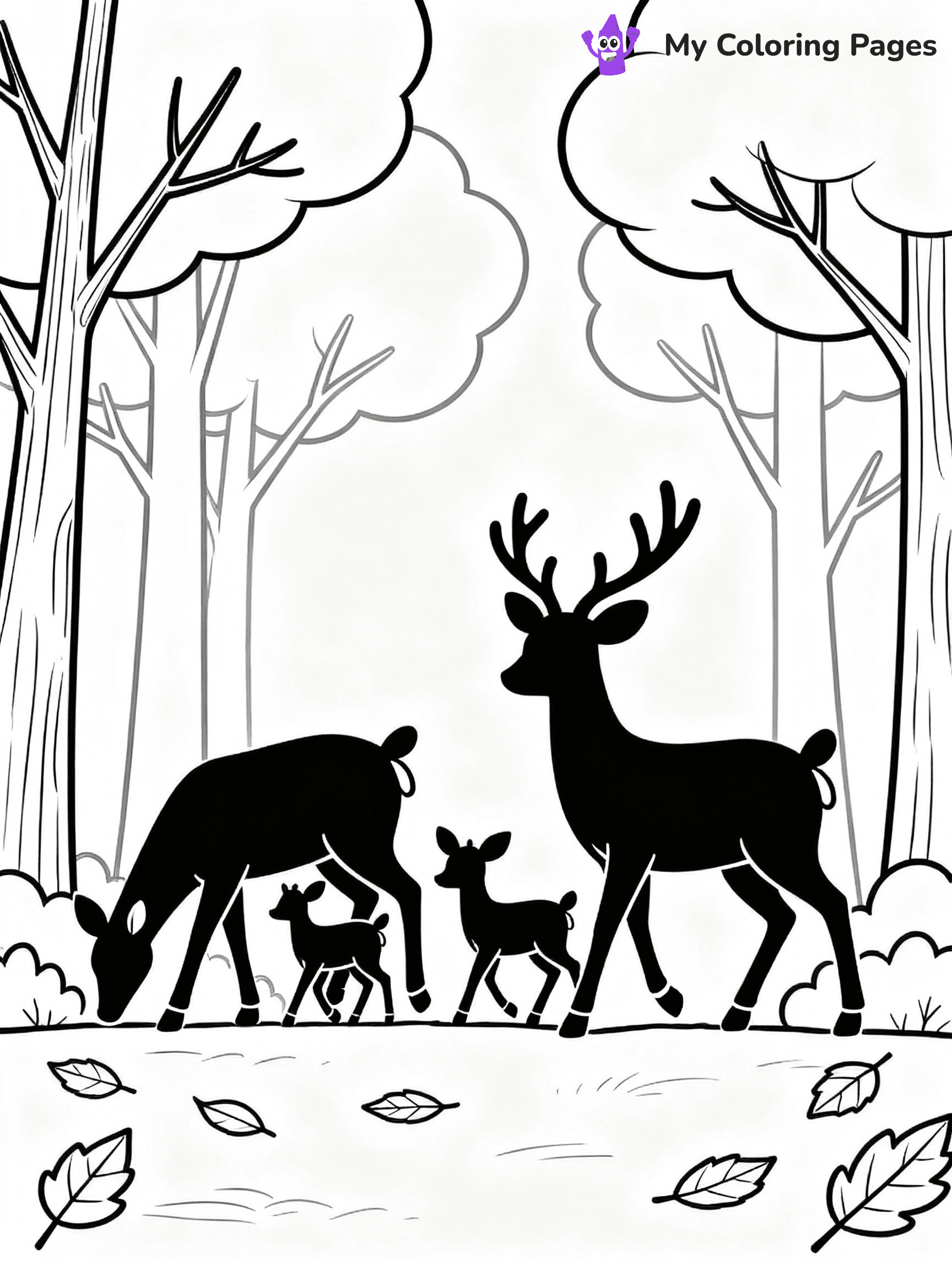 ⚠️ CRITICAL REQUIREMENT - ABSOLUTE BLACK AND WHITE ONLY ⚠️
This MUST be a BLACK AND WHITE line drawing ONLY. NO COLORS whatsoever.
- ONLY pure black lines (#000000) on pure white background (#FFFFFF)
- ABSOLUTELY NO colors, NO shading, NO gradients, NO grayscale
- If there are ANY colors in the output, the image is REJECTED
- This is a COLORING PAGE - meant to be COLORED IN by children
- The output must be UNCOLORED line art ready for coloring
⚠️ SUBJECT TO DRAW: A family of deer gracefully walking through a forest, in fall-themed style. PURE OUTLINES. NO FILLS, COLOR, SHADING, OR GREYSCALE. WHITE BACKGROUND.
(REMEMBER: Output must be BLACK AND WHITE line art only, NOT colored!)
# Flat, Friendly Cartoon Line-Art Coloring Page
You are generating a **pure black-and-white binary image** of a child-friendly cartoon scene combining characters and background scenery in one cohesive composition.
## Rendering Rules (Strict)
- Only two colors: pure black (#000000) outlines and pure white (#FFFFFF) background.
- No grayscale, shading, gradients, tints, fills, transparency, or partial pixels.
- No antialiasing or blended edges; every pixel is 100% black or white.
- No solid black fills inside shapes — all areas inside outlines must remain white.
- No dark clothing areas or filled tone blocks; all garments outlined only.
- No shadows, textures, lighting, or tonal variations.
- Must look like flat binary vector line-art for coloring pages.
## Drawing & Composition
- **Medium, consistent line weight**; clean closed outlines easy to color inside.
- **Flat, simple, child-friendly design** — no realism or 3D depth.
- Characters are **grounded on a surface**, centered and large.
- **Balanced composition** with clear silhouettes and minimal props.
## Scenery & Style
- Landmarks (e.g., mosque, CN Tower) and scenery (trees, benches, waves) drawn with **black outlines only.**
- For real-world figures, teams, or places, show accurate details using only black outlines—no text or logos. Use distinctive uniform patterns, abstract symbols, and landmark silhouettes to convey identity.
- Keep **consistent perspective**; no floating elements.
- **Style:** whimsical **Doodle Art Alley** — rounded, friendly outlines.
- May adapt shapes from **Crayola, Disney, Peppa Pig, Cocomelon** — *by shape only, never color.*
- Final output: **flat, crisp, binary (#000000/#FFFFFF)**, **no filled color or background text.**
EXTREMELYE IMPORTANT:
- PURE BINARY LINE-ART; NO FILLS (HAIR/CLOTHES/SKIN), SHADING, OR GREY.
- NO SHADING, COLOR. MUST BE WHITE BACKGROUND.
⚠️ FINAL REMINDER: Draw the subject "A family of deer gracefully walking through a forest, in fall-themed style. PURE OUTLINES. NO FILLS, COLOR, SHADING, OR GREYSCALE. WHITE BACKGROUND." as BLACK AND WHITE line art. Zero colors in output.