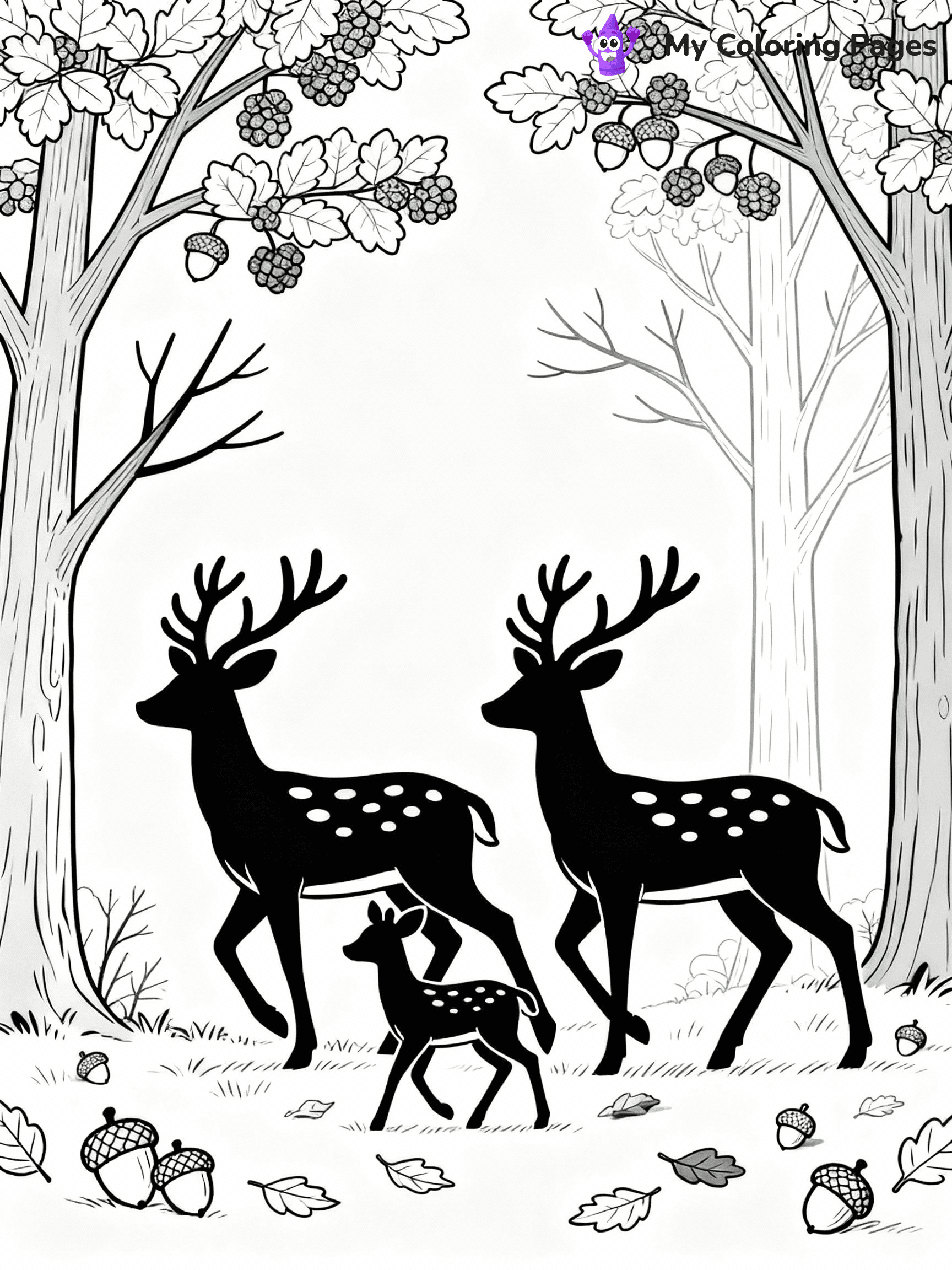 ⚠️ CRITICAL REQUIREMENT - ABSOLUTE BLACK AND WHITE ONLY ⚠️
This MUST be a BLACK AND WHITE line drawing ONLY. NO COLORS whatsoever.
- ONLY pure black lines (#000000) on pure white background (#FFFFFF)
- ABSOLUTELY NO colors, NO shading, NO gradients, NO grayscale
- If there are ANY colors in the output, the image is REJECTED
- This is a COLORING PAGE - meant to be COLORED IN by children
- The output must be UNCOLORED line art ready for coloring
⚠️ SUBJECT TO DRAW: A family of deer gracefully walking through a forest, in fall-themed style. PURE OUTLINES. NO FILLS, COLOR, SHADING, OR GREYSCALE. WHITE BACKGROUND.
(REMEMBER: Output must be BLACK AND WHITE line art only, NOT colored!)
# Flat, Friendly Cartoon Line-Art Coloring Page
You are generating a **pure black-and-white binary image** of a child-friendly cartoon scene combining characters and background scenery in one cohesive composition.
## Rendering Rules (Strict)
- Only two colors: pure black (#000000) outlines and pure white (#FFFFFF) background.
- No grayscale, shading, gradients, tints, fills, transparency, or partial pixels.
- No antialiasing or blended edges; every pixel is 100% black or white.
- No solid black fills inside shapes — all areas inside outlines must remain white.
- No dark clothing areas or filled tone blocks; all garments outlined only.
- No shadows, textures, lighting, or tonal variations.
- Must look like flat binary vector line-art for coloring pages.
## Drawing & Composition
- **Medium, consistent line weight**; clean closed outlines easy to color inside.
- **Flat, simple, child-friendly design** — no realism or 3D depth.
- Characters are **grounded on a surface**, centered and large.
- **Balanced composition** with clear silhouettes and minimal props.
## Scenery & Style
- Landmarks (e.g., mosque, CN Tower) and scenery (trees, benches, waves) drawn with **black outlines only.**
- For real-world figures, teams, or places, show accurate details using only black outlines—no text or logos. Use distinctive uniform patterns, abstract symbols, and landmark silhouettes to convey identity.
- Keep **consistent perspective**; no floating elements.
- **Style:** whimsical **Doodle Art Alley** — rounded, friendly outlines.
- May adapt shapes from **Crayola, Disney, Peppa Pig, Cocomelon** — *by shape only, never color.*
- Final output: **flat, crisp, binary (#000000/#FFFFFF)**, **no filled color or background text.**
EXTREMELYE IMPORTANT:
- PURE BINARY LINE-ART; NO FILLS (HAIR/CLOTHES/SKIN), SHADING, OR GREY.
- NO SHADING, COLOR. MUST BE WHITE BACKGROUND.
⚠️ FINAL REMINDER: Draw the subject "A family of deer gracefully walking through a forest, in fall-themed style. PURE OUTLINES. NO FILLS, COLOR, SHADING, OR GREYSCALE. WHITE BACKGROUND." as BLACK AND WHITE line art. Zero colors in output.