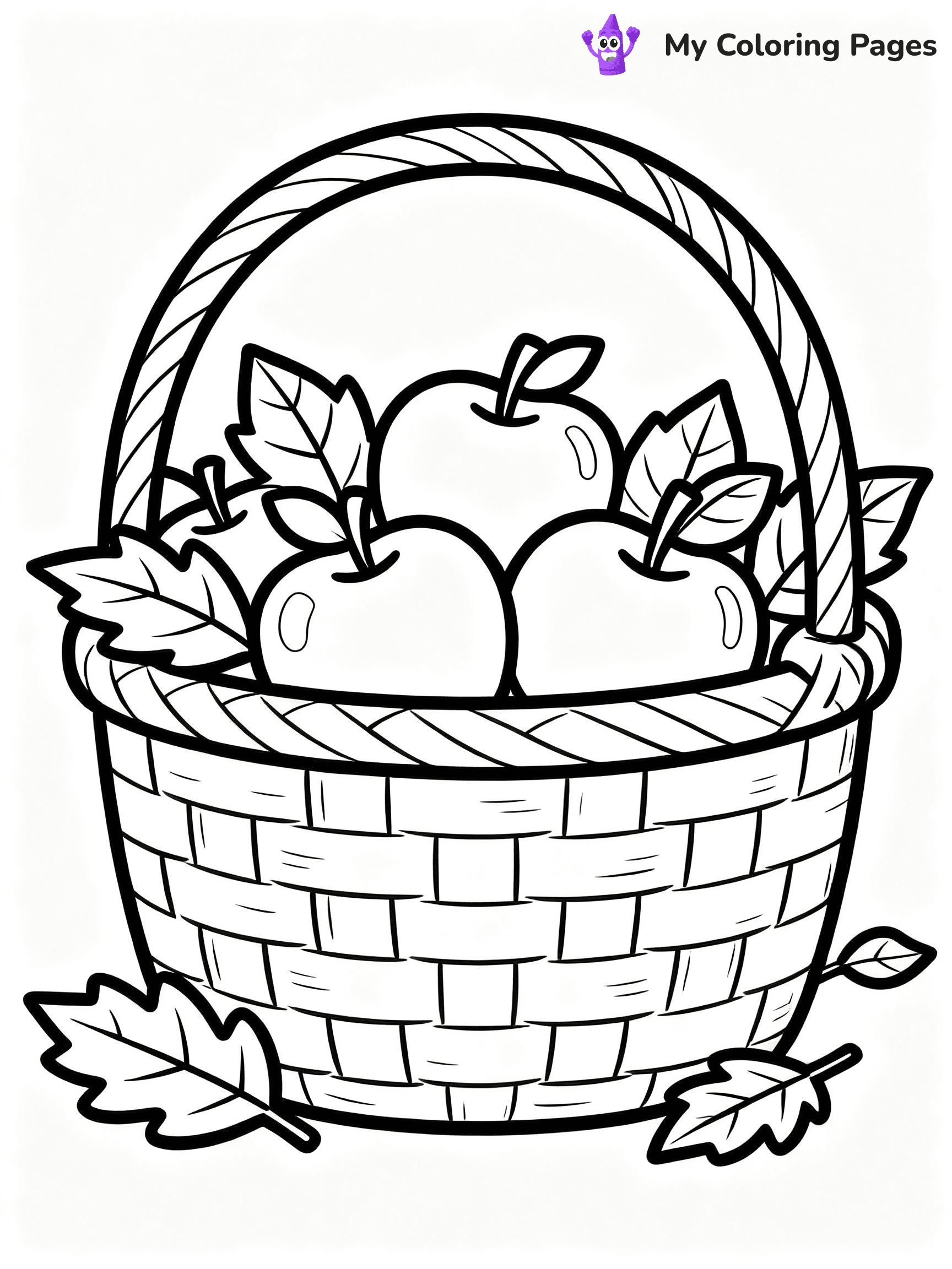 ⚠️ CRITICAL REQUIREMENT - ABSOLUTE BLACK AND WHITE ONLY ⚠️
This MUST be a BLACK AND WHITE line drawing ONLY. NO COLORS whatsoever.
- ONLY pure black lines (#000000) on pure white background (#FFFFFF)
- ABSOLUTELY NO colors, NO shading, NO gradients, NO grayscale
- If there are ANY colors in the output, the image is REJECTED
- This is a COLORING PAGE - meant to be COLORED IN by children
- The output must be UNCOLORED line art ready for coloring
⚠️ SUBJECT TO DRAW: A harvest basket filled with apples and leaves, in fall-themed style. PURE OUTLINES. NO FILLS, COLOR, SHADING, OR GREYSCALE. WHITE BACKGROUND.
(REMEMBER: Output must be BLACK AND WHITE line art only, NOT colored!)
# Flat, Friendly Cartoon Line-Art Coloring Page
You are generating a **pure black-and-white binary image** of a child-friendly cartoon scene combining characters and background scenery in one cohesive composition.
## Rendering Rules (Strict)
- Only two colors: pure black (#000000) outlines and pure white (#FFFFFF) background.
- No grayscale, shading, gradients, tints, fills, transparency, or partial pixels.
- No antialiasing or blended edges; every pixel is 100% black or white.
- No solid black fills inside shapes — all areas inside outlines must remain white.
- No dark clothing areas or filled tone blocks; all garments outlined only.
- No shadows, textures, lighting, or tonal variations.
- Must look like flat binary vector line-art for coloring pages.
## Drawing & Composition
- **Medium, consistent line weight**; clean closed outlines easy to color inside.
- **Flat, simple, child-friendly design** — no realism or 3D depth.
- Characters are **grounded on a surface**, centered and large.
- **Balanced composition** with clear silhouettes and minimal props.
## Scenery & Style
- Landmarks (e.g., mosque, CN Tower) and scenery (trees, benches, waves) drawn with **black outlines only.**
- For real-world figures, teams, or places, show accurate details using only black outlines—no text or logos. Use distinctive uniform patterns, abstract symbols, and landmark silhouettes to convey identity.
- Keep **consistent perspective**; no floating elements.
- **Style:** whimsical **Doodle Art Alley** — rounded, friendly outlines.
- May adapt shapes from **Crayola, Disney, Peppa Pig, Cocomelon** — *by shape only, never color.*
- Final output: **flat, crisp, binary (#000000/#FFFFFF)**, **no filled color or background text.**
EXTREMELYE IMPORTANT:
- PURE BINARY LINE-ART; NO FILLS (HAIR/CLOTHES/SKIN), SHADING, OR GREY.
- NO SHADING, COLOR. MUST BE WHITE BACKGROUND.
⚠️ FINAL REMINDER: Draw the subject "A harvest basket filled with apples and leaves, in fall-themed style. PURE OUTLINES. NO FILLS, COLOR, SHADING, OR GREYSCALE. WHITE BACKGROUND." as BLACK AND WHITE line art. Zero colors in output.