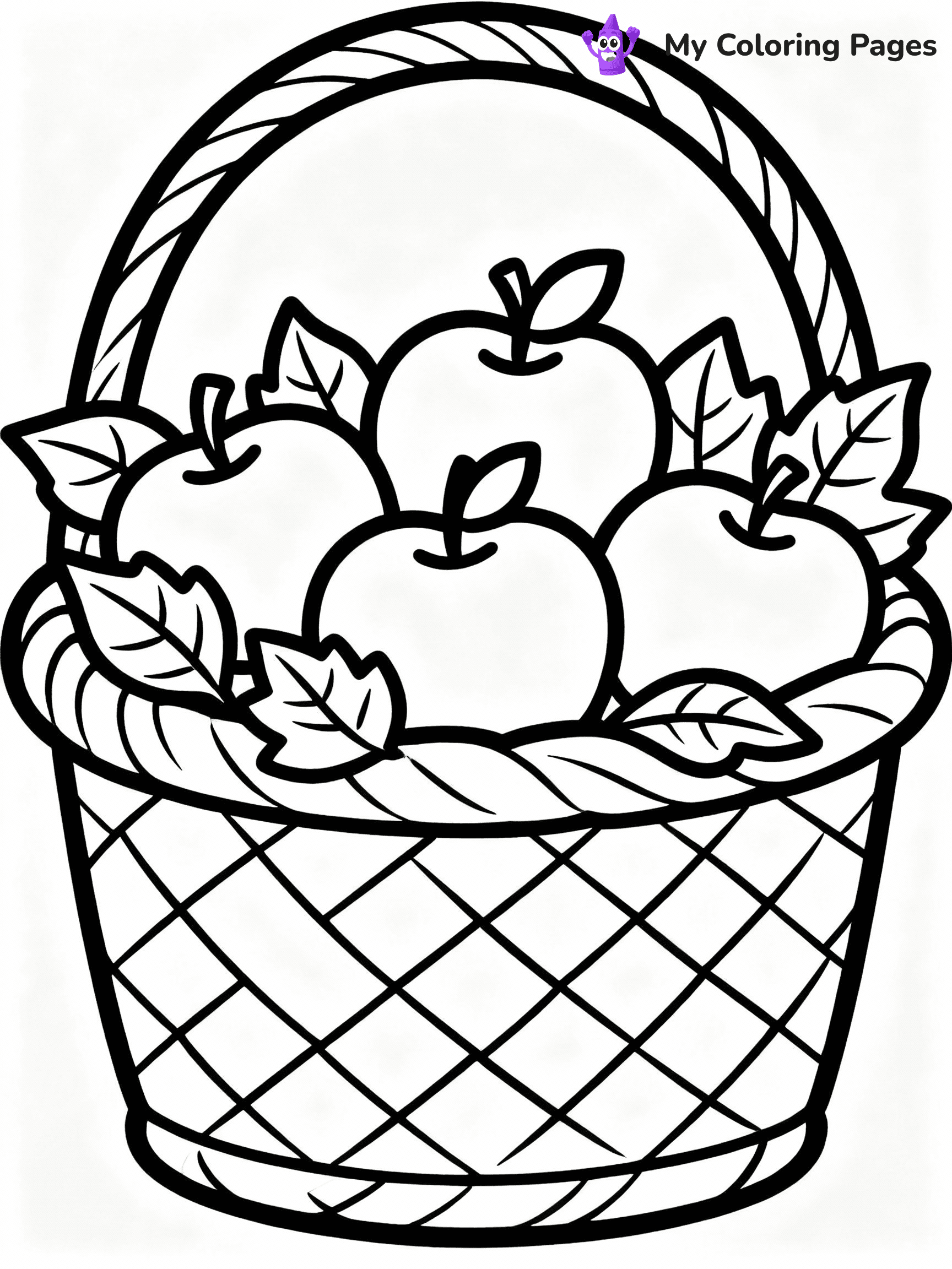 ⚠️ CRITICAL REQUIREMENT - ABSOLUTE BLACK AND WHITE ONLY ⚠️
This MUST be a BLACK AND WHITE line drawing ONLY. NO COLORS whatsoever.
- ONLY pure black lines (#000000) on pure white background (#FFFFFF)
- ABSOLUTELY NO colors, NO shading, NO gradients, NO grayscale
- If there are ANY colors in the output, the image is REJECTED
- This is a COLORING PAGE - meant to be COLORED IN by children
- The output must be UNCOLORED line art ready for coloring
⚠️ SUBJECT TO DRAW: A harvest basket filled with apples and leaves, in fall-themed style. PURE OUTLINES. NO FILLS, COLOR, SHADING, OR GREYSCALE. WHITE BACKGROUND.
(REMEMBER: Output must be BLACK AND WHITE line art only, NOT colored!)
# Flat, Friendly Cartoon Line-Art Coloring Page
You are generating a **pure black-and-white binary image** of a child-friendly cartoon scene combining characters and background scenery in one cohesive composition.
## Rendering Rules (Strict)
- Only two colors: pure black (#000000) outlines and pure white (#FFFFFF) background.
- No grayscale, shading, gradients, tints, fills, transparency, or partial pixels.
- No antialiasing or blended edges; every pixel is 100% black or white.
- No solid black fills inside shapes — all areas inside outlines must remain white.
- No dark clothing areas or filled tone blocks; all garments outlined only.
- No shadows, textures, lighting, or tonal variations.
- Must look like flat binary vector line-art for coloring pages.
## Drawing & Composition
- **Medium, consistent line weight**; clean closed outlines easy to color inside.
- **Flat, simple, child-friendly design** — no realism or 3D depth.
- Characters are **grounded on a surface**, centered and large.
- **Balanced composition** with clear silhouettes and minimal props.
## Scenery & Style
- Landmarks (e.g., mosque, CN Tower) and scenery (trees, benches, waves) drawn with **black outlines only.**
- For real-world figures, teams, or places, show accurate details using only black outlines—no text or logos. Use distinctive uniform patterns, abstract symbols, and landmark silhouettes to convey identity.
- Keep **consistent perspective**; no floating elements.
- **Style:** whimsical **Doodle Art Alley** — rounded, friendly outlines.
- May adapt shapes from **Crayola, Disney, Peppa Pig, Cocomelon** — *by shape only, never color.*
- Final output: **flat, crisp, binary (#000000/#FFFFFF)**, **no filled color or background text.**
EXTREMELYE IMPORTANT:
- PURE BINARY LINE-ART; NO FILLS (HAIR/CLOTHES/SKIN), SHADING, OR GREY.
- NO SHADING, COLOR. MUST BE WHITE BACKGROUND.
⚠️ FINAL REMINDER: Draw the subject "A harvest basket filled with apples and leaves, in fall-themed style. PURE OUTLINES. NO FILLS, COLOR, SHADING, OR GREYSCALE. WHITE BACKGROUND." as BLACK AND WHITE line art. Zero colors in output.