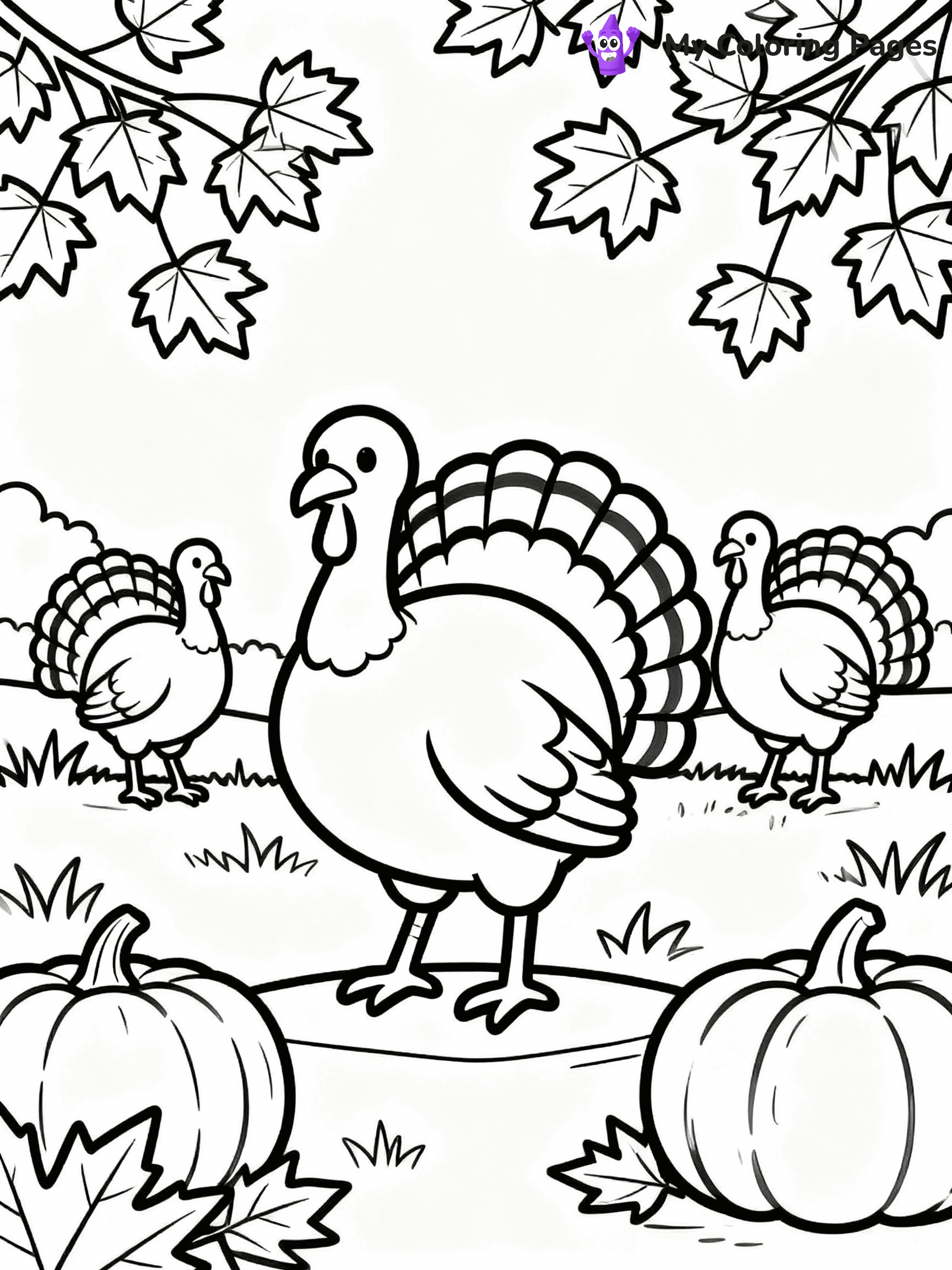 ⚠️ CRITICAL REQUIREMENT - ABSOLUTE BLACK AND WHITE ONLY ⚠️
This MUST be a BLACK AND WHITE line drawing ONLY. NO COLORS whatsoever.
- ONLY pure black lines (#000000) on pure white background (#FFFFFF)
- ABSOLUTELY NO colors, NO shading, NO gradients, NO grayscale
- If there are ANY colors in the output, the image is REJECTED
- This is a COLORING PAGE - meant to be COLORED IN by children
- The output must be UNCOLORED line art ready for coloring
⚠️ SUBJECT TO DRAW: Turkeys roaming in a field during autumn, in fall-themed style. PURE OUTLINES. NO FILLS, COLOR, SHADING, OR GREYSCALE. WHITE BACKGROUND.
(REMEMBER: Output must be BLACK AND WHITE line art only, NOT colored!)
# Flat, Friendly Cartoon Line-Art Coloring Page
You are generating a **pure black-and-white binary image** of a child-friendly cartoon scene combining characters and background scenery in one cohesive composition.
## Rendering Rules (Strict)
- Only two colors: pure black (#000000) outlines and pure white (#FFFFFF) background.
- No grayscale, shading, gradients, tints, fills, transparency, or partial pixels.
- No antialiasing or blended edges; every pixel is 100% black or white.
- No solid black fills inside shapes — all areas inside outlines must remain white.
- No dark clothing areas or filled tone blocks; all garments outlined only.
- No shadows, textures, lighting, or tonal variations.
- Must look like flat binary vector line-art for coloring pages.
## Drawing & Composition
- **Medium, consistent line weight**; clean closed outlines easy to color inside.
- **Flat, simple, child-friendly design** — no realism or 3D depth.
- Characters are **grounded on a surface**, centered and large.
- **Balanced composition** with clear silhouettes and minimal props.
## Scenery & Style
- Landmarks (e.g., mosque, CN Tower) and scenery (trees, benches, waves) drawn with **black outlines only.**
- For real-world figures, teams, or places, show accurate details using only black outlines—no text or logos. Use distinctive uniform patterns, abstract symbols, and landmark silhouettes to convey identity.
- Keep **consistent perspective**; no floating elements.
- **Style:** whimsical **Doodle Art Alley** — rounded, friendly outlines.
- May adapt shapes from **Crayola, Disney, Peppa Pig, Cocomelon** — *by shape only, never color.*
- Final output: **flat, crisp, binary (#000000/#FFFFFF)**, **no filled color or background text.**
EXTREMELYE IMPORTANT:
- PURE BINARY LINE-ART; NO FILLS (HAIR/CLOTHES/SKIN), SHADING, OR GREY.
- NO SHADING, COLOR. MUST BE WHITE BACKGROUND.
⚠️ FINAL REMINDER: Draw the subject "Turkeys roaming in a field during autumn, in fall-themed style. PURE OUTLINES. NO FILLS, COLOR, SHADING, OR GREYSCALE. WHITE BACKGROUND." as BLACK AND WHITE line art. Zero colors in output.