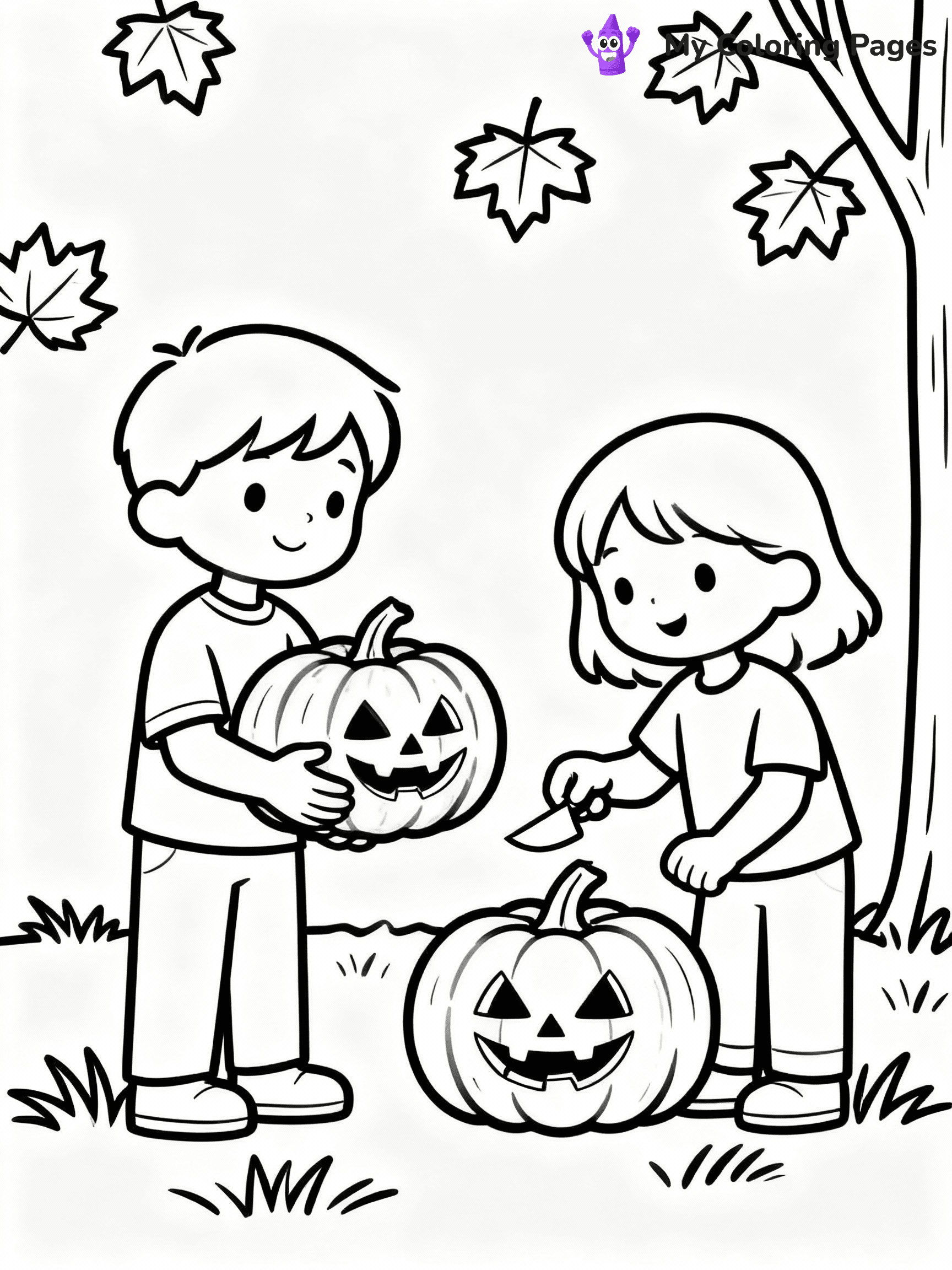 ⚠️ CRITICAL REQUIREMENT - ABSOLUTE BLACK AND WHITE ONLY ⚠️
This MUST be a BLACK AND WHITE line drawing ONLY. NO COLORS whatsoever.
- ONLY pure black lines (#000000) on pure white background (#FFFFFF)
- ABSOLUTELY NO colors, NO shading, NO gradients, NO grayscale
- If there are ANY colors in the output, the image is REJECTED
- This is a COLORING PAGE - meant to be COLORED IN by children
- The output must be UNCOLORED line art ready for coloring
⚠️ SUBJECT TO DRAW: Kids carving pumpkins for Halloween, in fall-themed style. PURE OUTLINES. NO FILLS, COLOR, SHADING, OR GREYSCALE. WHITE BACKGROUND.
(REMEMBER: Output must be BLACK AND WHITE line art only, NOT colored!)
# Flat, Friendly Cartoon Line-Art Coloring Page
You are generating a **pure black-and-white binary image** of a child-friendly cartoon scene combining characters and background scenery in one cohesive composition.
## Rendering Rules (Strict)
- Only two colors: pure black (#000000) outlines and pure white (#FFFFFF) background.
- No grayscale, shading, gradients, tints, fills, transparency, or partial pixels.
- No antialiasing or blended edges; every pixel is 100% black or white.
- No solid black fills inside shapes — all areas inside outlines must remain white.
- No dark clothing areas or filled tone blocks; all garments outlined only.
- No shadows, textures, lighting, or tonal variations.
- Must look like flat binary vector line-art for coloring pages.
## Drawing & Composition
- **Medium, consistent line weight**; clean closed outlines easy to color inside.
- **Flat, simple, child-friendly design** — no realism or 3D depth.
- Characters are **grounded on a surface**, centered and large.
- **Balanced composition** with clear silhouettes and minimal props.
## Scenery & Style
- Landmarks (e.g., mosque, CN Tower) and scenery (trees, benches, waves) drawn with **black outlines only.**
- For real-world figures, teams, or places, show accurate details using only black outlines—no text or logos. Use distinctive uniform patterns, abstract symbols, and landmark silhouettes to convey identity.
- Keep **consistent perspective**; no floating elements.
- **Style:** whimsical **Doodle Art Alley** — rounded, friendly outlines.
- May adapt shapes from **Crayola, Disney, Peppa Pig, Cocomelon** — *by shape only, never color.*
- Final output: **flat, crisp, binary (#000000/#FFFFFF)**, **no filled color or background text.**
EXTREMELYE IMPORTANT:
- PURE BINARY LINE-ART; NO FILLS (HAIR/CLOTHES/SKIN), SHADING, OR GREY.
- NO SHADING, COLOR. MUST BE WHITE BACKGROUND.
⚠️ FINAL REMINDER: Draw the subject "Kids carving pumpkins for Halloween, in fall-themed style. PURE OUTLINES. NO FILLS, COLOR, SHADING, OR GREYSCALE. WHITE BACKGROUND." as BLACK AND WHITE line art. Zero colors in output.