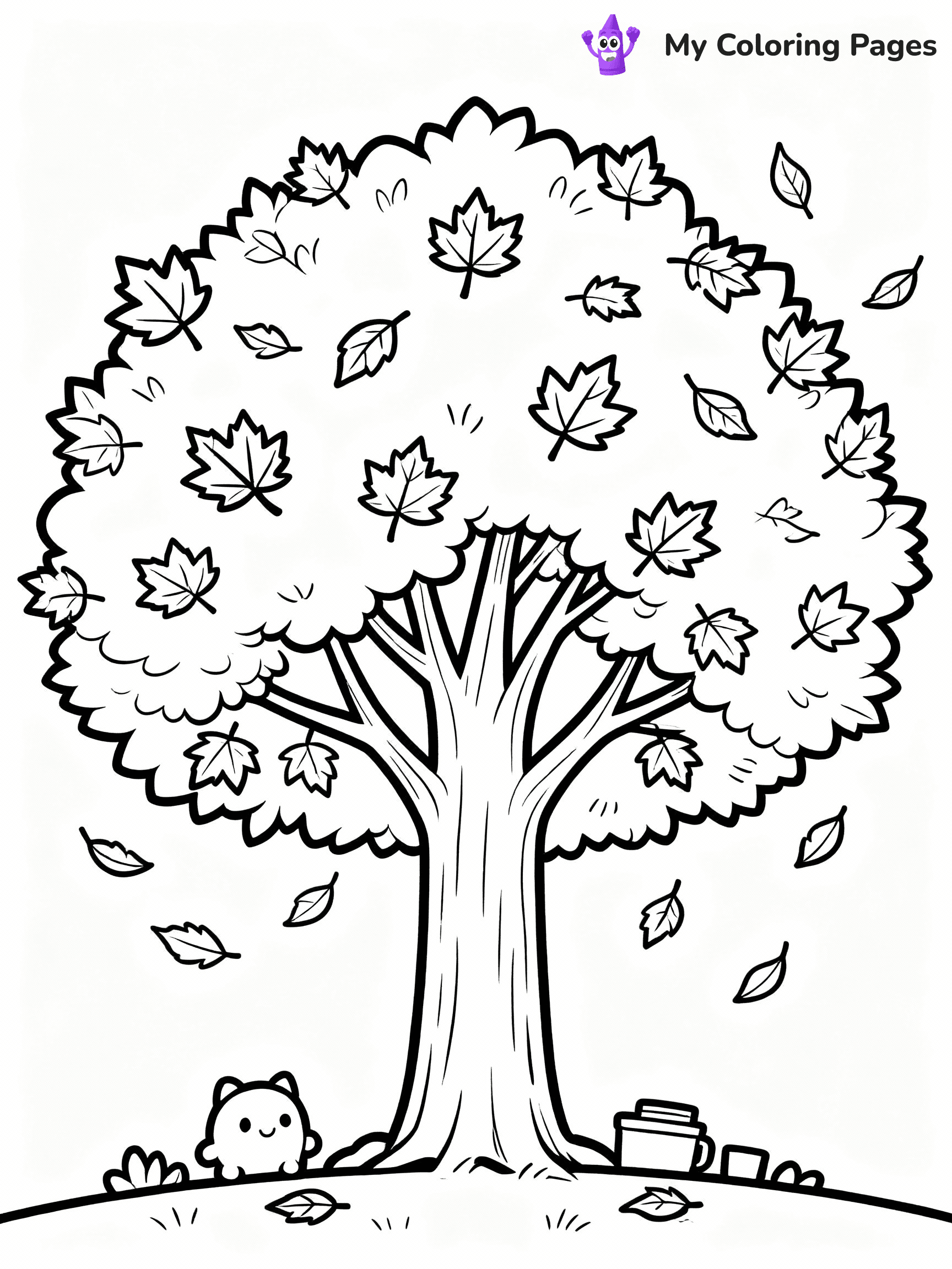 ⚠️ CRITICAL REQUIREMENT - ABSOLUTE BLACK AND WHITE ONLY ⚠️
This MUST be a BLACK AND WHITE line drawing ONLY. NO COLORS whatsoever.
- ONLY pure black lines (#000000) on pure white background (#FFFFFF)
- ABSOLUTELY NO colors, NO shading, NO gradients, NO grayscale
- If there are ANY colors in the output, the image is REJECTED
- This is a COLORING PAGE - meant to be COLORED IN by children
- The output must be UNCOLORED line art ready for coloring
⚠️ SUBJECT TO DRAW: A tree with vibrant autumn leaves falling gently, in fall-themed style. PURE OUTLINES. NO FILLS, COLOR, SHADING, OR GREYSCALE. WHITE BACKGROUND.
(REMEMBER: Output must be BLACK AND WHITE line art only, NOT colored!)
# Flat, Friendly Cartoon Line-Art Coloring Page
You are generating a **pure black-and-white binary image** of a child-friendly cartoon scene combining characters and background scenery in one cohesive composition.
## Rendering Rules (Strict)
- Only two colors: pure black (#000000) outlines and pure white (#FFFFFF) background.
- No grayscale, shading, gradients, tints, fills, transparency, or partial pixels.
- No antialiasing or blended edges; every pixel is 100% black or white.
- No solid black fills inside shapes — all areas inside outlines must remain white.
- No dark clothing areas or filled tone blocks; all garments outlined only.
- No shadows, textures, lighting, or tonal variations.
- Must look like flat binary vector line-art for coloring pages.
## Drawing & Composition
- **Medium, consistent line weight**; clean closed outlines easy to color inside.
- **Flat, simple, child-friendly design** — no realism or 3D depth.
- Characters are **grounded on a surface**, centered and large.
- **Balanced composition** with clear silhouettes and minimal props.
## Scenery & Style
- Landmarks (e.g., mosque, CN Tower) and scenery (trees, benches, waves) drawn with **black outlines only.**
- For real-world figures, teams, or places, show accurate details using only black outlines—no text or logos. Use distinctive uniform patterns, abstract symbols, and landmark silhouettes to convey identity.
- Keep **consistent perspective**; no floating elements.
- **Style:** whimsical **Doodle Art Alley** — rounded, friendly outlines.
- May adapt shapes from **Crayola, Disney, Peppa Pig, Cocomelon** — *by shape only, never color.*
- Final output: **flat, crisp, binary (#000000/#FFFFFF)**, **no filled color or background text.**
EXTREMELYE IMPORTANT:
- PURE BINARY LINE-ART; NO FILLS (HAIR/CLOTHES/SKIN), SHADING, OR GREY.
- NO SHADING, COLOR. MUST BE WHITE BACKGROUND.
⚠️ FINAL REMINDER: Draw the subject "A tree with vibrant autumn leaves falling gently, in fall-themed style. PURE OUTLINES. NO FILLS, COLOR, SHADING, OR GREYSCALE. WHITE BACKGROUND." as BLACK AND WHITE line art. Zero colors in output.
