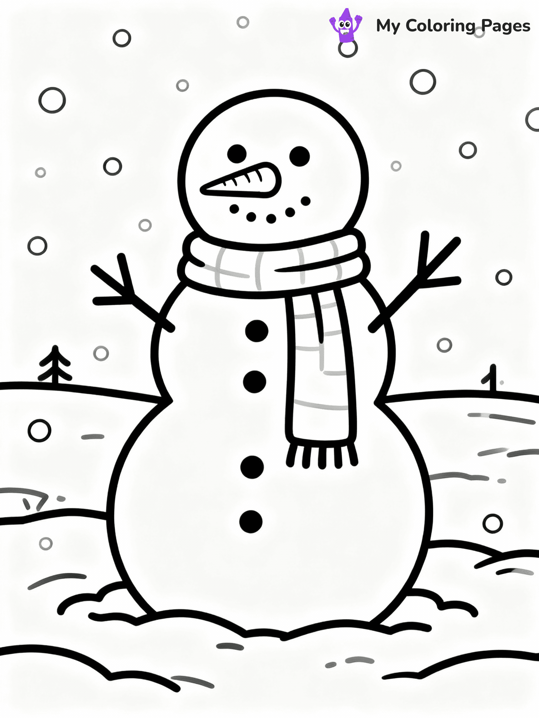 ⚠️ CRITICAL REQUIREMENT - ABSOLUTE BLACK AND WHITE ONLY ⚠️
This MUST be a BLACK AND WHITE line drawing ONLY. NO COLORS whatsoever.
- ONLY pure black lines (#000000) on pure white background (#FFFFFF)
- ABSOLUTELY NO colors, NO shading, NO gradients, NO grayscale
- If there are ANY colors in the output, the image is REJECTED
- This is a COLORING PAGE - meant to be COLORED IN by children
- The output must be UNCOLORED line art ready for coloring
⚠️ SUBJECT TO DRAW: Classic snowman with a scarf and carrot nose, standing in a snowy field, in playful outline style
(REMEMBER: Output must be BLACK AND WHITE line art only, NOT colored!)
# COLORING PAGE: BLACK OUTLINES ONLY - WHITE BACKGROUND MANDATORY
Create a **coloring book page** using EXACTLY two values: black lines, white space.
## NON-NEGOTIABLE BINARY RULES
- **ONLY #000000 (black) and #FFFFFF (white)** - NO other values exist
- **EVERY PIXEL = BLACK OR WHITE** - no gray/shading/antialiasing
- **WHITE BACKGROUND MANDATORY** - entire canvas stays white
- **ALL SHAPES HOLLOW** - everything is empty outlines waiting to be colored
- **FORBIDDEN:** fills, shading, gradients, patterns, textures, colors
- **NO SOLID REGIONS** - if it's not a thin line, it's wrong
## Universal Line Standards
- Black outlines ONLY - thin, uniform weight
- Every shape completely empty inside
- Closed contours suitable for coloring
- Simple flat illustration - zero depth/3D/realism
- **Style:** Whimsical Doodle Art Alley - rounded, friendly outlines (unless specified)
## Everything = Outline Only
- Characters/animals: hollow shapes
- Objects/clothing: empty contours
- Backgrounds/scenery: line work only
- Natural elements: outlined forms
- Dark/night areas: don't exist (use outlined symbols)
- Textures/patterns: convert to simple lines
## The Test
Can a child color EVERY white space with crayons? If any area is pre-filled/shaded/gray or colored in, it FAILS. Every shape must be waiting to receive color.
**FINAL OUTPUT**: Binary coloring page. Black lines define shapes. White spaces ready for coloring. Nothing else exists. No exceptions. Print-ready.
⚠️ FINAL REMINDER: Draw the subject "Classic snowman with a scarf and carrot nose, standing in a snowy field, in playful outline style" as BLACK AND WHITE line art. Zero colors in output.