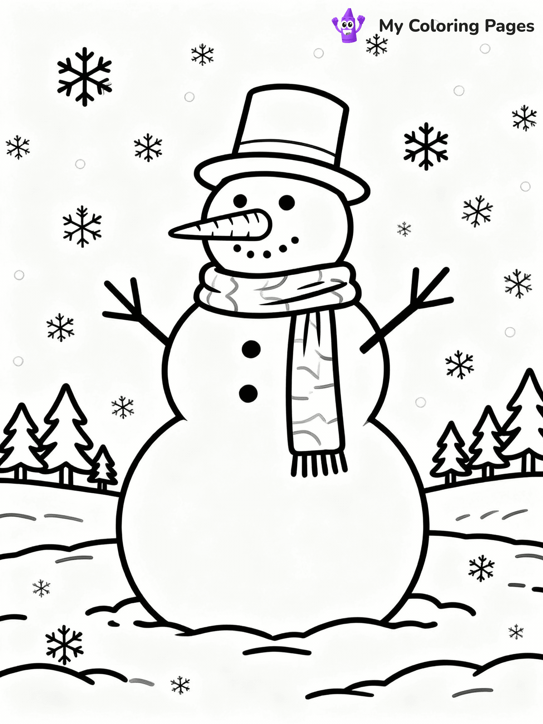⚠️ CRITICAL REQUIREMENT - ABSOLUTE BLACK AND WHITE ONLY ⚠️
This MUST be a BLACK AND WHITE line drawing ONLY. NO COLORS whatsoever.
- ONLY pure black lines (#000000) on pure white background (#FFFFFF)
- ABSOLUTELY NO colors, NO shading, NO gradients, NO grayscale
- If there are ANY colors in the output, the image is REJECTED
- This is a COLORING PAGE - meant to be COLORED IN by children
- The output must be UNCOLORED line art ready for coloring
⚠️ SUBJECT TO DRAW: Classic snowman with a scarf and carrot nose, standing in a snowy field, in playful outline style
(REMEMBER: Output must be BLACK AND WHITE line art only, NOT colored!)
# COLORING PAGE: BLACK OUTLINES ONLY - WHITE BACKGROUND MANDATORY
Create a **coloring book page** using EXACTLY two values: black lines, white space.
## NON-NEGOTIABLE BINARY RULES
- **ONLY #000000 (black) and #FFFFFF (white)** - NO other values exist
- **EVERY PIXEL = BLACK OR WHITE** - no gray/shading/antialiasing
- **WHITE BACKGROUND MANDATORY** - entire canvas stays white
- **ALL SHAPES HOLLOW** - everything is empty outlines waiting to be colored
- **FORBIDDEN:** fills, shading, gradients, patterns, textures, colors
- **NO SOLID REGIONS** - if it's not a thin line, it's wrong
## Universal Line Standards
- Black outlines ONLY - thin, uniform weight
- Every shape completely empty inside
- Closed contours suitable for coloring
- Simple flat illustration - zero depth/3D/realism
- **Style:** Whimsical Doodle Art Alley - rounded, friendly outlines (unless specified)
## Everything = Outline Only
- Characters/animals: hollow shapes
- Objects/clothing: empty contours
- Backgrounds/scenery: line work only
- Natural elements: outlined forms
- Dark/night areas: don't exist (use outlined symbols)
- Textures/patterns: convert to simple lines
## The Test
Can a child color EVERY white space with crayons? If any area is pre-filled/shaded/gray or colored in, it FAILS. Every shape must be waiting to receive color.
**FINAL OUTPUT**: Binary coloring page. Black lines define shapes. White spaces ready for coloring. Nothing else exists. No exceptions. Print-ready.
⚠️ FINAL REMINDER: Draw the subject "Classic snowman with a scarf and carrot nose, standing in a snowy field, in playful outline style" as BLACK AND WHITE line art. Zero colors in output.