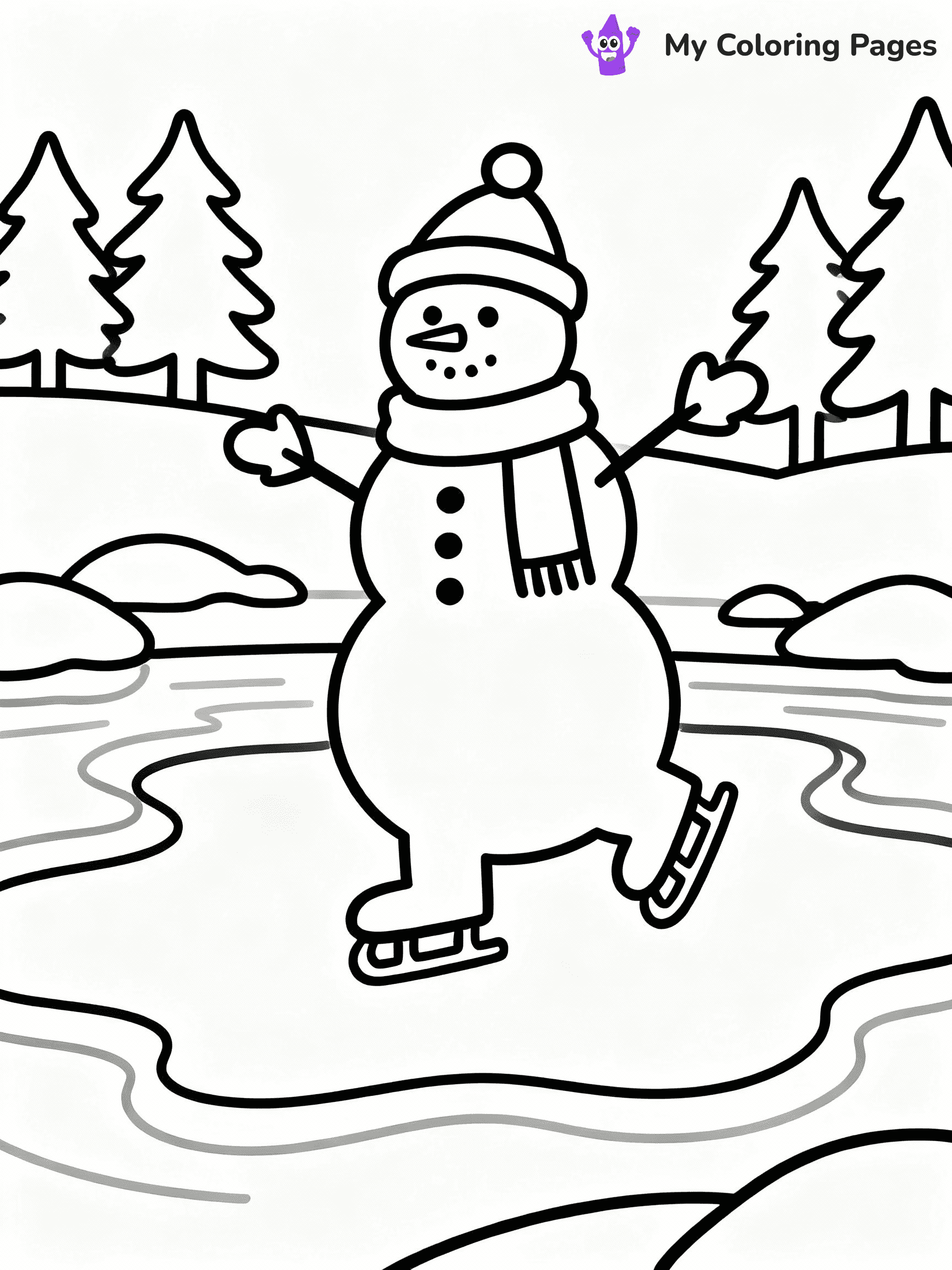 ⚠️ CRITICAL REQUIREMENT - ABSOLUTE BLACK AND WHITE ONLY ⚠️
This MUST be a BLACK AND WHITE line drawing ONLY. NO COLORS whatsoever.
- ONLY pure black lines (#000000) on pure white background (#FFFFFF)
- ABSOLUTELY NO colors, NO shading, NO gradients, NO grayscale
- If there are ANY colors in the output, the image is REJECTED
- This is a COLORING PAGE - meant to be COLORED IN by children
- The output must be UNCOLORED line art ready for coloring
⚠️ SUBJECT TO DRAW: Snowman ice skating on a frozen pond, arms outstretched, in charming winter scene style
(REMEMBER: Output must be BLACK AND WHITE line art only, NOT colored!)
# COLORING PAGE: BLACK OUTLINES ONLY - WHITE BACKGROUND MANDATORY
Create a **coloring book page** using EXACTLY two values: black lines, white space.
## NON-NEGOTIABLE BINARY RULES
- **ONLY #000000 (black) and #FFFFFF (white)** - NO other values exist
- **EVERY PIXEL = BLACK OR WHITE** - no gray/shading/antialiasing
- **WHITE BACKGROUND MANDATORY** - entire canvas stays white
- **ALL SHAPES HOLLOW** - everything is empty outlines waiting to be colored
- **FORBIDDEN:** fills, shading, gradients, patterns, textures, colors
- **NO SOLID REGIONS** - if it's not a thin line, it's wrong
## Universal Line Standards
- Black outlines ONLY - thin, uniform weight
- Every shape completely empty inside
- Closed contours suitable for coloring
- Simple flat illustration - zero depth/3D/realism
- **Style:** Whimsical Doodle Art Alley - rounded, friendly outlines (unless specified)
## Everything = Outline Only
- Characters/animals: hollow shapes
- Objects/clothing: empty contours
- Backgrounds/scenery: line work only
- Natural elements: outlined forms
- Dark/night areas: don't exist (use outlined symbols)
- Textures/patterns: convert to simple lines
## The Test
Can a child color EVERY white space with crayons? If any area is pre-filled/shaded/gray or colored in, it FAILS. Every shape must be waiting to receive color.
**FINAL OUTPUT**: Binary coloring page. Black lines define shapes. White spaces ready for coloring. Nothing else exists. No exceptions. Print-ready.
⚠️ FINAL REMINDER: Draw the subject "Snowman ice skating on a frozen pond, arms outstretched, in charming winter scene style" as BLACK AND WHITE line art. Zero colors in output.