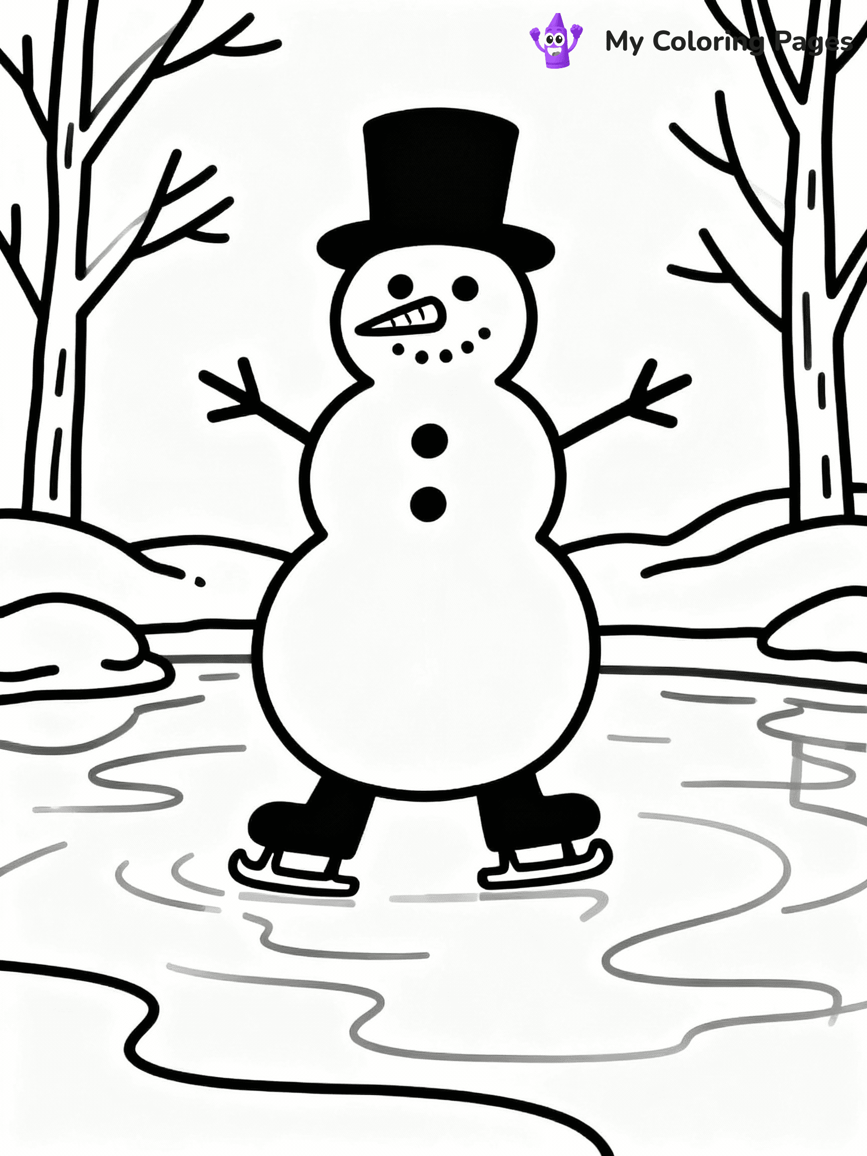 ⚠️ CRITICAL REQUIREMENT - ABSOLUTE BLACK AND WHITE ONLY ⚠️
This MUST be a BLACK AND WHITE line drawing ONLY. NO COLORS whatsoever.
- ONLY pure black lines (#000000) on pure white background (#FFFFFF)
- ABSOLUTELY NO colors, NO shading, NO gradients, NO grayscale
- If there are ANY colors in the output, the image is REJECTED
- This is a COLORING PAGE - meant to be COLORED IN by children
- The output must be UNCOLORED line art ready for coloring
⚠️ SUBJECT TO DRAW: Snowman ice skating on a frozen pond, arms outstretched, in charming winter scene style
(REMEMBER: Output must be BLACK AND WHITE line art only, NOT colored!)
# COLORING PAGE: BLACK OUTLINES ONLY - WHITE BACKGROUND MANDATORY
Create a **coloring book page** using EXACTLY two values: black lines, white space.
## NON-NEGOTIABLE BINARY RULES
- **ONLY #000000 (black) and #FFFFFF (white)** - NO other values exist
- **EVERY PIXEL = BLACK OR WHITE** - no gray/shading/antialiasing
- **WHITE BACKGROUND MANDATORY** - entire canvas stays white
- **ALL SHAPES HOLLOW** - everything is empty outlines waiting to be colored
- **FORBIDDEN:** fills, shading, gradients, patterns, textures, colors
- **NO SOLID REGIONS** - if it's not a thin line, it's wrong
## Universal Line Standards
- Black outlines ONLY - thin, uniform weight
- Every shape completely empty inside
- Closed contours suitable for coloring
- Simple flat illustration - zero depth/3D/realism
- **Style:** Whimsical Doodle Art Alley - rounded, friendly outlines (unless specified)
## Everything = Outline Only
- Characters/animals: hollow shapes
- Objects/clothing: empty contours
- Backgrounds/scenery: line work only
- Natural elements: outlined forms
- Dark/night areas: don't exist (use outlined symbols)
- Textures/patterns: convert to simple lines
## The Test
Can a child color EVERY white space with crayons? If any area is pre-filled/shaded/gray or colored in, it FAILS. Every shape must be waiting to receive color.
**FINAL OUTPUT**: Binary coloring page. Black lines define shapes. White spaces ready for coloring. Nothing else exists. No exceptions. Print-ready.
⚠️ FINAL REMINDER: Draw the subject "Snowman ice skating on a frozen pond, arms outstretched, in charming winter scene style" as BLACK AND WHITE line art. Zero colors in output.