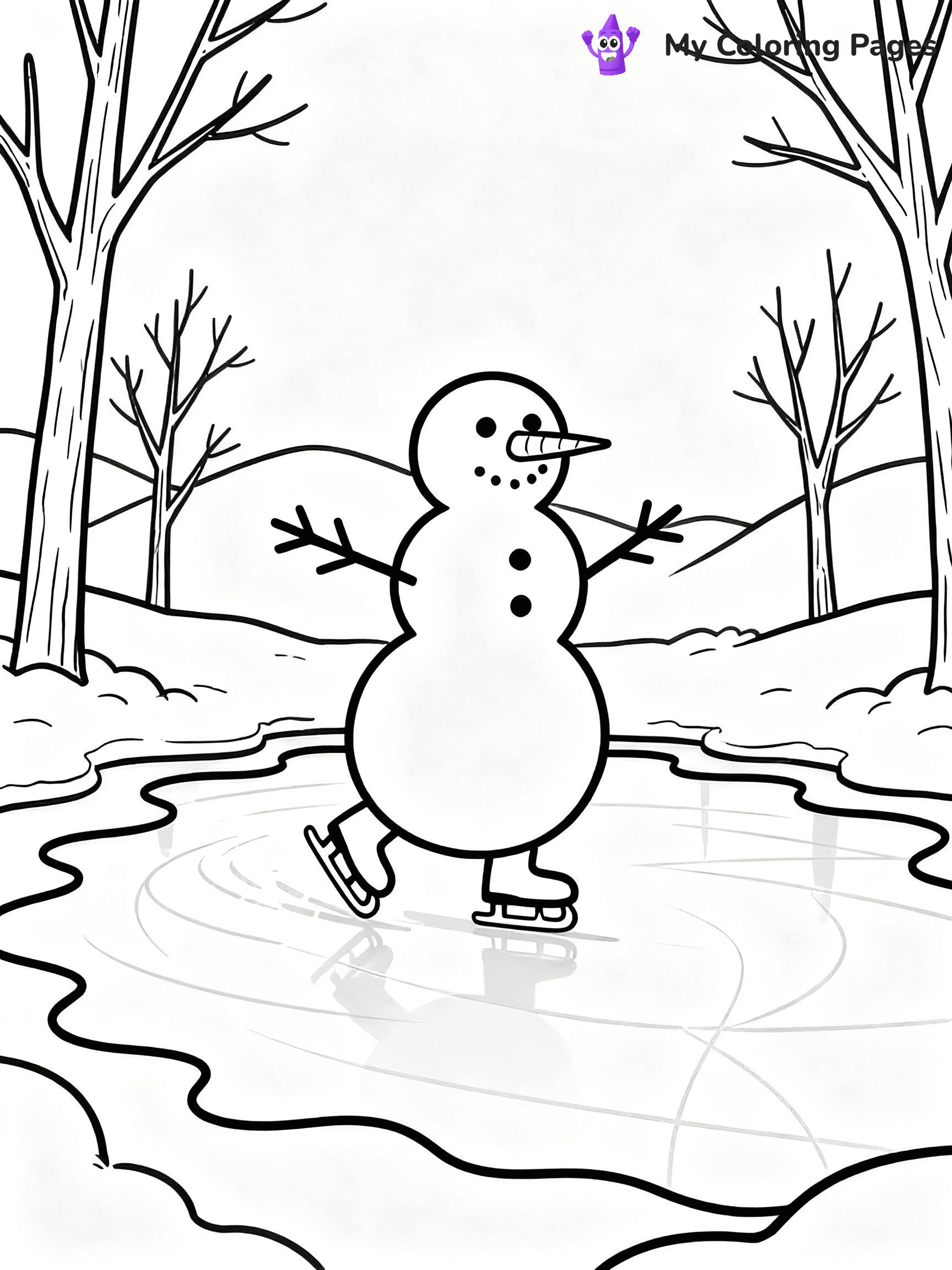 ⚠️ CRITICAL REQUIREMENT - ABSOLUTE BLACK AND WHITE ONLY ⚠️
This MUST be a BLACK AND WHITE line drawing ONLY. NO COLORS whatsoever.
- ONLY pure black lines (#000000) on pure white background (#FFFFFF)
- ABSOLUTELY NO colors, NO shading, NO gradients, NO grayscale
- If there are ANY colors in the output, the image is REJECTED
- This is a COLORING PAGE - meant to be COLORED IN by children
- The output must be UNCOLORED line art ready for coloring
⚠️ SUBJECT TO DRAW: Snowman ice skating on a frozen pond, arms outstretched, in charming winter scene style
(REMEMBER: Output must be BLACK AND WHITE line art only, NOT colored!)
# COLORING PAGE: BLACK OUTLINES ONLY - WHITE BACKGROUND MANDATORY
Create a **coloring book page** using EXACTLY two values: black lines, white space.
## NON-NEGOTIABLE BINARY RULES
- **ONLY #000000 (black) and #FFFFFF (white)** - NO other values exist
- **EVERY PIXEL = BLACK OR WHITE** - no gray/shading/antialiasing
- **WHITE BACKGROUND MANDATORY** - entire canvas stays white
- **ALL SHAPES HOLLOW** - everything is empty outlines waiting to be colored
- **FORBIDDEN:** fills, shading, gradients, patterns, textures, colors
- **NO SOLID REGIONS** - if it's not a thin line, it's wrong
## Universal Line Standards
- Black outlines ONLY - thin, uniform weight
- Every shape completely empty inside
- Closed contours suitable for coloring
- Simple flat illustration - zero depth/3D/realism
- **Style:** Whimsical Doodle Art Alley - rounded, friendly outlines (unless specified)
## Everything = Outline Only
- Characters/animals: hollow shapes
- Objects/clothing: empty contours
- Backgrounds/scenery: line work only
- Natural elements: outlined forms
- Dark/night areas: don't exist (use outlined symbols)
- Textures/patterns: convert to simple lines
## The Test
Can a child color EVERY white space with crayons? If any area is pre-filled/shaded/gray or colored in, it FAILS. Every shape must be waiting to receive color.
**FINAL OUTPUT**: Binary coloring page. Black lines define shapes. White spaces ready for coloring. Nothing else exists. No exceptions. Print-ready.
⚠️ FINAL REMINDER: Draw the subject "Snowman ice skating on a frozen pond, arms outstretched, in charming winter scene style" as BLACK AND WHITE line art. Zero colors in output.