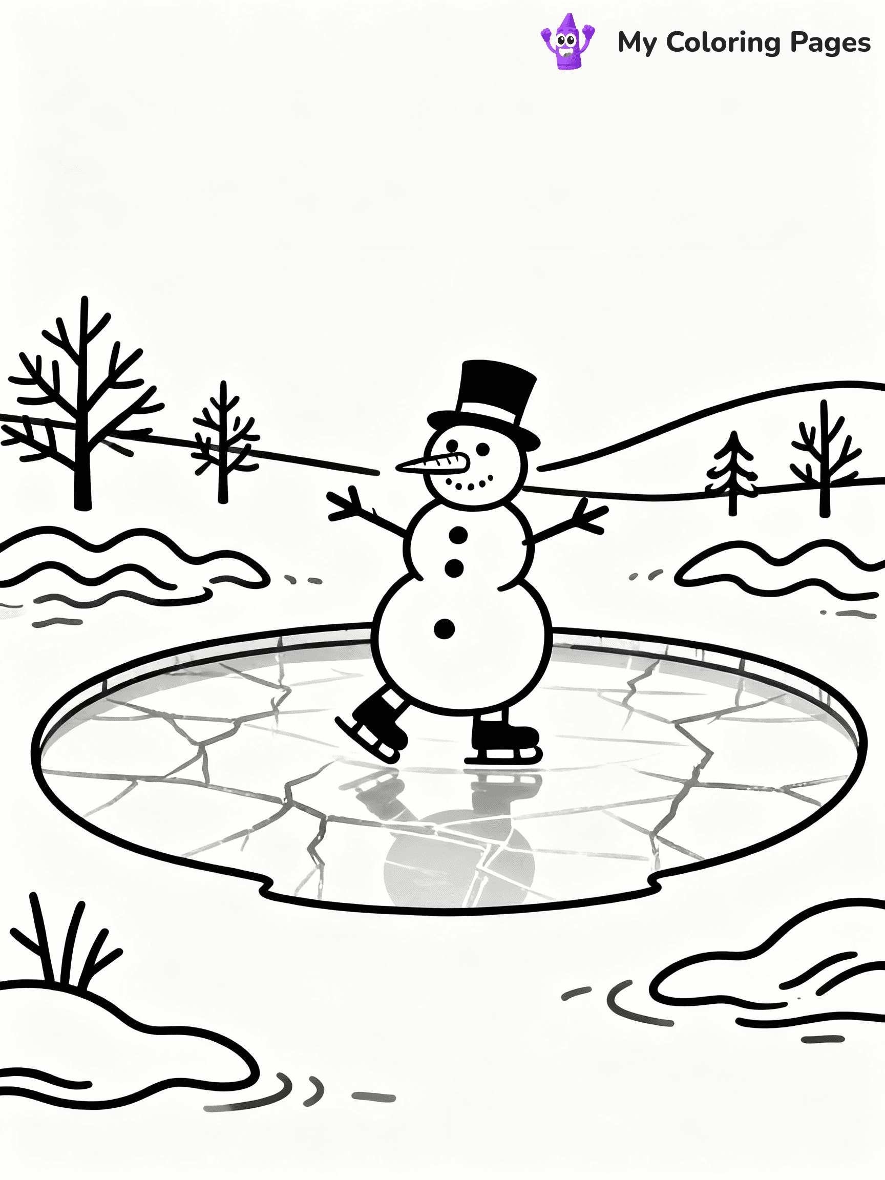 ⚠️ CRITICAL REQUIREMENT - ABSOLUTE BLACK AND WHITE ONLY ⚠️
This MUST be a BLACK AND WHITE line drawing ONLY. NO COLORS whatsoever.
- ONLY pure black lines (#000000) on pure white background (#FFFFFF)
- ABSOLUTELY NO colors, NO shading, NO gradients, NO grayscale
- If there are ANY colors in the output, the image is REJECTED
- This is a COLORING PAGE - meant to be COLORED IN by children
- The output must be UNCOLORED line art ready for coloring
⚠️ SUBJECT TO DRAW: Snowman ice skating on a frozen pond, arms outstretched, in charming winter scene style
(REMEMBER: Output must be BLACK AND WHITE line art only, NOT colored!)
# COLORING PAGE: BLACK OUTLINES ONLY - WHITE BACKGROUND MANDATORY
Create a **coloring book page** using EXACTLY two values: black lines, white space.
## NON-NEGOTIABLE BINARY RULES
- **ONLY #000000 (black) and #FFFFFF (white)** - NO other values exist
- **EVERY PIXEL = BLACK OR WHITE** - no gray/shading/antialiasing
- **WHITE BACKGROUND MANDATORY** - entire canvas stays white
- **ALL SHAPES HOLLOW** - everything is empty outlines waiting to be colored
- **FORBIDDEN:** fills, shading, gradients, patterns, textures, colors
- **NO SOLID REGIONS** - if it's not a thin line, it's wrong
## Universal Line Standards
- Black outlines ONLY - thin, uniform weight
- Every shape completely empty inside
- Closed contours suitable for coloring
- Simple flat illustration - zero depth/3D/realism
- **Style:** Whimsical Doodle Art Alley - rounded, friendly outlines (unless specified)
## Everything = Outline Only
- Characters/animals: hollow shapes
- Objects/clothing: empty contours
- Backgrounds/scenery: line work only
- Natural elements: outlined forms
- Dark/night areas: don't exist (use outlined symbols)
- Textures/patterns: convert to simple lines
## The Test
Can a child color EVERY white space with crayons? If any area is pre-filled/shaded/gray or colored in, it FAILS. Every shape must be waiting to receive color.
**FINAL OUTPUT**: Binary coloring page. Black lines define shapes. White spaces ready for coloring. Nothing else exists. No exceptions. Print-ready.
⚠️ FINAL REMINDER: Draw the subject "Snowman ice skating on a frozen pond, arms outstretched, in charming winter scene style" as BLACK AND WHITE line art. Zero colors in output.